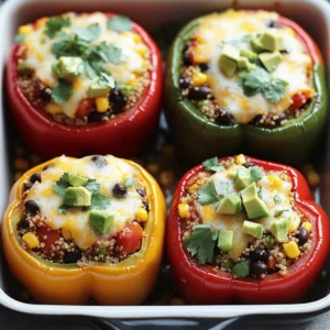 - 4 large bell peppers (a mix of red, yellow, green, and orange) - 1 cup quinoa, rinsed - 2 cups vegetable broth (low-sodium preferred) - 1 can (15 oz) black beans, rinsed and drained - 1 cup corn kernels (fresh, canned, or frozen) - 1 cup diced tomatoes (canned or fresh) - 1 teaspoon ground cumin - 1 teaspoon smoked paprika - Salt and freshly ground black pepper (to taste) - 1 cup shredded cheese (sharp cheddar or a dairy-free alternative) - Fresh cilantro or parsley, chopped (for garnish) - 1 ripe avocado, diced (for topping) When I create vegetarian stuffed peppers, I love using a variety of colorful bell peppers. The mix of red, yellow, green, and orange adds a vibrant look to the dish. Each pepper brings its own unique flavor, making the meal more exciting. I choose quinoa as the base. It's a healthy grain packed with protein. Cooking it in vegetable broth adds depth and flavor. I also include black beans for protein and fiber. They complement the other ingredients well. Corn adds sweetness and a nice crunch. Diced tomatoes bring moisture and acidity, balancing the flavors. For spices, ground cumin and smoked paprika create a warm and smoky taste. I always adjust salt and pepper to fit my taste. These spices elevate the dish without overpowering it. For toppings, I use shredded cheese. It melts beautifully, adding creaminess. Fresh herbs like cilantro or parsley brighten the dish. I love adding diced avocado on top for creaminess and richness. This combination makes every bite delicious. You can find the complete recipe linked above for all the details. Enjoy crafting your own flavorful vegetarian stuffed peppers! - Preheat the oven to 375°F (190°C). - In a saucepan, combine 1 cup of rinsed quinoa and 2 cups of vegetable broth. - Bring the mixture to a boil. Reduce the heat and cover the pot. Cook for about 15 minutes until fluffy. Let it sit covered for 5 more minutes. - Cut the tops off 4 large bell peppers. Remove the seeds and membranes. - Place the peppers upright in a greased baking dish. This helps them stay steady while baking. - In a large bowl, mix the cooked quinoa with 1 can of black beans, 1 cup of corn, and 1 cup of diced tomatoes. - Add spices: 1 teaspoon of ground cumin, 1 teaspoon of smoked paprika, and a pinch of salt and pepper. - Stuff each bell pepper with this quinoa mixture. Pack it in gently but not too tightly. - Sprinkle 1 cup of shredded cheese on top of each pepper. - Cover the baking dish with aluminum foil. This keeps the peppers moist. - Bake for 30 minutes. Remove the foil and bake for another 10-15 minutes until the peppers are soft and cheese is melted and golden. Check out the Full Recipe for more details on this delicious dish! To ensure your stuffed peppers are cooked just right, start with the peppers. You want them to be tender but not mushy. Check for doneness by piercing them with a fork. If it goes in easily, they are ready. Another key point is the cheese. You want it to be golden and bubbly. This adds a nice finish and flavor. Presenting your dish well makes it even better. Serve the stuffed peppers on a colorful platter. Use a mix of red, yellow, and green peppers for a vibrant look. Drizzle balsamic glaze around the base for an eye-catching touch. This adds both flavor and a great visual appeal. Want to brighten up the flavors? Add a squeeze of lime or lemon juice. This brings a nice zest that complements the filling. You can also mix in extra spices or herbs to elevate the taste. Try adding chili powder for heat or fresh basil for a unique twist. These small changes make a big impact on flavor. For the full recipe, check out the Vibrant Vegetarian Stuffed Peppers Delight. {{image_4}} To make vegan stuffed peppers, skip the cheese. Use nutritional yeast for a cheesy taste. You can also try vegan cheese. This way, the dish stays creamy without dairy. Your stuffed peppers will still be tasty and filling. Check all ingredients to ensure they are gluten-free. Quinoa, beans, and veggies are naturally gluten-free. This makes the dish safe for anyone with gluten issues. Always read labels carefully when buying canned goods. You can add more veggies to your filling. Zucchini and mushrooms work great. They boost flavor and nutrients. You can also spice up your dish. Try adding chili powder or cayenne for heat. This helps to customize the taste just how you like it. Add-ins make your stuffed peppers even more fun and unique! After enjoying your stuffed peppers, store leftovers in airtight containers. This helps keep them fresh. They can last in the fridge for about 3-4 days. Make sure to let them cool first. Keeping them sealed will also prevent any strong smells from other foods. To freeze your stuffed peppers, first let them cool completely. Wrap each pepper tightly in plastic wrap. Then place them in a freezer-safe bag or container. This keeps them safe from freezer burn. When you want to eat them, thaw in the fridge overnight. Reheat in the oven at 350°F (175°C) for about 20-25 minutes. You can also microwave them, but the oven gives better texture. You can prepare the filling in advance to save time. Cook the quinoa and mix it with the beans and veggies. Store this mixture in the fridge for up to three days before using. When you’re ready to bake, just stuff the peppers and pop them in the oven. This method makes meal prep quick and easy. Enjoy the tasty benefits of your planning! You can pair stuffed peppers with many sides. Here are some tasty options: - A fresh green salad with a light vinaigrette. - Garlic bread or crusty rolls for dipping. - A side of creamy coleslaw for crunch. - Grilled vegetables for added flavor. - Rice or quinoa for a heartier meal. Yes, you can prep the stuffed peppers ahead of time. Here’s how: - Cook the filling and let it cool. - Stuff the peppers and place them in a baking dish. - Cover with plastic wrap and refrigerate for up to 24 hours. - When ready, bake them as directed. To check for doneness, look for these signs: - The peppers should be soft and slightly wrinkled. - The filling should be hot throughout. - Cheese should be melted, bubbling, and golden brown. - A fork should easily pierce the pepper skin. Absolutely! Here are some great grain options: - Brown rice for a classic taste. - Farro for a nutty flavor and chewy texture. - Bulgur for a quick-cooking alternative. - Barley for extra fiber and depth. To add heat, try these tips: - Mix in chopped jalapeños or serranos with the filling. - Add a sprinkle of red pepper flakes for warmth. - Use spicy cheese like pepper jack on top. - Drizzle with hot sauce before serving. For a complete recipe, check out the Full Recipe. This article covered how to make delicious vegetarian stuffed peppers. We looked at key ingredients like quinoa, black beans, and spices. The steps included cooking quinoa, prepping bell peppers, and baking them to perfection. I shared tips for storing leftovers and making variations. You can adjust flavors or add vegetables to suit your taste. Experiment, enjoy, and impress your family with this tasty meal!