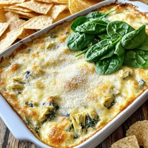 - 1 cup frozen spinach, thawed and thoroughly drained - 1 cup canned artichoke hearts, rinsed and chopped - 1 cup cream cheese, softened - 1/2 cup sour cream - 1/2 cup mayonnaise - 1 cup shredded mozzarella cheese - 1/2 cup grated Parmesan cheese - 2 cloves garlic, minced - 1 teaspoon onion powder - 1 teaspoon fresh lemon juice - Salt and pepper, to taste When I make spinach artichoke dip, I love how simple the ingredients are. You can find most of them in your pantry or fridge. The frozen spinach is easy to use, and it gives that fresh taste once thawed and drained. Artichoke hearts add a nice texture and flavor. Cream cheese, sour cream, and mayonnaise create the rich base. The mozzarella and Parmesan cheese make it ooey-gooey and tasty. Garlic adds a punch of flavor, while onion powder and lemon juice brighten it up. Salt and pepper help balance everything out. - Calories per serving: Approximately 250 calories - Total fat: 20g - Carbohydrates: 6g - Protein: 8g - Dietary considerations: This dip can be gluten-free and low-carb. Use gluten-free crackers for dipping. Knowing the nutritional info helps you enjoy this dip guilt-free. Each serving is filling and satisfying. You can enjoy it with veggies or whole-grain chips to make it healthier. Check out the full recipe for details on how to make this dip shine at your next gathering! First, set your oven to 350°F (175°C). This temperature is key for baking the dip evenly. A hot oven helps the cheeses melt well and gives a nice golden top. In a large bowl, mix together the softened cream cheese, sour cream, and mayonnaise. You can use a hand mixer or a sturdy spatula. Blend until smooth and free of lumps. This creamy base makes the dip rich and tasty. Add the chopped artichoke hearts, drained spinach, minced garlic, onion powder, and lemon juice to the creamy base. Mix well to ensure everything is evenly combined. Proper mixing is important for great flavor in every bite. Now, carefully transfer the dip mixture into a baking dish. Spread it out evenly. This ensures it bakes well. Place the dish in your preheated oven and bake for 25-30 minutes. Look for bubbling and a light golden brown top as signs that it's done. Enjoy making this creamy spinach artichoke dip with the [Full Recipe] for reference! To get the best texture for your spinach artichoke dip, start with room-temperature cream cheese. This helps it blend easily with other ingredients. Mix the cream cheese with sour cream and mayonnaise until smooth. You want a creamy base without lumps. If your dip feels too thick, add a bit more sour cream or mayonnaise until you reach the desired creaminess. This will make every bite rich and velvety. Adding a few extra spices can elevate your dip. Consider mixing in some crushed red pepper for heat or a dash of smoked paprika for depth. Fresh herbs like parsley or dill can also brighten the flavor. When you add new spices, start with small amounts. Taste as you go to find the perfect balance. Remember, every spice adds a new layer of taste that can surprise your guests. When serving your dip, think about what to pair with it. Crispy tortilla chips are a classic choice. You can also serve it with toasted baguette slices for a crunchy bite. Fresh veggies like carrots, celery, or bell peppers add a crisp texture that contrasts nicely with the creamy dip. For a beautiful presentation, sprinkle extra grated Parmesan cheese on top. Add a few fresh spinach leaves and a drizzle of olive oil. This makes your dish look as good as it tastes. Enjoy your savory spinach artichoke dip! {{image_4}} You can change the cheese in your dip to suit your taste. Goat cheese gives a tangy twist. Cheddar adds a rich flavor. Cream-based cheeses can make it even creamier. Mix and match for your perfect blend. For those who like heat, adding jalapeños is a great idea. You can also use hot sauce to spice things up. This adds a fun kick. Adjust the amount to fit your heat level. A little goes a long way! If you want a lighter dip, use low-fat dairy. Greek yogurt is a great substitute for sour cream. You can also add more veggies like bell peppers or mushrooms. This boosts nutrition and keeps it tasty. These changes make the dip healthier without losing flavor. For the full recipe, check out the detailed steps above. Enjoy your kitchen adventure! To store leftovers, let the dip cool to room temperature. Place it in an airtight container. Make sure it seals well to avoid drying out. Store it in the fridge. Your dip will last about 3 to 5 days this way. Before serving, check for any off smells or signs of spoilage. You can freeze spinach artichoke dip for later use. To do this, let the dip cool completely. Then, transfer it to a freezer-safe container. Leave some space at the top, as the dip may expand when frozen. Seal it tightly and label it with the date. The dip can last up to 3 months in the freezer. When you're ready to use it, take the dip out and place it in the fridge overnight to thaw. For quicker thawing, you can use the microwave. Just be sure to stir it every few minutes for even thawing. To keep the dip's texture and taste, reheat it gently. The best method is to use the oven. Preheat it to 350°F (175°C). Place the dip in an oven-safe dish and cover it with foil. Heat for about 15 to 20 minutes. Stir halfway through to ensure even warming. You can also use a microwave. Place the dip in a microwave-safe bowl and heat in short bursts. Stir every 30 seconds until it's warm. This method works well, but the oven keeps the dip creamy. Enjoy your delicious spinach artichoke dip! Yes, you can make this dip ahead of time. To prepare, follow the recipe and mix all the ingredients. Place the dip in a baking dish and cover it. You can store it in the fridge for one to two days. When ready to serve, just bake it in the oven. This method saves you time and keeps the flavors fresh. You have many tasty options to serve with this dip. Here are some favorites: - Crispy tortilla chips - Toasted baguette slices - Fresh vegetable sticks like carrots and celery - Pita bread or crackers These options add crunch and flavor. You can also offer a variety of dips for guests to choose from. Yes, this dip can be gluten-free. Most ingredients are naturally gluten-free. When shopping for artichoke hearts and other canned items, check the labels. Some brands may add gluten to their products. Always choose brands that are labeled gluten-free for safety. If stored properly, this dip lasts about three to five days in the fridge. Keep it in an airtight container. If you freeze it, it can last up to three months. When you want to eat it, thaw it in the fridge overnight. Reheat in the oven until warm and bubbly. Enjoy this creamy treat anytime! This blog post showed you how to make Spinach Artichoke Dip. We covered ingredients, nutritional facts, and simple steps to prepare this dish. Remember to mix well and adjust flavors to your taste. Also, storage tips help keep leftovers fresh. Variations let you customize this dip with different cheeses or add some spice. With easy instructions and helpful FAQs, you can enjoy this creamy dip any time. Try it out for your next gathering. You'll impress your guests with a dish that's both delicious and inviting.