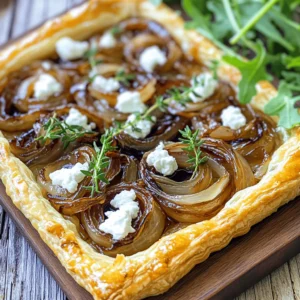 To make the Caramelized Onion and Goat Cheese Tart, gather these key items: - 1 sheet of puff pastry, thawed - 3 medium onions, thinly sliced - 2 tablespoons olive oil - 2 tablespoons balsamic vinegar - 1 teaspoon brown sugar - 4 ounces goat cheese, crumbled - 1 teaspoon fresh thyme leaves - Salt and freshly ground black pepper to taste - 1 egg, beaten (for egg wash) These ingredients bring the dish to life. The sweetness of the caramelized onions pairs perfectly with the tangy goat cheese. You can enhance your tart with these toppings: - A handful of fresh arugula or mixed greens (for serving, optional) Adding greens gives a fresh touch. It balances the richness of the tart. For this recipe, I suggest having these tools ready: - Tart pan - Large skillet - Rolling pin - Pastry brush - Knife and cutting board These tools help you work efficiently. They ensure a smooth cooking process and beautiful presentation. You can find the full recipe in the above section. Enjoy cooking this delightful dish! Start by preheating your oven to 400°F (200°C). On a clean surface, lightly flour it and roll out the thawed puff pastry. Aim for a shape that fits your tart pan. Use a fork to prick the base gently. This helps prevent bubbling during baking. Once pricked, place the pastry in the fridge to keep it chilled while you prepare the filling. In a large skillet, pour in the olive oil and set the heat to medium. Add the thinly sliced onions. Stir them often to avoid burning. This step is key for that sweet caramelized flavor. Cook for about 15-20 minutes until the onions soften and turn a golden brown. When the onions look great, add the balsamic vinegar and brown sugar. Turn up the heat a bit and cook for another 5 minutes. The mixture will thicken and the vinegar will be absorbed. Don’t forget to season it with salt and freshly ground black pepper. This enhances the flavor. When done, take the skillet off the heat. Retrieve the puff pastry from the fridge. Place it in the preheated oven and bake for about 10 minutes. The edges should puff up, but the center should remain soft. After 10 minutes, take the tart shell out of the oven. Spread the caramelized onion mixture over the pastry evenly. Then, sprinkle the crumbled goat cheese on top. Add the fresh thyme leaves for a burst of flavor. To get a golden crust, brush the outer edges of the pastry with the beaten egg using a pastry brush. Now, put the assembled tart back in the oven and bake for another 15-20 minutes. Watch it closely as the pastry puffs and turns golden brown. Once it reaches perfection, let the tart cool slightly before slicing. It tastes great warm or at room temperature. If you want, garnish each slice with fresh arugula or mixed greens. Enjoy this delightful dish! For the full recipe, refer to the earlier section. To get those sweet, golden onions, slice them thinly. Heat your skillet over medium heat and add olive oil. Toss in the onions and stir often. This helps them cook evenly. Be patient; it takes about 15-20 minutes. If they stick, add a splash of water. When they are soft and brown, add balsamic vinegar and brown sugar. Cook for another 5 minutes to deepen the flavor. Using cold puff pastry is key. When you roll it out, keep it chilled. Pricking the base with a fork helps prevent bubbles. Bake the pastry until the edges puff up but the center is still soft. This ensures a flaky crust when you add your filling. Remember, don’t overbake it at this stage; you want it to rise beautifully. This tart shines when served warm. Slice it and add fresh arugula or mixed greens on top. The greens give a nice crunch and balance the rich flavors. Pair it with a light salad or a glass of white wine. If you want to impress your guests, drizzle a bit more balsamic reduction over the top before serving. Enjoy every bite of this delicious creation! For the complete details, check the Full Recipe. {{image_4}} You can switch up the cheese to change the tart's flavor. Try feta or blue cheese for a stronger taste. Cream cheese gives a smooth, creamy texture. Each cheese brings its own charm. Goat cheese offers tang, while mozzarella adds a mild, stretchy quality. Mix and match to find your perfect blend. Adding veggies can make your tart even tastier. Consider using spinach for a pop of color and nutrients. Bell peppers add sweetness and a crunch. Mushrooms bring an earthy flavor that pairs well with onions. Just make sure to sauté them first to release their moisture. This keeps your tart from getting soggy. Want to make your tart heartier? Add proteins! Cooked chicken or bacon can bring a savory depth. You can also use crumbled sausage for a spicy kick. Tofu is a great option for a vegetarian twist. Just ensure any proteins are cooked before adding them to the tart. This way, they blend well with the caramelized onions and cheese. Feel free to experiment. Each variation offers a unique taste. Find your favorite way to enjoy this delicious caramelized onion and goat cheese tart. For the full recipe, check out the section above. To keep your caramelized onion and goat cheese tart fresh, store it properly. Let it cool completely before wrapping. Use plastic wrap or foil to cover it tightly. Place the wrapped tart in the fridge. It will stay good for up to three days. If you have extra slices, store them in an airtight container. This helps keep the flavors intact. When you're ready to enjoy leftovers, reheating is key. Preheat your oven to 350°F (175°C). Place the tart on a baking sheet. This helps it heat evenly. Bake for about 10-15 minutes. Check frequently to avoid burning. The goal is to warm it through without drying it out. You can also microwave individual slices. Heat for 30 seconds, then check if it's warm. If not, add 10 more seconds. If you want to store the tart for longer, freezing is a great option. First, cool the tart completely. Wrap it tightly in plastic wrap, then in foil. This prevents freezer burn. Label it with the date. Your tart can last up to three months in the freezer. To thaw, place it in the fridge overnight. Reheat as mentioned above. Enjoy the flavors just like fresh! You can find the Full Recipe [here]. Yes, you can use homemade pastry. If you want a richer flavor, make a butter-based pastry. Roll it out to a thin layer. Keep it chilled before baking. This helps achieve a flaky texture. Homemade pastry allows for creative twists too. You can add herbs or spices to the dough for extra flavor. Just ensure it fits your tart pan well. This tart is already vegetarian-friendly with its main ingredients. To enhance its appeal, use vegetable broth instead of chicken broth, if called for in variations. You can also add more veggies like spinach or mushrooms. This adds color and nutrition. Ensure that the cheese you use is suitable for vegetarians. Most goat cheese is vegetarian, but check the label just in case. For the perfect pairing, consider fresh salads. A simple arugula salad with a light vinaigrette works well. Roasted vegetables also complement the tart nicely. Try serving with a side of garlic bread for a hearty meal. A crisp white wine can enhance the flavors too. These side dishes balance the richness of the tart and bring freshness to the table. This blog post covered the key ingredients, steps, tips, and variations for a delicious tart. You learned how to work with puff pastry and caramelize onions. We also discussed storage methods and addressed common questions. In summary, making this tart is fun and rewarding. Experiment with different toppings or cheese for a twist. Enjoy your cooking journey and delight in sharing this dish with family and friends.