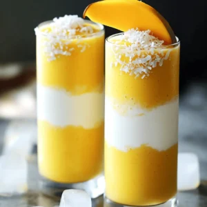 - 1 ripe mango, peeled and diced - 1 cup coconut milk - 1/2 banana, sliced and frozen - 1 tablespoon honey or maple syrup - 1/2 teaspoon vanilla extract - 1/4 cup Greek yogurt - 1/4 cup unsweetened shredded coconut - Ice cubes for colder texture Mango coconut smoothies are a delightful treat. The main ingredients are simple: one ripe mango, coconut milk, and half a frozen banana. These give the smoothie its rich, creamy texture. The mango adds a sweet, tropical flavor, while the coconut milk brings in a smooth richness. I love using a frozen banana because it makes the smoothie thick and cold. For added sweetness, I often include one tablespoon of honey or maple syrup. You can adjust this based on your taste. A half teaspoon of vanilla extract adds depth, making the flavors pop. I also add a quarter cup of Greek yogurt for extra creaminess and a protein boost. If you want to take it up a notch, try adding some optional ingredients. Unsweetened shredded coconut gives a nice texture and flavor. Ice cubes can make your smoothie colder and thicker. This full recipe is easy to follow and gives you a refreshing drink perfect for any time of day. To start, grab a high-power blender. Add the diced mango, coconut milk, and frozen banana slices. Next, include the honey and vanilla extract. Blend these ingredients together until they form a smooth base. This mix brings together the sweet taste of mango with creamy coconut. Now, it’s time to make your smoothie richer. Add the Greek yogurt into the blender. This ingredient adds protein and makes the smoothie extra creamy. Toss in the unsweetened shredded coconut as well. Blend again until everything is well mixed. You want a silky texture that feels good to drink. Check how thick your smoothie is. If you want it thinner, pour in more coconut milk gradually. Blend again until you reach the perfect consistency. If you prefer a colder drink, add some ice cubes. Blend once more to make it icy and refreshing. Taste your smoothie and adjust sweetness with more honey if needed. For the full recipe, refer to the earlier section. To make your mango coconut smoothie sweeter, try adding more honey or maple syrup. Start with a tablespoon, blend, and taste. If you want more flavor, add a pinch of cinnamon or a squeeze of lime juice. These small tweaks can make a big difference! When serving your smoothie, use tall glasses to show off the vibrant color. Top each glass with a sprinkle of shredded coconut. You can also add a fresh mango slice on the rim for a fun touch. This makes your drink look as good as it tastes! For the best results, use a high-power blender. A good blender will create a smooth and creamy texture. If you want to make smoothies often, consider getting a blender with a setting for frozen fruits. This will help you whip up delicious blends in no time! {{image_4}} You can make your Mango Coconut Smoothie even more fun! Try adding other fruits. Pineapple gives a nice sweetness and tang. It pairs well with mango. You can also toss in some frozen berries for a pop of color and flavor. Bananas add creaminess and a nice texture. Feel free to mix and match your favorite fruits for a unique twist! If you're avoiding dairy, there are great substitutes. Instead of Greek yogurt, use coconut yogurt for a creamy texture. Almond or oat milk are excellent choices instead of coconut milk. They keep your smoothie light and refreshing. You can also try cashew milk for a rich and creamy taste. These swaps make your smoothie just as tasty and creamy! Want to add more protein? It’s easy! You can mix in protein powder that fits your diet. Look for plant-based options if you prefer. Chia or hemp seeds are great choices too. They add protein and healthy fats without changing the taste much. Just a tablespoon or two will give your smoothie a healthy boost. You’ll feel full and satisfied longer! For the full recipe, check out the main section above and enjoy your delicious blend! After making your mango coconut smoothie, you might have some left over. To keep it fresh, pour it into an airtight container. Seal it tightly and place it in the fridge. This way, it stays cool and tasty for up to two days. Remember, the longer it sits, the more it may separate. Just give it a good shake or stir before enjoying it again. If you want to save your smoothie for later, freezing is a great option. Pour the smoothie into ice cube trays or freezer-safe bags. This method makes it easy to thaw just the right amount later. When you're ready to drink it, simply take out the frozen cubes or bag, place it in the fridge overnight, or let it thaw on the counter for a few hours. You can also blend it again for a smooth texture. The shelf life of the smoothie depends on its ingredients. Fresh mangoes can last about five days in the fridge. Coconut milk usually lasts about a week once opened. Greek yogurt will stay fresh for one to three weeks, depending on the date on the container. The smoothie itself, if stored well, can last up to two days in the fridge and about three months in the freezer. Always check for any changes in smell or color before consuming. A Mango Coconut Smoothie is packed with nutrients. The ripe mango is rich in vitamins A and C. It helps boost your immune system and skin health. Coconut milk adds healthy fats that support heart health. Greek yogurt brings protein to the mix, which aids muscle repair. This smoothie also has fiber from the mango and banana, promoting a healthy digestive system. Together, these ingredients create a refreshing drink that is both tasty and good for you. Yes, you can use frozen mango. Frozen mango is often picked at peak ripeness. This means it holds the same nutrients as fresh mango. Using frozen mango also makes your smoothie colder and thicker. It blends easily and gives a creamy texture, perfect for hot days. Plus, it saves time since you don’t need to peel and chop fresh fruit. To make this Mango Coconut Smoothie vegan, swap the Greek yogurt for a plant-based yogurt. There are many delicious options like coconut yogurt or almond yogurt. Instead of honey, use maple syrup or agave nectar for sweetness. These small changes keep the flavors bright and fresh while making the smoothie vegan-friendly. Enjoy this delightful drink without any animal products! For the full recipe, check out the details above! This blog post showed you how to make a delicious mango coconut smoothie. We covered the main ingredients, optional extras, and step-by-step instructions. You learned tips for flavor, serving, and equipment. There are also variations and storage tips to keep your smoothie fresh. This recipe is simple and fun. You can adjust it to your taste and needs. Enjoy experimenting, and savor each refreshing sip!