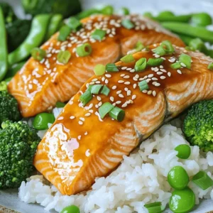 - 4 salmon fillets (skin-on or off) - 1/4 cup low-sodium soy sauce - 1/4 cup honey - 2 tablespoons rice vinegar - 2 tablespoons sesame oil - 2 garlic cloves, minced - 1 teaspoon fresh ginger, grated - 1 tablespoon cornstarch - 2 tablespoons water - 1 teaspoon sesame seeds (for garnish) - 2 green onions, thinly sliced (for garnish) - Steamed rice or quinoa (for serving) - Steamed vegetables (such as broccoli or snap peas, for serving) To make Sweet and Savory Teriyaki Salmon, gather these simple ingredients. The salmon is the star of this dish. Choose fillets with skin on or off, based on your taste. The soy sauce and honey bring that classic sweet and salty flavor. Rice vinegar adds a light tang. Sesame oil gives a nice nutty touch. Garlic and ginger add depth and warmth. Next, we need a thickening agent. Cornstarch and water will help the sauce cling to the salmon. Finally, sesame seeds and green onions will add a fresh crunch when serving. Serve this delightful dish with steamed rice or quinoa. A side of steamed veggies adds color and nutrition. For the full recipe, check the section above. - Mix soy sauce, honey, rice vinegar, sesame oil, minced garlic, and grated ginger. - Whisk until fully blended. This creates a rich and flavorful teriyaki sauce. You can taste it now. It should be sweet and salty. - Combine cornstarch with water to form a smooth paste. - Stir the mixture into the teriyaki sauce. This step makes the sauce thick and sticky. It helps the sauce coat the salmon nicely. - Heat a non-stick skillet over medium heat. - Sear salmon fillets skin-side down for approximately 5 minutes. Look for a golden color and crispy skin. This gives the salmon a nice texture. - Flip the salmon and pour teriyaki sauce over the fillets. - Cook for an additional 4-5 minutes, basting occasionally. Basting helps the flavors soak in. The salmon should be flaky and fully cooked. - Let salmon rest for a couple of minutes after cooking. This allows the juices to settle. - Drizzle remaining sauce and add garnishes. A sprinkle of sesame seeds and green onions makes it look great. For the complete recipe, check the Full Recipe. Enjoy your delicious teriyaki salmon with rice or veggies! - Always check the internal temperature for doneness. Aim for 145°F. - Avoid overcooking to keep the salmon moist and tender. Cooking salmon can be tricky. Use a meat thermometer to check the temperature. This tool helps ensure you cook the fish just right. Overcooked salmon becomes dry and less enjoyable. Keep it juicy for the best taste. - Experiment with spices or citrus to enhance flavor. - Try maple syrup as a honey substitute for a different taste. You can make the sauce your own. Add a pinch of cayenne for heat or a squeeze of lime for zest. These small changes can elevate your dish. Maple syrup gives a rich sweetness, making it a fun twist on the classic recipe. - Serve salmon with colorful sides for visual appeal. - Use decorative plate techniques for a restaurant-quality look. Visual appeal matters in cooking. Pair your teriyaki salmon with vibrant steamed veggies like broccoli or snap peas. Arrange everything neatly on the plate. A sprinkle of sesame seeds and green onions adds a nice touch, making the meal pop. Try to plate it like a chef for that wow factor! {{image_4}} Grilling adds a nice smoky flavor to your teriyaki salmon. To start, marinate your salmon fillets in the teriyaki sauce for at least 30 minutes. This step enhances the taste. When grilling, preheat your grill to medium-high heat. Place the marinated salmon skin-side down on the grill. Cook for about 5-6 minutes on each side. The salmon should be flaky and have nice grill marks. Adjust the time if using thicker fillets, as they may need longer. Teriyaki salmon bowls are a fun way to serve this dish. Start with a base of rice or quinoa. Top it with your grilled or pan-seared salmon. Add colorful toppings like steamed broccoli, snap peas, or carrots. You can also sprinkle some chopped nuts for extra crunch. This creates a meal that is not only tasty but also visually appealing. If you want to switch things up, try using chicken or tofu instead of salmon. For chicken, use boneless thighs or breasts. Marinate them in the teriyaki sauce just like the salmon. Cook for about 6-8 minutes on each side until fully cooked. For tofu, press it to remove excess water and cut it into cubes. Cook until it's golden brown and crispy. Adjust cooking times based on the protein you choose to keep everything tender and juicy. To keep your teriyaki salmon fresh, store leftovers in an airtight container. Make sure the container seals tightly to prevent air from getting in. This keeps the salmon moist and flavorful. You can safely store it in the fridge for up to three days. After that, the taste and texture may start to fade. If you want to keep your teriyaki salmon for a longer time, freezing is a great option. First, let the cooked salmon cool completely. Then, wrap each fillet tightly in plastic wrap. Place the wrapped salmon in a freezer-safe bag or container. This helps prevent freezer burn. You can freeze the salmon for up to three months. When you’re ready to eat it, thaw the salmon in the fridge overnight for the best quality. To enjoy your teriyaki salmon again, reheating is key. The best way to reheat it is in the oven. Preheat your oven to 350°F. Place the salmon in a baking dish and cover it with foil. Heat for about 10-15 minutes. This method keeps the salmon juicy. You can also reheat it in a skillet over low heat. Add a splash of water or sauce to keep it moist. Avoid reheating in the microwave, as it can dry out the fish. To make Sweet and Savory Teriyaki Salmon, gather your ingredients. You will need salmon fillets, low-sodium soy sauce, honey, rice vinegar, sesame oil, garlic, ginger, cornstarch, and water. Start by mixing the soy sauce, honey, rice vinegar, sesame oil, minced garlic, and grated ginger in a bowl. Whisk it until smooth. Next, mix cornstarch and water in a small bowl to create a paste. Stir this paste into the teriyaki sauce to thicken it. Heat a non-stick skillet over medium heat. Place the salmon fillets in, skin-side down if you prefer. Cook for about 5 minutes until golden brown. Carefully flip the fillets and pour the teriyaki sauce over them. Cook for another 4-5 minutes. Baste the salmon with the sauce as it cooks. Once done, remove the salmon and let it rest for a few minutes. Serve it with rice or quinoa and vegetables. You can find the full recipe above. Teriyaki Salmon pairs well with many side dishes. Here are some great options: - Steamed rice: A classic choice that soaks up the sauce. - Quinoa: A healthy, protein-rich alternative to rice. - Steamed vegetables: Broccoli, snap peas, or carrots add color and nutrition. - Asian slaw: A fresh, crunchy salad balances the salmon's richness. - Miso soup: A warm soup brings comfort and umami flavors. Yes, you can use store-bought teriyaki sauce for convenience. It saves time and effort. However, homemade sauce gives you control over flavors and sweetness. Store-bought options may have added sugars or preservatives. Check the label for gluten if that's a concern. Making your own sauce ensures freshness and taste. To make Sweet and Savory Teriyaki Salmon healthier, consider these tips: - Reduce honey: Cut the honey in half to lower sugar. - Use low-sodium soy sauce: This helps reduce salt intake. - Add more vegetables: Increase the veggie portion for fiber and vitamins. - Use brown rice or cauliflower rice: These options boost nutrition and fiber. - Choose wild-caught salmon: It often has better omega-3 fatty acids. Traditional teriyaki sauce is not gluten-free due to soy sauce. However, you can find gluten-free soy sauce or tamari. These alternatives work well in teriyaki recipes. Always check labels for gluten-free certification when buying sauces. Making your own teriyaki sauce at home allows you to control ingredients fully. In this post, I shared a simple way to make teriyaki salmon. The ingredients blend sweet and savory, making a tasty dish. You learned how to cook salmon and adjust the sauce for your taste. Remember, presentation matters, so serve it with colorful sides for a bright plate. Don't hesitate to try different proteins or storage tips to enjoy leftovers later. Cooking can be fun and rewarding! Enjoy your delicious meals and share your creations!
