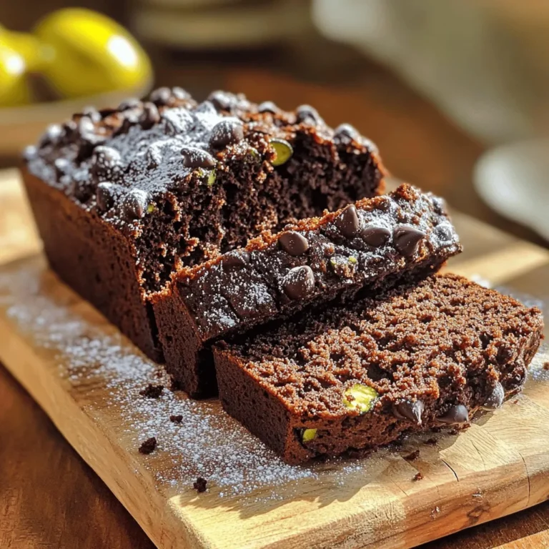 - 1 cup finely grated zucchini - 1 cup all-purpose flour - 1/2 cup unsweetened cocoa powder - 1 teaspoon baking soda - 1/2 teaspoon baking powder - 1/4 teaspoon salt - 1/2 cup granulated sugar - 1/2 cup firmly packed brown sugar - 1/2 cup vegetable oil or melted coconut oil - 2 large eggs - 1 teaspoon pure vanilla extract - 1 cup semi-sweet chocolate chips - 1/2 cup chopped walnuts (optional) - Powdered sugar for dusting - Whipped cream or vanilla ice cream When you make double chocolate zucchini bread, you'll use simple but key ingredients. The star of this recipe is finely grated zucchini. It adds moisture and a hidden veggie boost. You’ll also need flour and cocoa powder. These give the bread its structure and rich chocolate flavor. Don't forget the leavening agents: baking soda and baking powder. They help the bread rise. A touch of salt balances the sweetness. Speaking of sweetness, you’ll use granulated sugar and brown sugar. They add depth and moisture. Next, you'll need oil. Vegetable oil works well, but melted coconut oil adds a nice flavor. Two large eggs bind everything together and create a tender crumb. Pure vanilla extract enhances the overall taste. Finally, semi-sweet chocolate chips bring extra richness. If you want a crunch, add chopped walnuts. They are optional but highly recommended. For serving, powdered sugar is a delightful finish. Whipped cream or vanilla ice cream makes it even more special. You can find the full recipe linked above to guide you through the steps. - Preheat at 350°F (175°C) - Grease or line the loaf pan Start by setting your oven to 350°F (175°C). This step is key for a good bake. While the oven heats up, prepare your loaf pan. You can grease it with butter or oil. If you prefer easy removal, line it with parchment paper. - Mix flour, cocoa powder, baking soda, baking powder, and salt In a medium bowl, mix the dry ingredients. Combine the all-purpose flour, unsweetened cocoa powder, baking soda, baking powder, and salt. This helps to blend everything evenly and removes lumps. Set this mixture aside as you move to the next step. - Combine sugars and oil - Whisk in eggs and vanilla In a large bowl, combine the granulated sugar and brown sugar with vegetable oil. Use a whisk to mix until smooth. Next, add the eggs and pure vanilla extract. Whisk again until creamy. This mixture is the heart of your bread. - Fold in grated zucchini - Gradually mix dry and wet ingredients Now it’s time for the star ingredient: zucchini! Gently fold in the finely grated zucchini to your wet mixture. After that, add the dry ingredients gradually. Use a spatula to mix until just combined. Be careful not to overmix, as that can lead to a tough bread. - Fold in chocolate chips and walnuts Next, fold in the semi-sweet chocolate chips. If you want extra texture, add chopped walnuts too. These ingredients bring rich flavor and crunch to your bread. Make sure they are evenly distributed throughout the batter. - Pour batter into loaf pan - Bake for 50-60 minutes Finally, pour your luscious batter into the prepared loaf pan. Smooth the top with a spatula. Place the pan in your preheated oven and bake for 50 to 60 minutes. To check for doneness, insert a toothpick into the center. It should come out clean or with a few moist crumbs. To get the right texture, avoid overmixing the batter. Mix until just combined; this keeps the bread light and moist. After baking, let the bread cool before slicing. Cutting it too soon can make it fall apart. For a richer taste, substitute coconut oil for the vegetable oil. It adds a lovely depth of flavor. You can also experiment with different nuts. Try pecans or hazelnuts for a unique twist. Always check doneness with a toothpick. Insert it into the center; it should come out clean or with a few moist crumbs. Use room temperature ingredients for better mixing. This helps create a smooth batter for your double chocolate zucchini bread. {{image_4}} You can make this bread healthier with a few simple swaps. - Use whole wheat flour instead of all-purpose flour. This adds fiber and nutrients. - Replace sugars with maple syrup or honey. These natural sweeteners add flavor and moisture. Adding spices and fruits can elevate your bread. - Consider adding spices like cinnamon or nutmeg. They bring warmth and depth to the flavor. - You might also try incorporating dried fruits like raisins or cranberries. They add a nice chewiness and sweetness. If you love chocolate, there are fun ways to enhance it. - Use milk chocolate or dark chocolate chips for a different taste. Each type brings its unique sweetness. - For an extra treat, drizzle melted chocolate on top after baking. This makes your bread look fancy and taste divine. For the full recipe, check out the details above. Enjoy experimenting with these variations! Store your double chocolate zucchini bread in an airtight container at room temperature. This keeps it moist and fresh. It will stay tasty for up to a week. You can freeze the bread for up to 3 months. Wrap it tightly in plastic wrap. Then, place it in a freezer bag. To thaw, take it out and leave it at room temperature for a few hours. You can also warm slices in the microwave for a few seconds before serving. Always check for mold or off-smells. If the bread looks or smells strange, it is best to toss it. For the best taste, eat it within a week of baking. Check with a toothpick; it should come out clean or with moist crumbs. This test works well because it shows how baked the center is. If the toothpick is wet, bake a bit longer. Yes, just make sure to drain excess moisture before using. Frozen zucchini works great, but too much water can make the bread soggy. Thaw it, then squeeze out the water in a clean cloth. It can be healthier by using whole grains and reducing sugars. Whole wheat flour adds fiber and nutrients. Using less sugar or natural sweeteners makes it better for you. Up to 5 days at room temperature or 3 months in the freezer. Store it in an airtight container to keep it fresh. Wrap it well for freezing to avoid freezer burn. Yes, substitute with a gluten-free flour blend. There are many blends available that work well. Just make sure to check the ingredients for extra flavor. Use flax eggs or applesauce as an egg replacement. For one egg, mix one tablespoon of ground flaxseed with two and a half tablespoons of water. Let it sit for a few minutes to thicken. This double chocolate zucchini bread recipe is a delightful treat. You need simple ingredients like zucchini, cocoa powder, and chocolate chips. Following the steps carefully will help you create a moist and tasty loaf. Remember not to overmix the batter for the best texture. You can also try fun variations like adding spices or using whole wheat flour. Store any leftovers properly, and enjoy this sweet treat for days! Baking can be fun, and this recipe makes it easy. Happy baking!