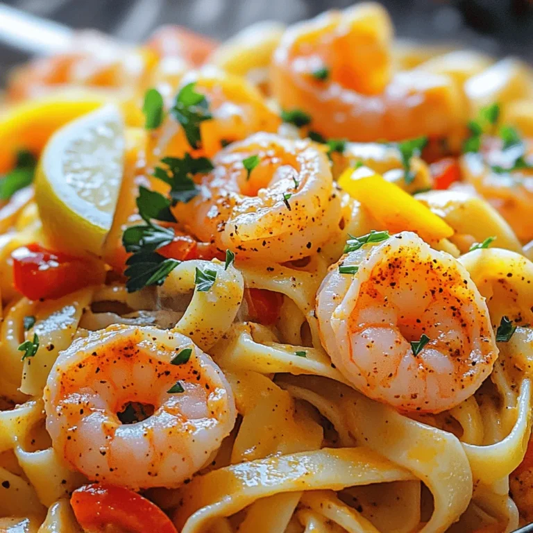- 8 ounces fettuccine pasta - 1 pound large shrimp, peeled and deveined - 2 tablespoons Cajun seasoning - 2 tablespoons olive oil - 1 medium red bell pepper, sliced - 1 medium yellow onion, sliced - 3 cloves garlic, minced - 1 cup cherry tomatoes, halved - 1 cup heavy cream (or coconut cream for lighter option) - Salt and pepper to taste - 2 tablespoons fresh parsley, finely chopped - Juice of 1 lemon When I make Spicy Cajun Shrimp Pasta, I love how these ingredients come together. The fettuccine is perfect for holding the creamy sauce. The shrimp adds a nice protein boost and absorbs the Cajun flavor well. The red bell pepper and onion give a sweet crunch, while garlic adds a wonderful aroma. Cherry tomatoes pop with juice, bringing brightness to the dish. Cajun seasoning is key here. It gives the shrimp a bold kick. I often choose heavy cream, but coconut cream works too if you want a lighter touch. Fresh parsley and lemon juice at the end brighten the whole dish and make it look pretty. For the full recipe, check out the link. You'll find all the steps to make this delicious meal! To cook the fettuccine, start with a large pot of salted water. Bring it to a rolling boil. Add the fettuccine and cook it according to the package instructions. You want it to be al dente, which means it should be firm yet tender. This usually takes about 8-10 minutes. Once it's done, drain the pasta but save a cup of pasta water. You may need it later to adjust the sauce. Now, let’s season the shrimp. Take your peeled and deveined shrimp and place them in a mixing bowl. Sprinkle the Cajun seasoning over the shrimp. Toss the shrimp until they are fully coated in the spices. This step is key to packing in the flavor. Next, we move to the vegetables. Grab a large skillet and heat the olive oil over medium-high heat. When the oil is hot, add your sliced red bell pepper and yellow onion. Sauté these for about 4-5 minutes. Stir them occasionally until they turn tender and smell great. This process brings out their natural sweetness. After the vegetables are ready, shift them to one side of the skillet. Now, add the seasoned shrimp to the empty side. Cook the shrimp for about 2-3 minutes per side. They are done when they turn pink and opaque. This timing is crucial for perfectly cooked shrimp. Once the shrimp are cooked, add the minced garlic. Then, throw in the halved cherry tomatoes. Stir everything together and sauté for another 1-2 minutes. This allows the garlic to release its strong aroma and the tomatoes to soften. Next, pour in the heavy cream (or coconut cream) and bring it to a gentle simmer. Mix well to combine all the flavors into a creamy sauce. Finally, add the drained fettuccine to the skillet. Toss it gently to coat the pasta with the sauce. If the sauce seems thick, add a splash of the reserved pasta water. Finish with salt and pepper to taste. To make your Spicy Cajun Shrimp Pasta even tastier, try adding some extra spices. Here are a few ideas: - Smoked Paprika: This adds a nice depth to the dish. - Cayenne Pepper: If you want more heat, this is your go-to. - Oregano: A sprinkle can bring out more flavor in the sauce. - Thyme: Fresh or dried, it adds a nice herbal note. You can also use fresh herbs like basil or cilantro for a fresh twist. Cooking shrimp and veggies well can make or break your dish. Here are some tips: - High Heat: Always use medium-high heat for sautéing. This helps the shrimp cook quickly and stay juicy. - Don’t Crowd the Pan: If your skillet is too full, the shrimp will steam instead of sauté. Cook in batches if needed. - Veggie Order: Start with onions and peppers. They take longer to soften. Add garlic and tomatoes later for a fresher taste. Garnishing makes your dish look more inviting. Here are some ideas: - Chopped Parsley: This brightens the dish and adds color. - Lemon Wedge: A slice on the side gives a zesty kick when squeezed. - Grated Parmesan: A sprinkle on top can add a rich flavor. For sides, consider a simple green salad or garlic bread. Pair these with your pasta for a complete meal. For the full recipe, check out the Spicy Cajun Shrimp Pasta. {{image_4}} If you want a change from shrimp, chicken or tofu works well. Chicken can be diced and cooked like the shrimp. Season it the same way with Cajun spice. Tofu is a great plant-based option. Use firm tofu for the best results. Press it to remove excess water, then cut it into cubes. Toss it in the Cajun seasoning and sauté until golden. To make this dish gluten-free, swap the fettuccine for gluten-free pasta. Many brands offer great options that taste similar. For a dairy-free version, replace heavy cream with coconut cream. This will give your pasta a rich flavor without dairy. Always check labels for hidden gluten or dairy. Get creative with your sauces and spices! You can add a dash of hot sauce for an extra kick. Swap the Cajun seasoning for a different blend, like Italian herbs or lemon pepper. Experiment with smoked paprika for a smoky flavor. You can also try adding different vegetables, like spinach or zucchini, to change the taste and texture. To keep your Spicy Cajun Shrimp Pasta fresh, store it in an airtight container. Make sure it cools down first. Place the container in the fridge. It will stay good for up to three days. When you’re ready to eat, check for any signs of spoilage. To reheat your pasta, use a skillet over low heat. Add a splash of water or cream to keep it moist. Stir gently while heating. This will help maintain the sauce's rich flavor and creamy texture. Avoid using the microwave, as it can make the shrimp tough. Yes, you can freeze this dish! Just place the cooled pasta in a freezer-safe container. It will last for up to two months. When you’re ready to enjoy it, thaw it in the fridge overnight. Then, reheat it gently in a skillet for the best taste. Cajun seasoning is a mix of bold spices. Common spices include: - Paprika - Cayenne pepper - Garlic powder - Onion powder - Black pepper - Oregano - Thyme These spices create a warm and spicy flavor. You can adjust the heat by using more or less cayenne pepper. Yes, you can use different pasta types. Some great options are: - Penne - Linguine - Spaghetti - Whole wheat pasta Each type will change the texture a bit. Choose what you like best or what you have on hand. You can tell shrimp are done when they turn pink and opaque. Cook them for 2-3 minutes on each side. They should curl slightly but not be rubbery. The perfect shrimp are tender and juicy. Pair this dish with some tasty sides. Here are some ideas: - Garlic bread - Caesar salad - Roasted vegetables - Coleslaw These sides add freshness and balance to the meal. They’ll make your dinner even more delicious. For the detailed Spicy Cajun Shrimp Pasta recipe, check out the [Full Recipe]. Now you have all you need to make Spicy Cajun Shrimp Pasta. We discussed key ingredients, step-by-step cooking, and tips for success. You can even try alternatives or adjust for your diet. Remember, the joy of cooking comes from experimenting and discovering your flavors. Don't forget to save leftovers the right way and enjoy them later. Cooking doesn’t have to be hard; it can be fun and rewarding. Get in the kitchen and make this dish your own!