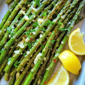 - 1 pound fresh asparagus, ends trimmed - 3 tablespoons extra virgin olive oil - 2 cloves garlic, finely minced - Zest and juice from 1 large lemon - 1 teaspoon fine sea salt - ½ teaspoon freshly cracked black pepper - ¼ teaspoon red pepper flakes (optional) - 2 tablespoons freshly grated Parmesan cheese (optional) - Fresh parsley for garnish If you want to switch out asparagus, try green beans or broccoli. Both add a nice crunch. For oils, you can use avocado oil or melted butter. These will give different flavors. In terms of spices, feel free to swap sea salt with kosher salt. You can also leave out red pepper flakes if you prefer a milder taste. Each serving has about 120 calories. You get 10 grams of fat, 3 grams of carbs, and 2 grams of protein. This dish is low in carbs and high in vitamins. Asparagus is rich in fiber, vitamins A, C, E, and K. It also has folate, which is great for your health. Check out the Full Recipe for a complete cooking guide! 1. First, preheat your oven to 400°F (200°C). This step is key for great roasting. 2. Next, prepare a baking sheet. Line it with parchment paper. This helps with cleanup and keeps the asparagus from sticking. 3. In a large bowl, add the trimmed asparagus. Pour in the olive oil, then add the minced garlic, lemon zest, and lemon juice. 4. Sprinkle in the sea salt, black pepper, and red pepper flakes, if you want some heat. 5. Use your hands or a spatula to toss the asparagus until all pieces are covered in the mix. 1. Arrange the asparagus on the baking sheet in a single layer. This helps them cook evenly. 2. Place the baking sheet in the oven and roast for 15-20 minutes. 3. Halfway through, gently toss the asparagus. This step helps them cook evenly and get that nice crispy texture. 1. If you choose to add Parmesan, sprinkle it on during the last 5 minutes of roasting. This melts the cheese and gives a tasty golden top. 2. Once done, take the asparagus out of the oven. Sprinkle freshly chopped parsley on top for a pop of color. 3. For a great presentation, place the roasted asparagus on a nice platter. You can drizzle more lemon juice on top and serve with lemon wedges for extra flavor. For the complete instructions, check out the Full Recipe. To achieve the perfect roast and tenderness, follow these steps: - Choose fresh asparagus: Look for bright green stalks with firm tips. - Trim the ends: This helps remove any tough parts. Aim for about 1-2 inches off the bottom. - Spread evenly: Place asparagus in a single layer on the baking sheet. This helps them cook evenly. - Toss halfway: Stir the asparagus halfway through cooking to ensure even roasting and crispness. - Check for doneness: The asparagus should be tender but still firm. Avoid these common mistakes: - Overcrowding: Don’t pile the asparagus. This causes steaming instead of roasting. - Skipping the toss: Tossing helps coat the asparagus and allows for an even roast. - Not preheating: Always preheat your oven. This ensures the asparagus cooks properly. For additional spices and herbs, consider these options: - Thyme: Adds a lovely earthy note. - Oregano: Brings a Mediterranean flair. - Cumin: Offers a warm, nutty flavor. - Lemon zest: Boosts the lemony taste even more. When pairing options with sides and entrees, try: - Grilled chicken: The flavors complement each other well. - Salmon: The richness balances the bright asparagus. - Quinoa salad: A fresh and hearty option. For creative serving ideas: - Platter display: Arrange asparagus on a beautiful platter for a stunning look. - Lemon drizzle: Add extra lemon juice on top for a burst of flavor. - Garnish: Use fresh herbs like parsley or dill for a pop of color. Best dishes to accompany your asparagus include: - Roasted potatoes: Their texture pairs nicely with the asparagus. - Rice pilaf: A light, flavorful side that balances the meal. - Pasta: A simple lemon pasta goes hand in hand with this dish. For the full recipe, check out the complete details above. Enjoy your cooking journey! {{image_4}} You can change the cheese to fit your taste. Parmesan is great, but you might try: - Feta for a tangy twist - Goat cheese for creaminess - Cheddar for a sharp flavor If you want vegan options, use: - Nutritional yeast for a cheesy taste - Vegan cheese that melts well Add nuts or seeds for a nice crunch. Some tasty options are: - Slivered almonds for a light flavor - Pine nuts for a buttery touch - Sesame seeds for a nutty flavor You can also mix in other vegetables. Try adding: - Cherry tomatoes for sweetness - Bell peppers for color - Carrots for a bit of sweetness You can adapt this recipe for the seasons. In spring, add fresh herbs like basil or dill. In summer, mix in zucchini or corn for a fresh taste. For the holidays, try adding: - Cranberries for a sweet touch in fall - Lemon zest during summer for brightness These variations keep the dish fun and exciting. You can explore many flavors while enjoying this Lemon Garlic Roasted Asparagus recipe. For the full recipe, check the main article. Store your leftover lemon garlic roasted asparagus in the fridge. Use an airtight container to keep it fresh. It stays good for about 3 days. If you want to store it longer, consider freezing. To reheat roasted asparagus, use the oven. Preheat it to 350°F (175°C). Place the asparagus on a baking sheet. Heat for about 10 minutes. This keeps it crisp and tasty. Avoid using the microwave. It can make the asparagus soggy. Yes, you can freeze roasted asparagus! First, let it cool completely. Then, place it in a freezer-safe bag. Try to squeeze out all the air before sealing. When you’re ready to eat, thaw it in the fridge overnight. Reheat in the oven for best results. - How do I know when asparagus is cooked? Asparagus is cooked when it turns bright green and is tender but still crisp. You can test it by piercing a spear with a fork. It should offer some resistance but not be hard. - Can I use frozen asparagus for this recipe? Yes, you can use frozen asparagus. However, it may release more water during cooking. Make sure to pat it dry before mixing with the other ingredients. - How to prevent asparagus from becoming mushy? To keep asparagus crisp, do not overcook it. Roasting at high heat helps. Toss it halfway through cooking to promote even roasting and check for doneness early. - What to serve with lemon garlic roasted asparagus? This dish goes well with grilled chicken, fish, or steak. You can also serve it with rice or quinoa for a nice grain pairing. - Can I make this recipe ahead of time? You can prepare the asparagus and mix it with the oil and seasonings ahead of time. Just store it in the fridge. Roast it when you're ready to serve. - Is roasted asparagus healthy? Yes, roasted asparagus is very healthy. It is low in calories and high in vitamins A, C, and K. It also provides fiber, which is good for digestion. - How many calories are in lemon garlic roasted asparagus? One serving of lemon garlic roasted asparagus has about 100 calories. This can vary based on the amount of oil and cheese used in the recipe. For the full recipe, check the detailed nutrition information. This blog post shared a simple, tasty recipe for lemon garlic roasted asparagus. You learned about the ingredients, cooking steps, and helpful tips for the best results. I hope this inspires you to try it. Experiment with flavors and variations to make it your own. Store and reheat leftovers properly for more delicious meals. Enjoy this healthy dish with your favorite sides! The freshness and zest will brighten your table. Cooking can be fun and rewarding, so get started.