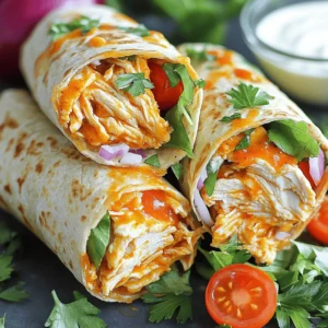 Buffalo Ranch Chicken Wraps are simple to make and packed with flavor. You can whip up this meal in about 30 minutes. It serves four, making it perfect for a family dinner or a fun gathering. You can find the full recipe later in this section. Here are the key ingredients for making these wraps: - 2 cups cooked chicken, shredded - 1/2 cup buffalo sauce - 1/2 cup ranch dressing - 1 cup romaine lettuce, chopped - 1/2 cup cherry tomatoes, halved - 1/4 cup red onion, thinly sliced - 4 whole wheat tortillas - 1/2 cup shredded cheddar cheese - Olive oil spray These ingredients work together to create a mix of spicy and creamy flavors, giving your wraps a tasty kick. Feel free to customize your Buffalo Ranch Chicken Wraps with these optional ingredients: - Avocado slices for creaminess - Cilantro for a fresh taste - Sliced jalapeños for extra heat - Bell peppers for crunch Adding these optional ingredients can enhance the flavor and texture of your wraps. Experiment to find your favorite combination! To start, grab a medium mixing bowl. Add 2 cups of cooked chicken that you have shredded. Pour in 1/2 cup of buffalo sauce. Mix the chicken and sauce well. You want every piece of chicken to be coated in that spicy goodness. This mixture is what makes your wraps flavorful and exciting. Next, take another bowl for your salad filling. Combine 1/2 cup of ranch dressing with 1 cup of chopped romaine lettuce. Then, toss in 1/2 cup of halved cherry tomatoes and 1/4 cup of thinly sliced red onion. Stir everything together until it’s mixed well. This creamy salad adds a cool contrast to the spicy chicken. Now, let’s grab a whole wheat tortilla. Lay it flat on a clean surface. Lightly spray one side with olive oil to get a nice crisp when cooking. In the center of the tortilla, add a generous spoonful of the buffalo chicken mixture. Spread it slightly for even filling. On top of that, add your ranch salad mixture and sprinkle 1/2 cup of shredded cheddar cheese. Fold in the sides of the tortilla, then roll it up from the bottom. Make sure it’s tight to hold everything in. Repeat this with the rest of your tortillas and fillings. To finish, heat a skillet over medium heat. Place the wraps seam side down in the skillet. Cook for 2-3 minutes on each side until golden brown. Enjoy this tasty meal! For the full recipe, check out the details above! To get a great crispy wrap, use a skillet. Heat it on medium before adding your wraps. Spray olive oil on the outside of the tortilla. This helps them get golden brown. Cook for about 2-3 minutes per side. Keep an eye on them so they don't burn. If you want extra crunch, you can use a panini press. You can prepare these wraps ahead of time. Cook the chicken and mix it with the buffalo sauce. Store that mixture in the fridge for up to 3 days. You can also chop the veggies and store them separately. When you're ready to eat, just assemble the wraps. This saves time on busy days. Buffalo Ranch Chicken Wraps pair well with many sides. Try them with carrot and celery sticks for a crunch. A fresh fruit salad adds sweetness. You can also serve them with extra ranch dressing for dipping. If you like a kick, add some pickled jalapeños on the side. For a drink, a cold lemonade complements the spicy flavor. For the full recipe, check out the earlier section. {{image_4}} You can easily swap some ingredients for healthier options. Here are a few ideas: - Chicken: Use grilled chicken breast instead of fried for less fat. - Buffalo Sauce: Look for a low-sodium buffalo sauce to cut back on salt. - Ranch Dressing: Choose a yogurt-based ranch dressing for fewer calories. - Tortillas: Use corn tortillas instead of whole wheat for a lighter wrap. - Cheese: Opt for reduced-fat cheese to lower fat content. These swaps keep the flavor while making the dish lighter. If you want a vegetarian or vegan twist, it's simple to adapt this recipe. Here’s how: - Chicken: Replace shredded chicken with jackfruit or tofu for a meat-like texture. - Ranch Dressing: Use a vegan ranch dressing made from cashews or tofu. - Cheese: Skip the cheese or use a dairy-free cheese alternative. - Buffalo Sauce: Make sure the buffalo sauce is vegan-friendly by checking the label. These changes let everyone enjoy these tasty wraps. Add extra flavor to your wraps with these creative ideas: - Avocado: Sliced avocado adds creaminess and good fats. - Peppers: Add sliced bell peppers for crunch and color. - Herbs: Fresh cilantro or parsley can brighten the flavors. - Pickles: Add sliced pickles for a tangy twist. - Hot Sauce: Drizzle extra hot sauce for those who love heat. Feel free to mix and match these options to find your perfect wrap! For the full recipe, check out the detailed steps above. To keep Buffalo Ranch Chicken Wraps fresh, store them in an airtight container. You can use a plastic wrap, aluminum foil, or a resealable bag. Keep the wraps in the fridge if you plan to eat them within three days. This helps maintain their taste and texture. Always let the wraps cool down before storing them, as heat can create moisture and make the tortillas soggy. Reheating wraps is easy and quick. You can use a skillet or a microwave. If using a skillet, heat it on medium heat. Place the wraps seam side down for about 2-3 minutes on each side. This keeps them crispy. If you use a microwave, wrap them in a damp paper towel. Heat in 30-second intervals until warm. This method keeps them moist but may not be as crispy. Freezing is a great way to save extra wraps. First, wrap each one tightly in plastic wrap. Then, place them in a freezer-safe bag or container. Make sure to label them with the date. You can freeze the wraps for up to three months. When ready to eat, thaw them in the fridge overnight. Reheat them in a skillet for the best texture. Enjoy delicious Buffalo Ranch Chicken Wraps anytime! Yes, you can use rotisserie chicken. It saves time and adds great flavor. Just shred the chicken and mix it with buffalo sauce. This will give you a tasty filling without the extra cooking time. Plus, the spices from the rotisserie chicken blend well with the buffalo sauce. It’s a quick way to enjoy this meal on busy days. For side dishes, think simple and fresh. Here are some great options: - Celery sticks with ranch dip - Carrot sticks - A green salad - Sweet potato fries - Chips and salsa These sides balance the spicy wraps. They also add crunch and freshness to your meal. To make the wraps spicier, add more buffalo sauce to the chicken. You can also mix in diced jalapeños or hot sauce for extra heat. If you want them milder, use less buffalo sauce. You can also switch to a creamy dressing, like blue cheese, instead of ranch. Adjusting these flavors helps you cater to everyone’s taste. For the full recipe, check out the earlier section! This article covered how to make delicious Buffalo Ranch Chicken Wraps. We discussed key ingredients, step-by-step instructions, and helpful tips for great results. You can customize the wraps to fit your taste or dietary needs. In closing, these wraps are easy to prepare and perfect for any meal. Enjoy making them your own, and share them with friends or family. You now have the tools to create a satisfying dish everyone will love.