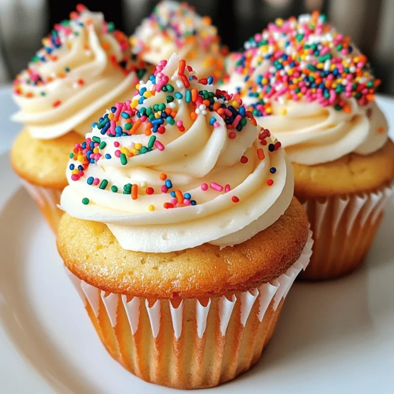 - 1 ½ cups all-purpose flour - 1 cup granulated sugar - ½ cup unsalted butter, softened - 2 large eggs - 1 teaspoon pure vanilla extract - 1 teaspoon baking powder - ½ teaspoon baking soda - ¼ teaspoon fine sea salt - ½ cup whole milk, at room temperature - ½ cup rainbow sprinkles (plus extra for topping) - Optional: 1 cup cream cheese frosting To make my homemade Funfetti cupcakes, I gather these key ingredients. The flour gives the cupcakes body. The sugar sweetens them up. Softened butter adds rich flavor and moistness. Eggs help bind everything together. Vanilla extract brings warmth and depth. I also rely on leavening agents to make my cupcakes rise. Baking powder and baking soda help create that soft, fluffy texture. A pinch of fine sea salt balances the sweetness. For extra creaminess, I use whole milk. The rainbow sprinkles are what make these cupcakes special. They add color and joy to each bite. If you want to make them even more delicious, I suggest cream cheese frosting. It complements the sweetness perfectly. This simple list of ingredients creates a delightful treat. You can use the [Full Recipe] for detailed steps. - Preheat oven to 350°F (175°C). - Line a cupcake pan with liners. Before you start mixing, make sure your oven is ready. Set it to 350°F (175°C) so it heats while you prep. Grab your cupcake pan and line it with fun cupcake liners. This step helps the cupcakes pop out easily after baking. - Cream together butter and sugar. - Incorporate eggs and vanilla extract. - Combine dry ingredients separately. In a big bowl, cream the softened butter and sugar. Use an electric mixer on medium speed. Mix for about 3-4 minutes until it's creamy. Next, add the eggs one at a time. Make sure each egg mixes in well before adding the next. Now, pour in the pure vanilla extract for extra flavor. In another bowl, whisk the flour, baking powder, baking soda, and sea salt together. This helps the leavening agents mix well. - Gradually mix dry ingredients with wet. - Fold in rainbow sprinkles. Now it’s time to combine! Slowly mix the dry ingredients into the butter mixture. Alternate adding the flour mix and the whole milk. Start and end with the flour mix. Mix just until combined; don’t over-mix! Next, gently fold in the rainbow sprinkles. This adds the funfetti effect! - Fill liners with batter. - Bake for 18-20 minutes and check for doneness. Carefully fill each cupcake liner with batter. Fill them about two-thirds full. This lets the cupcakes rise without spilling over. Place the pan in the oven and bake for 18-20 minutes. To check if they are done, insert a toothpick into the center. If it comes out clean, they are ready! - Cool in the pan for 5 minutes. - Transfer to wire rack and cool completely. - Frost and decorate. Let the cupcakes cool in the pan for about 5 minutes. Afterward, transfer them to a wire rack. This helps them cool completely. Once cool, frost them with cream cheese frosting. Don’t forget to add extra rainbow sprinkles on top for a festive look! For the full recipe, check out the details earlier in this article. To make your Funfetti cupcakes light and fluffy, avoid over-mixing the batter. When you mix too much, you develop gluten. This can lead to dense cupcakes, which no one wants. Mix just until you see no dry flour. Make sure your ingredients are at room temperature. This helps them blend better. Cold butter or eggs can make your batter lumpy. Warm ingredients create a smooth mix that rises well. What should you do if your cupcakes rise too much? If they dome too high, they can crack. To fix this, try reducing the baking time slightly. Start checking them a minute early next time. If your cupcakes turn out dense, it often means you mixed too much. You can also check your baking powder. If it's old, it may not rise properly. Always use fresh leavening agents for best results. Get creative with frosting your cupcakes. You can use a piping bag for swirls or a simple knife for a smooth finish. Adding fun toppings makes them pop. Consider using different sprinkles, crushed cookies, or even fruit for added flair. A drizzle of chocolate or caramel sauce also adds a fun touch. Play around with colors and textures to make your cupcakes stand out. For the full recipe of these delightful treats, check out the complete guide! {{image_4}} You can have fun with flavors in your Funfetti cupcakes. For a twist, try chocolate Funfetti cupcakes. Just add ¼ cup of unsweetened cocoa powder to your dry mix. This change gives a rich taste and pairs well with the sweet sprinkles. The chocolate will make the cupcakes extra special. Another option is lemon Funfetti cupcakes. Replace half the milk with fresh lemon juice and add lemon zest. This brightens the flavor and adds a nice zing. Both of these variations keep the fun sprinkle surprise while changing the taste. If you need gluten-free Funfetti options, use a gluten-free flour blend. Make sure it has binding agents like xanthan gum. This will help the cupcakes rise and stay fluffy. Gluten-free cupcakes can still be moist and tasty. For dairy-free substitutes, swap the butter for coconut oil or a dairy-free spread. Use almond milk or oat milk instead of whole milk. This way, you can enjoy cupcakes that fit your diet while still tasting great. Get creative with mix-ins and toppings! You can add nut butters like peanut or almond for a rich flavor. Just fold in a few tablespoons into the batter before baking. This adds a nutty taste and pairs wonderfully with the sweetness. You can also add fresh fruits like mashed bananas or diced strawberries. They add moisture and a burst of flavor. For sprinkles, don’t feel limited to rainbow ones. Try themed sprinkles for holidays, like red and green for Christmas. Or use pastel shades for spring. Each choice brings a unique look and feel to your cupcakes. These variations and adjustments make your Funfetti cupcakes your own. You can mix and match to create something special for any occasion. For the full recipe, check the Full Recipe section above. To keep your funfetti cupcakes fresh, store them in an airtight container at room temperature. This helps maintain their moisture and texture. If you have frosted cupcakes, it’s better to keep them in the fridge. This prevents the frosting from melting or getting sticky. For unfrosted cupcakes, you can leave them on the counter. Just make sure they are cool before you store them. If you cover them too soon, they can get soggy. A simple trick is to place a paper towel inside the container to absorb moisture. Freezing cupcakes is easy and perfect for later enjoyment. Start by allowing the cupcakes to cool completely. Then, wrap each cupcake in plastic wrap. After that, place them in a freezer bag or container. This keeps them safe from freezer burn. To thaw, take them out and let them sit at room temperature for about an hour. If you want to frost them afterward, wait until they are fully thawed. This helps the frosting stick better. When ready, add your cream cheese frosting and extra sprinkles for that festive look. For the full recipe, you can check the earlier section. To make your Funfetti cupcakes pop with color, try a few mixing techniques. Use fresh, high-quality sprinkles for the best results. You can also add food coloring to your batter. Just a few drops will brighten the mix. When you fold in the sprinkles, do this gently to keep colors vibrant. Avoid over-mixing; this keeps sprinkles from bleeding and fading. Yes, you can use cupcake mix, but there are pros and cons. A mix saves time and effort. It can taste good, too, but it may lack the homemade feel. The texture might not be as light and fluffy as from scratch. If you want a fun flavor, try adding extra sprinkles or a splash of vanilla. This can elevate a mix into something special. Homemade Funfetti cupcakes last about three days at room temperature. Keep them in an airtight container to stay fresh. If you add frosting, store them in the fridge to avoid spoilage. For longer storage, freeze them. They can last up to three months frozen. Just remember to wrap them well to prevent freezer burn. Cream cheese frosting pairs perfectly with Funfetti cupcakes. Its tangy flavor complements the sweet cake. You can also use vanilla buttercream for a classic taste. If you like chocolate, try chocolate ganache. Each option adds a fun twist. Feel free to mix and match frostings for more flavor fun! For more ideas, check out the Full Recipe for inspiration. Funfetti cupcakes are fun to make and even more fun to eat. We covered the main ingredients, from flour and sugar to rainbow sprinkles. I shared step-by-step instructions for a easy baking process. Plus, I offered tips for fluffiness and decorating ideas. Remember, you can mix flavors and adjust for dietary needs. Store them properly or freeze for later. Enjoy this treat at any time. Happy baking!
