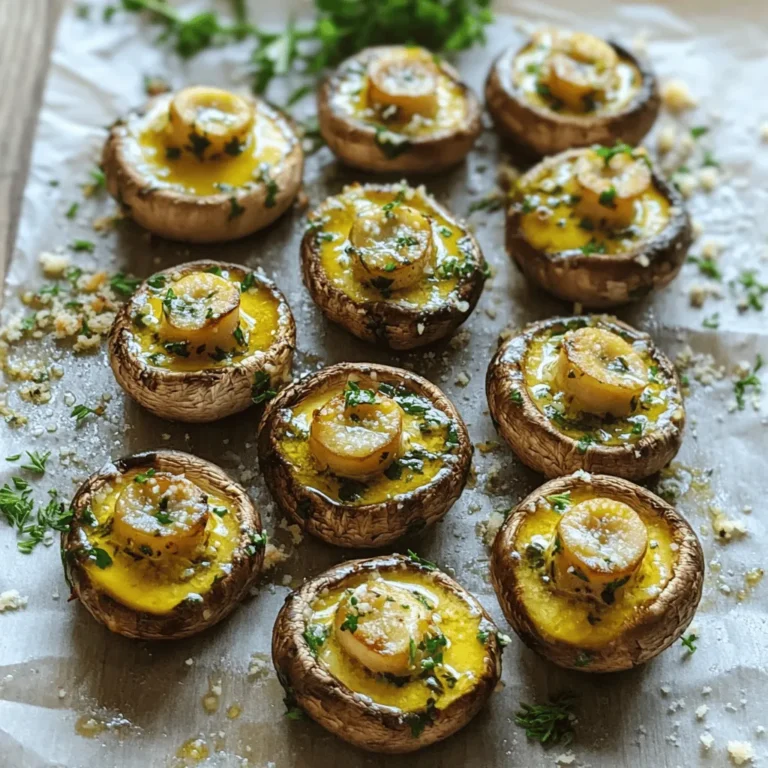 To make garlic butter roasted mushrooms, gather these simple ingredients: - 16 ounces fresh mushrooms (cremini or button), cleaned and halved - 4 tablespoons unsalted butter, melted - 4 cloves garlic, finely minced - 2 tablespoons fresh parsley, finely chopped - 1 teaspoon fresh thyme leaves (or 1/2 teaspoon dried thyme) - 1/2 teaspoon sea salt - 1/4 teaspoon freshly ground black pepper - 1 tablespoon fresh lemon juice - Grated Parmesan cheese (optional, for garnish) You can swap some ingredients for what you have on hand. Use olive oil instead of butter for a dairy-free version. If you don’t have fresh parsley, dried parsley works too, but use less. For thyme, you can try rosemary or oregano. These herbs will give your mushrooms a nice flavor twist. When picking mushrooms, look for ones that feel firm and look dry. Avoid any that are slimy or have dark spots. Fresh mushrooms should have a nice, earthy smell. If you can, buy them from a local market to support farmers. This way, you can enjoy the best flavors in your dish. Start by preheating your oven to 400°F (200°C). This heat will help the mushrooms roast perfectly. Line a baking sheet with parchment paper. This step makes cleanup easy and keeps your mushrooms from sticking. In a medium bowl, mix the melted butter and minced garlic. Add the parsley, thyme, sea salt, and black pepper. Whisk these together until you smell the garlic and herbs. This sauce is key to the flavor of your mushrooms. Carefully add the halved mushrooms to your bowl. Use a spatula to toss them gently in the garlic butter sauce. Make sure each mushroom gets coated well. Next, spread the mushrooms out on your baking sheet in one layer. Leave space between them for even cooking. Put the baking sheet in your preheated oven. Roast the mushrooms for 20-25 minutes. Stir them halfway through to help them brown evenly. When they are golden brown and tender, they are ready. To finish, drizzle fresh lemon juice over the mushrooms. If you want, sprinkle some grated Parmesan cheese on top for a tasty touch. Enjoy your garlic butter roasted mushrooms! For the full recipe, check the earlier section. To get the best roast, start with fresh mushrooms. Clean them gently with a damp cloth. This keeps their texture intact. Halve each mushroom to let them soak up the garlic butter. Spread them out on the baking sheet. This helps air circulate and promotes even cooking. Roast them until they turn golden brown, about 20 to 25 minutes. Stir them halfway for a uniform roast. You can change the taste by adding more herbs or spices. For extra flavor, try adding some crushed red pepper flakes. They add heat without overpowering the dish. If you prefer a different herb, fresh oregano or rosemary work well too. You can even swap out the butter for olive oil for a vegan option. A squeeze of lemon juice brightens up the flavor. Serve these mushrooms as a side dish or a topping. They pair well with steak or grilled chicken. You can also toss them into pasta for a quick meal. For a fun snack, serve them with crusty bread. They make a tasty dip too. If you want a fancy touch, sprinkle grated Parmesan cheese on top. For more ideas, check out the Full Recipe. {{image_4}} You can use different mushrooms for your garlic butter roasted mushrooms. While cremini and button mushrooms are popular, you can try shiitake or portobello mushrooms for a unique taste. Shiitake mushrooms add a rich, smoky flavor. Portobello mushrooms provide a meaty texture that works well in this recipe. Mix and match these mushrooms for fun flavor combinations. You can boost the flavor of your roasted mushrooms with simple add-ins. Try adding a splash of balsamic vinegar for a tangy kick. A pinch of red pepper flakes adds heat and spice. For a herbaceous touch, consider fresh rosemary or oregano. These small additions make a big difference in taste. You can also experiment with different cheeses, like feta or goat cheese. This recipe is easy to adapt for vegetarians or vegans. For a vegan version, simply swap out the butter for olive oil or vegan butter. You can still enjoy the same rich flavors without dairy. If you're vegan, skip the Parmesan cheese or use a plant-based cheese alternative. These changes keep the dish delicious and friendly for all diets. To store leftover garlic butter roasted mushrooms, let them cool completely. Place the mushrooms in an airtight container. Keep them in the fridge for up to three days. This helps keep their flavor fresh and tasty. You can freeze garlic butter roasted mushrooms, but they may lose some texture. Allow them to cool fully before freezing. Spread them in a single layer on a baking sheet. Freeze until firm, then transfer to a freezer-safe bag. They can last for up to three months in the freezer. When you're ready to eat the leftovers, reheat them in the oven. Preheat the oven to 350°F (175°C). Spread the mushrooms on a baking sheet. Heat for about 10-15 minutes until they are warm. You can also use a microwave, but the oven keeps them crisp. If you want, drizzle a bit more garlic butter on top to revive the flavors. For the full recipe, check out the earlier section. Enjoy your delicious garlic butter roasted mushrooms! I recommend using cremini or button mushrooms. They are both easy to find and full of flavor. Cremini mushrooms bring a richer taste, while button mushrooms are mild and tender. You can also try shiitake or portobello for a different texture. Each type will give your dish a unique twist. Yes, you can prepare the garlic butter sauce in advance. Just mix the melted butter, garlic, and herbs. Store it in the fridge for up to three days. When you're ready, toss the mushrooms in the sauce and roast them. Freshly roasted mushrooms taste best, so try to cook them close to serving time. Mushrooms should be golden brown and tender when done. It usually takes about 20-25 minutes at 400°F (200°C). Halfway through, stir them gently to ensure even cooking. If they look dry, drizzle a little extra butter to keep them juicy. Don't forget to check for that lovely aroma as they roast! Yes, you can use dried herbs if fresh ones are not available. Use about one-third of the amount since dried herbs are stronger. For example, use 1/2 teaspoon of dried thyme instead of 1 teaspoon of fresh. This will still add great flavor to your dish. These mushrooms pair well with many dishes. Serve them as a side with steak, chicken, or fish. They also work great on pasta or rice dishes. You can even add them to a salad for extra flavor. The options are endless! You can store leftover garlic butter roasted mushrooms in an airtight container. They will last for about 3-4 days in the fridge. Make sure to reheat them gently to keep their flavor and texture. You can reheat them in the oven or a skillet over low heat. Yes, they are a healthy option! Mushrooms are low in calories and high in nutrients. They provide vitamins, minerals, and antioxidants. Just be mindful of the butter and cheese, as they add extra fat and calories. You can adjust the amount to fit your diet. Feel free to check out the Full Recipe for more tips and details! This blog post covered the key elements to make garlic butter roasted mushrooms. We discussed ingredients, including substitutions and tips for freshness. The step-by-step instructions showed how to prepare and roast mushrooms perfectly. You learned about variations, storage, and how to enjoy leftovers. In summary, with the right techniques and choices, you can elevate any meal. Try these mushrooms at your next gathering for a delicious side. Keep experimenting, and enjoy the process of cooking!