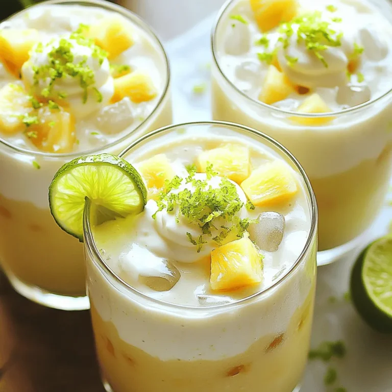 To make a tasty Coconut Lime Coconut Water Smoothie, you need these main ingredients: - 1 cup coconut water - 1 ripe banana, peeled and sliced - 1/2 cup Greek yogurt (or dairy-free alternative like coconut yogurt) - 1/2 cup fresh pineapple chunks - Zest and juice of 1 lime These ingredients blend together to create a creamy and refreshing drink. The coconut water adds hydration, while the banana gives a smooth texture. Pineapple adds sweetness and a tropical twist. The lime zest and juice give it a bright, tangy flavor. You can enhance your smoothie with these optional ingredients: - 1 tablespoon honey or agave syrup (for added sweetness) - 1/4 teaspoon vanilla extract - Ice cubes (for a refreshing chilled smoothie) Adding honey or agave syrup can make your smoothie sweeter. Vanilla extract brings a warm flavor that pairs well with the other fruits. Ice cubes can make the smoothie icy and more refreshing, especially on hot days. To make this smoothie, you will need: - A blender - Measuring cups - A cutting board - A knife - Glasses for serving A good blender is key to mixing everything smoothly. Measuring cups help ensure you get the right amounts. A cutting board and knife are needed to prep the banana and pineapple. Finally, have some glasses ready to enjoy your delicious treat. For the full recipe, check out the Coconut Lime Bliss Smoothie. To make this Coconut Lime Coconut Water Smoothie, start by gathering your ingredients. You will need: - 1 cup coconut water - 1 ripe banana, peeled and sliced - 1/2 cup Greek yogurt (or coconut yogurt) - 1/2 cup fresh pineapple chunks - Zest and juice of 1 lime - 1 tablespoon honey or agave syrup (optional) - 1/4 teaspoon vanilla extract - Ice cubes (optional) Make sure your banana is ripe. A ripe banana adds natural sweetness. Cut it into slices for easy blending. If you use fresh pineapple, chop it into chunks. The zest from the lime brings extra flavor, so don’t skip it. Now, it’s time to blend! Add coconut water, banana slices, Greek yogurt, and pineapple chunks to your blender. Next, sprinkle in the lime zest and squeeze in the lime juice. If you like it sweet, add honey or agave syrup along with the vanilla extract. Blend on high speed. Keep blending until it is smooth and creamy. If you want a chilled smoothie, throw in some ice cubes. Blend again until everything is fully mixed and frosty. Taste your smoothie. If it needs more sweetness, add a bit more honey or agave and blend briefly. Pour your smoothie into chilled glasses. For a fun touch, garnish each glass with a slice of lime on the rim. You can also sprinkle a little lime zest on top for color. This adds a nice aroma too. Enjoy your Coconut Lime Coconut Water Smoothie! For the full recipe, check out the recipe section above. To get a smooth drink, blend your ingredients well. Start with the coconut water and yogurt. Then, add the banana and pineapple. Blend until it is creamy. If you like it colder, toss in some ice cubes. Blend again until smooth. This helps to make the drink light and frothy. Some may want a sweeter taste. After blending, take a sip. If it needs more sweetness, add honey or agave syrup. Start small, maybe a teaspoon. Blend it again and taste. You can always add more, but you can’t take it out once it’s in. This way, you’ll find the perfect balance for your taste. You can easily boost the health benefits. Add a handful of spinach or kale for extra greens. They blend well and you won’t taste them. You can also sprinkle in some chia seeds or flaxseeds. These add fiber and omega-3s. Just a tablespoon goes a long way. This smoothie can be a tasty way to pack in nutrients. For the full recipe, check out the details above. {{image_4}} You can make the Coconut Lime Coconut Water Smoothie even better with fruits! Try adding a handful of mango or a cup of strawberries. These fruits add natural sweetness and color. You can also use papaya or kiwi for a unique twist. Each new fruit brings its own flavor, making your smoothie exciting. Mix and match fruits to find your favorite combination. If you want a dairy-free version, switch the Greek yogurt for coconut yogurt. This keeps the smooth texture while adding a hint of coconut flavor. You can also use almond milk or cashew yogurt if you prefer. These options still give you creaminess without dairy. It’s a great way to enjoy this smoothie if you have dietary needs. Want to add some extra health benefits? Toss in a scoop of spinach or kale. They blend well and add nutrients without changing the taste. You can also add chia seeds or flaxseeds for fiber and omega-3s. These superfoods make your smoothie even more nourishing. They help keep you full and energized throughout the day. Explore the [Full Recipe] for the Coconut Lime Coconut Water Smoothie to see how to make this refreshing treat. If you have leftover Coconut Lime Coconut Water Smoothie, store it in a sealed container. Place it in the fridge. It stays fresh for up to 24 hours. The smoothie may separate, so stir it before drinking. This way, you keep the great taste and texture. You can freeze the smoothie for later. Pour it into ice cube trays or freezer-safe bags. This keeps it fresh for up to three months. When you want to enjoy it again, thaw it in the fridge overnight. You can also blend frozen cubes for a quick, icy drink. To keep your smoothie fresh, use ripe fruits and fresh yogurt. Choose organic if you can, as they taste better. Always check the expiration date on yogurt. Store ingredients in a cool place. This ensures that you have the best flavor when you make your smoothie. Yes, you can make the smoothie without yogurt. If you skip yogurt, use a banana for creaminess. This keeps the smoothie thick and smooth. You can also add avocado or extra coconut water for a rich texture. Dairy-free options like coconut yogurt work well too. To thicken your smoothie, add frozen fruits like bananas or mangoes. They create a thicker texture without changing the taste much. You can also use oats or chia seeds. These ingredients soak up liquid and add fiber. Another option is to use less coconut water than the recipe suggests. Coconut water is low in calories and has natural sugars. It hydrates your body well since it’s rich in electrolytes. It helps with digestion due to its high potassium content. Coconut water also supports heart health as it may lower blood pressure. Overall, it’s a great choice for a refreshing drink. You can store the smoothie in the fridge for up to 24 hours. It tastes best when fresh, but if you need to save it, use an airtight container. Stir well before drinking. If it separates, that’s normal. Just give it a good shake or stir to mix it back together. We covered how to make a coconut lime smoothie from start to finish. You learned about the best ingredients and tools to use. I shared easy steps for blending and serving. Remember the tips for the right texture and sweetness. You can also try fun variations and know how to store your smoothie. Embrace creativity in your smoothie-making. Enjoy your tasty drink now and feel good about it!