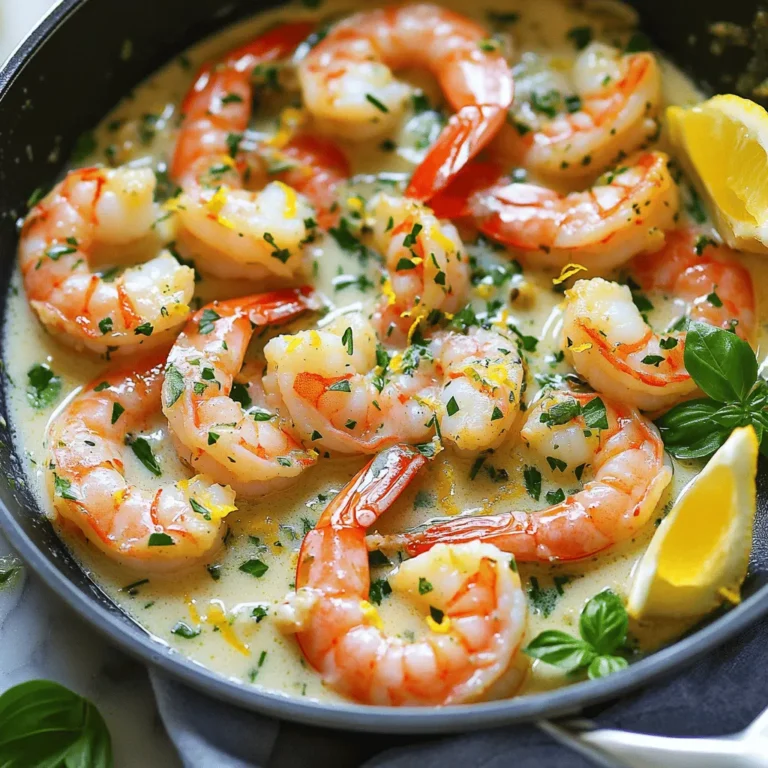 - 1 lb large shrimp, peeled and deveined - 4 tablespoons unsalted butter - 5 cloves garlic, finely minced - 1 teaspoon smoked paprika - 1 tablespoon fresh parsley, finely chopped - 1 tablespoon fresh basil, finely chopped - 1 tablespoon fresh thyme leaves - Zest of 1 lemon - Juice of 1/2 lemon - Salt and freshly ground black pepper to taste To make garlic butter herb shrimp, you need simple yet fresh ingredients. First, choose shrimp that are large and firm. This gives you a hearty bite. The unsalted butter adds richness. Garlic is key, so use fresh cloves for the best taste. The herbs bring a burst of flavor. Smoked paprika adds a warm, smoky touch. Fresh parsley, basil, and thyme enhance the dish with their bright tastes. Lastly, lemon zest and juice brighten everything up. As you gather these ingredients, think about how they work together. The butter and garlic create a base of flavor. The herbs and lemon add freshness. You can find the full recipe in the next section to guide you through the cooking process. - Melt the butter over medium heat: Start by placing your large skillet on the stove. Turn the heat to medium and add the unsalted butter. Allow it to melt, which should take about two minutes. Look for it to bubble and smell wonderful. - Sauté the garlic until fragrant: Once the butter is melted, add the finely minced garlic. Stir it around for one to two minutes. You want it to smell great but not brown. Stir often so it doesn’t burn. - Add paprika and shrimp to the skillet: Now, sprinkle the smoked paprika into the butter and garlic mix. Stir this well. Next, carefully add the peeled and deveined shrimp into the skillet. Season them with salt and freshly ground black pepper. Cook them for about two to three minutes on one side. They will start to turn a pretty pink. - Flip shrimp and add herbs and lemon juice: Using tongs, flip the shrimp over. Pour in the lemon zest and juice. Then, add the fresh herbs: parsley, basil, and thyme. Cook for another two to three minutes. The shrimp should be fully cooked and opaque. - Taste and adjust seasoning: Once the shrimp are done, remove the skillet from the heat. Take a moment to taste them. If they need more flavor, add more salt or pepper to suit your taste. - Serve and garnish with lemon wedges: Serve your garlic butter herb shrimp right away. Add fresh lemon wedges on the side for a bright pop of flavor. This dish looks and tastes amazing! For the full recipe, please refer to the earlier section. Use fresh herbs for the best taste. Fresh parsley, basil, and thyme add bright notes. Dried herbs lack the same punch. Adjust seasoning according to your preference. Taste as you go, and add salt or pepper as needed. Shrimp cook quickly. Aim for about 2-3 minutes on each side. They turn a lovely pink when done. Look for shrimp that are opaque in color. Avoid overcooking to keep them tender and juicy. Garnish your dish for a beautiful finish. Fresh lemon wedges add color and zest. You can also sprinkle extra herbs on top. Serve the shrimp with rice or crusty bread. This helps soak up that rich garlic butter sauce. For a complete meal, pair with a light salad or steamed veggies. Enjoy the feast! {{image_4}} You can boost the flavor of garlic butter herb shrimp easily. - Add red pepper flakes for a spicy kick. - Incorporate other herbs, like dill or cilantro, for fresh notes. These small changes make a big difference. Red pepper flakes add warmth and depth. If you love dill, it brings a bright flavor. Cilantro adds a fresh, herbal taste too. Try these and see how they change the dish! You can swap some ingredients for a new twist. - Use olive oil instead of butter for a lighter version. - Substitute shrimp with scallops or chicken for variety. Olive oil works well if you want a healthier dish. It gives a nice flavor and cuts down on fat. Scallops are sweet and tender, while chicken adds heartiness. Each swap can give you a different meal experience. There are easy ways to adapt this dish for your diet. - You can make it gluten-free by checking all labels. - For low-carb options, serve with zucchini noodles instead of rice. Gluten-free shrimp is simple! Just choose safe sauces and sides. Zucchini noodles are a tasty swap for pasta. They keep the meal light and healthy. These changes let everyone enjoy this dish! For the full recipe, check the details above. Enjoy creating your own version of this garlic butter herb shrimp! To store leftover garlic butter herb shrimp, place it in an airtight container. Make sure it cools down before sealing. This helps keep it fresh. In the fridge, it lasts about 2-3 days. If you want to freeze it, first let the shrimp cool completely. Then, put it in a freezer-safe container or bag. Squeeze out as much air as you can. This will help prevent freezer burn. Garlic butter herb shrimp can stay good for about 2 months in the freezer. For the best taste, thaw it in the fridge overnight before using. To reheat without losing flavor, use a skillet on low heat. Add a little butter or oil to prevent sticking. Heat for about 5-7 minutes, stirring gently. You can also microwave it in short bursts of 30 seconds. Check often to avoid overcooking. The shrimp should be warm, not hot, to keep its juicy texture. It takes about 10 minutes to prep. Cooking takes another 5 minutes. In total, you need just 15 minutes to make garlic butter herb shrimp. This quick dish is perfect for busy nights. Yes, you can use frozen shrimp. Just make sure to thaw them first. The best way to do this is to leave them in the fridge overnight. If you are short on time, place them in cold water for about 15-20 minutes. Pat them dry before cooking. This helps them cook evenly. This dish pairs well with several sides. Here are some tasty options: - Steamed rice - Crusty bread - Garlic bread - Roasted vegetables - Pasta with olive oil These sides soak up the tasty garlic butter sauce, making every bite delicious. For the full recipe, check out the provided link. This garlic butter herb shrimp recipe combines simple ingredients for big flavor. You learned how to prepare the shrimp, season it right, and present it beautifully. Remember to use fresh herbs for the best taste. For a twist, try adding red pepper flakes or swapping shrimp for chicken. With proper storage, your leftovers can still be tasty. Enjoy experimenting with variations and impressing your guests with an easy, delicious dish! Dive into your cooking adventure with confidence!