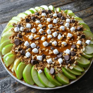 For the best caramel apple nachos, choose the right apples. I recommend using Granny Smith or Honeycrisp. Granny Smith apples give a tart flavor that balances the sweet caramel. Honeycrisp apples add a juicy sweetness and crunch. Fresh, quality ingredients make a big difference. Use apples that are firm and free of blemishes for the best taste. You have choices when it comes to caramel sauce. You can use store-bought or make your own. Homemade caramel sauce is rich and creamy but takes time. If you’re in a hurry, store-bought works well. Here are some fun toppings to consider: - Chocolate chips - Mini marshmallows - Crushed graham crackers - Chopped nuts, like pecans or walnuts Each topping adds a unique flavor and texture to your nachos. Mix and match to find your perfect combination! Consider adding a sprinkle of cinnamon. It adds warmth and a hint of spice. Whipped cream is another great option. Drizzle it on top for a creamy finish. These optional ingredients help to elevate your caramel apple nachos. They make every bite even more delightful. For the full recipe, check the main section on ingredients. Enjoy creating your tasty treat! Start by washing the apples under cool water. This step is key for cleanliness. Next, use a sharp knife to remove the core. I suggest slicing the apples into thin wedges. This makes them easy to layer and eat. Aim for uniform slices, so each piece has the same thickness. This helps them cook evenly and look great on your plate. Take a large serving platter or a baking sheet lined with parchment paper. Carefully arrange the apple slices in a circular pattern. Overlap them slightly to add to the visual appeal. Make it fun and colorful! After the apples are arranged, it’s time to layer your toppings. Start with a drizzle of caramel. Then, add a sprinkle of chocolate chips. Follow this with mini marshmallows for sweetness and texture. Pour the caramel sauce into a microwave-safe bowl. Heat it in the microwave for about 30 seconds. Stir it well until it’s smooth and easy to pour. If you make your own caramel, make sure it’s warm. This helps it drizzle nicely over the apples. As you drizzle, aim to cover each slice evenly for a delicious flavor in every bite. Feel free to check out the Full Recipe for more detailed instructions! You can make your caramel apple nachos even more fun with different toppings. Here are some ideas: - Fruits: Try adding sliced bananas, strawberries, or berries. They add color and flavor. - Candies: Sprinkle crushed cookies, toffee bits, or mini chocolate bars for a sweet twist. - Nuts: Use almonds, cashews, or pecans to give a crunchy texture. Adjust the sweetness to match your taste. If you like it sweeter, add more caramel or chocolate. If you prefer less sweetness, skip some toppings or use tart apples. For the best presentation, serve your nachos right away. Use a large platter or a fun, colorful bowl. This makes it look inviting and tasty. You can also place small bowls nearby for extra toppings. This way, everyone can customize their nachos. Don’t forget to keep some extra caramel sauce for drizzling! You can prepare some parts in advance. Slice the apples and store them in lemon water to keep them fresh. This helps them stay crisp and bright. Assemble your nachos just before serving for the best taste. If you must prepare ahead, keep the ingredients separate. This way, your nachos stay fresh and delicious. For the Full Recipe, follow the steps to create your perfect caramel apple nachos! {{image_4}} In autumn, think of adding warm spices like cinnamon or nutmeg. These spices bring a cozy feel to your caramel apple nachos. You can also toss in seasonal fruits. Pears or pomegranate seeds add a fun twist. For Halloween, you might try orange and black sprinkles for a festive look. During Thanksgiving, consider adding crushed cranberries for a tart burst. They contrast nicely with sweet caramel and apples. You can also drizzle some maple syrup for a true fall flavor. Each season offers new ways to enjoy this treat. If you're looking for gluten-free options, skip the graham crackers. Instead, try crushed nuts or gluten-free cookies. These still give a nice crunch. For vegan versions, use coconut whipped cream and dairy-free chocolate chips. The caramel can be made with coconut sugar or a vegan brand. You can adjust flavors to fit your taste. For a spicy kick, add a bit of cayenne pepper to the nuts. If you prefer sweeter nachos, use more caramel or add honey. This dish allows you to be creative and make it your own. Explore toppings from around the world to make your nachos unique. Try adding dulce de leche for a Latin twist. It pairs well with the apples and caramel. You can also sprinkle some sea salt for a savory touch. For an Asian flair, add toasted sesame seeds and a drizzle of matcha sauce. This adds vibrant color and flavor. You could even use chai-spiced caramel for a warm, spiced taste. The options are endless, so have fun experimenting! For the full recipe, check the details above. To keep uneaten nachos fresh, store them right. Use an airtight container. This helps keep the apple slices crisp. If you don’t have one, wrap them tightly in plastic wrap. Place the container in the fridge. This will help prevent browning. Enjoy your nachos within two days for best taste. When you’re ready to enjoy leftovers, refresh the nachos first. For quick reheating, use the microwave. Place them on a microwave-safe plate. Heat for 20-30 seconds. Check to avoid overheating, which can make them soggy. If you prefer the oven, preheat it to 350°F. Spread the nachos on a baking sheet. Heat for about 5-10 minutes. This method keeps the toppings crunchy and warms the apples nicely. Assembled nachos last about two days in the fridge. Keep in mind that the apples may start to brown. Individual ingredients can last longer. Apples can stay fresh for up to a week. Caramel sauce, if stored well, lasts about two weeks in the fridge. For the best flavor, try to enjoy everything fresh. For more delicious ideas, check out the Full Recipe. I love using Granny Smith or Honeycrisp apples. They add a nice crunch and balance sweetness. Granny Smith offers a tart flavor, which contrasts well with caramel. Honeycrisp, on the other hand, is sweet and juicy. Both types hold up well when sliced, making them perfect for nachos. Yes, you can prep the apples and toppings ahead of time. Slice the apples and store them in lemon water to keep them fresh. However, I recommend assembling the nachos right before serving. This keeps the apples crisp and the toppings from getting soggy. You can get creative with toppings! Here are some of my favorites: - Crushed cookies (like Oreos or Nilla Wafers) - Dried fruits (like raisins or cranberries) - Shredded coconut - Peanut butter chips - Mini chocolate candies Mix and match these to find your perfect combo! Making homemade caramel sauce is simple! Here’s a quick method: 1. In a saucepan, melt 1 cup of sugar over medium heat. 2. Stir until it turns golden brown. 3. Slowly add 1/2 cup of heavy cream, stirring constantly. 4. Remove from heat and stir in a pinch of salt. This caramel is great for drizzling! Caramel apple nachos can be a fun treat, but they are not super healthy. They have sugar from the caramel and toppings. However, using apples adds fiber and vitamins. Compared to regular nachos, they are a lighter choice. Just enjoy in moderation! Caramel apple nachos combine fresh apples and sweet toppings for a fun snack. Use quality ingredients for the best taste. Choose the right apples and get creative with toppings for a personal touch. Follow the step-by-step instructions to make them look great. Don’t forget the tips for customizing and storing leftovers. Enjoy experimenting with different flavors and seasonal twists. This treat is so versatile that you can make it your own every time! Now, go grab some apples and get started!