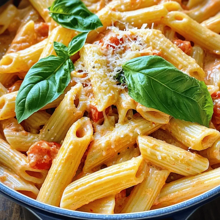 To make creamy tomato pasta, you will need: - 12 oz pasta (penne or fusilli) - 2 tablespoons olive oil - 1 medium onion, finely chopped - 3 garlic cloves, minced - 1 can (14 oz) crushed tomatoes - 1 cup heavy cream - 1 teaspoon dried oregano - 1 teaspoon sugar - Salt and pepper to taste - Fresh basil leaves for garnish - Grated Parmesan cheese for serving You can use a few simple garnishes to elevate your dish: - Extra basil leaves for freshness - Crushed red pepper flakes for heat - A drizzle of balsamic glaze for sweetness While I love penne and fusilli, you can choose other pasta types as well: - Spaghetti for a classic feel - Farfalle for a fun shape - Rigatoni for a hearty bite For the full recipe, check out the detailed instructions that follow. Enjoy your cooking! Start by filling a large pot with water. Make sure to add a lot of salt. This helps season the pasta while it cooks. Bring the water to a boil. Once boiling, add your pasta. I like to use penne or fusilli, but you can choose your favorite. Cook the pasta according to the package instructions. Aim for al dente, which means it should be firm but cooked. After cooking, drain the pasta in a colander. Remember to save one cup of the pasta water for later. While the pasta cooks, grab a large skillet. Heat two tablespoons of olive oil over medium heat. Add one finely chopped onion. Sauté for about five minutes. You want the onion to become soft and clear. Next, add three minced garlic cloves. Cook for one more minute until the garlic smells great. Now, pour in one can of crushed tomatoes. Stir in one teaspoon of dried oregano and one teaspoon of sugar. Season with salt and pepper. Let the sauce simmer for about ten minutes. This helps the flavors mix well. When the sauce is ready, reduce the heat to low. Slowly stir in one cup of heavy cream. Mix until the cream blends into the sauce. If it’s too thick, add some of the saved pasta water. Do this until you reach the right consistency. Now, add the drained pasta to the skillet. Gently toss everything together. Let it cook on low for two to three minutes. This warms everything up and makes sure the pasta is coated well. Once done, serve it hot, topped with fresh basil and grated Parmesan cheese. Enjoy this creamy tomato pasta delight from the full recipe! To make your sauce creamy, use heavy cream. This type of cream gives a rich feel. Stir the cream in slowly and keep the heat low. If the sauce is too thick, add reserved pasta water bit by bit. This method keeps the sauce smooth and luscious. When sautéing, always heat your pan first. Use medium heat to avoid burning. Add olive oil, then the onions. Cook them until they are soft and clear. Next, add garlic for one minute. This adds great flavor without burning the garlic. To boost flavor, add a teaspoon of sugar. It balances the acidity of tomatoes. Fresh basil is also a must for aroma and taste. You can add a pinch of red pepper flakes for heat. Lastly, finish with grated Parmesan cheese for extra richness. Don't forget to check the [Full Recipe] for more details! {{image_4}} You can boost your creamy tomato pasta with protein. Chicken, shrimp, or tofu work well. For chicken, use boneless breasts. Cook them in the skillet before adding the onions. For shrimp, toss them in after the garlic. They cook fast and add great flavor. Tofu is a great choice for vegans. Use firm tofu, cube it, and sauté it until golden. This adds texture and makes the dish filling. To make the dish vegetarian, just skip the meat. You can add more veggies instead. Spinach, bell peppers, or zucchini are tasty options. For a vegan version, swap heavy cream for coconut milk or a cashew cream. Blend soaked cashews with water to create a creamy dairy-free option. This keeps the dish rich and flavorful while fitting a vegan diet. If you like heat, add red pepper flakes. Start with a pinch, then taste and adjust. Fresh herbs like parsley or thyme can enhance the dish too. Toss them in at the end for brightness. You can also try adding a dash of balsamic vinegar for depth. Let your taste guide you as you explore these fun variations! To store leftover creamy tomato pasta, let it cool first. Place it in an airtight container. Make sure to cover it well to keep it fresh. Store it in the fridge for up to three days. If you want to keep it longer, consider freezing it. When you're ready to eat your leftovers, reheating is easy. You can use a microwave or the stove. If using a microwave, place the pasta in a bowl and cover it. Heat it in short bursts, stirring in between. If using the stove, add a little olive oil or water to prevent sticking. Heat over low heat, stirring frequently. To freeze creamy tomato pasta, portion it out into freezer-safe bags. Squeeze out as much air as possible before sealing. This helps to prevent freezer burn. You can freeze it for up to three months. When you're ready to eat, thaw it in the fridge overnight before reheating. For the full recipe, check out the Full Recipe section above. Enjoy your creamy tomato pasta! Creamy Tomato Pasta can last about 3 to 5 days in the fridge. To keep it fresh, store it in an airtight container. Make sure it cools down before sealing it up. This helps prevent extra moisture, which can make your pasta soggy. When you’re ready to eat, just reheat it gently on the stove or in the microwave. Yes, you can use other types of cream. Heavy cream gives the best flavor and richness. However, you can try half-and-half for a lighter dish. Coconut cream works for a dairy-free option. Just remember that different creams may change the taste and thickness a bit. For side dishes, I love to serve garlic bread or a simple green salad. Garlic bread pairs well and adds a crunchy texture. A garden salad with fresh veggies brings a nice balance. You can also add grilled vegetables for extra flavor. These sides enhance the meal without overpowering the creamy pasta. For the full recipe, check out the [Full Recipe] section. In this post, we explored the key ingredients for creamy tomato pasta, from pasta types to optional garnishes. I shared step-by-step instructions for cooking the dish, along with tips for achieving a creamy texture. You learned how to customize the dish with protein or spice and how to store leftovers safely. Remember, creating a delicious pasta meal is all about using great ingredients and techniques. Enjoy your cooking adventures!