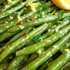 - 1 pound fresh green beans, trimmed - 4 tablespoons unsalted butter, divided - 4 cloves garlic, finely minced - 1 teaspoon fresh lemon zest - Salt and freshly ground black pepper, to taste - 1 tablespoon freshly chopped parsley (for garnish) - ¼ teaspoon red pepper flakes (optional) What if you don’t have green beans? You can use snap peas or asparagus. These options taste great too. If you want a vegan dish, swap the butter for olive oil or a plant-based butter. For herbs, you can try thyme or basil. They add a unique twist to the dish. Use your favorite spices for a flavor boost. A pinch of paprika or cumin can be fun to try. How to blanch green beans perfectly: To start, fill a large pot with water. Add a generous amount of salt. Heat the pot until the water reaches a rolling boil. Gently place the trimmed green beans into the boiling water. Let them cook for 3 to 5 minutes. You want them bright green and tender-crisp. Tips for making an ice bath: While the green beans blanch, prepare an ice bath. Fill a bowl with cold water and add ice. Once the green beans are ready, drain them right away. Move them into the ice bath. This stops the cooking and keeps their color bright. Let them sit for a few minutes, then drain again. Sautéing garlic without burning: In a large skillet, melt 2 tablespoons of butter over medium heat. When the butter is melted and bubbling, add the finely minced garlic. Stir gently for 1 to 2 minutes. Be careful not to let the garlic turn brown. If it does, it will taste bitter. Combining green beans and garlic butter: Now, add the blanched green beans to the skillet. Toss them in the garlic butter. Make sure every bean gets coated. Cook for 3 to 4 minutes until they are heated through and shiny. Seasoning tips for the best flavor: Once the green beans are warm, add fresh lemon zest. Then, sprinkle in salt and pepper. If you like a little heat, add red pepper flakes. Mix everything well to blend the flavors. Garnishing ideas using fresh herbs: Finally, remove the skillet from heat. Transfer the garlicky green beans to a serving dish. For a pop of freshness, sprinkle chopped parsley on top. This adds a lovely color and bright taste to your dish. For the full recipe, check out the details above! To get the perfect texture for green beans, start with fresh ones. Look for bright green beans that snap easily. Blanch them in salted water for 3-5 minutes. This helps keep their color and crunch. After blanching, plunge them into an ice bath. This stops the cooking and locks in their vibrant hue. When sautéing garlic, use medium heat. Melt the butter until it bubbles. Add minced garlic and watch it closely. Sauté for just 1-2 minutes. You want it fragrant, not brown. If it burns, it will taste bitter. For a kick, think about adding spices. Red pepper flakes give heat and depth. A pinch goes a long way. You can also experiment with smoked paprika for a smoky touch. Citrus boosts the flavor too. Fresh lemon zest adds brightness. It makes the dish feel fresh and lively. Just a teaspoon is enough to elevate your green beans. Serve garlic butter green beans in a nice dish. This shows off their rich green color. For extra flair, sprinkle more lemon zest on top. A few whole parsley leaves can add a pop of color. You can also arrange the beans in a fan shape or a neat pile. This makes the dish look more appealing and restaurant-style. For a touch of elegance, consider drizzling a little extra melted butter around the plate. {{image_4}} You can easily change the flavor of garlic butter green beans. If you love spice, add red pepper flakes. This gives a nice kick. Just sprinkle ¼ teaspoon in the pan while cooking. It makes the dish more exciting! For a fresh twist, try herbs. You can use thyme, rosemary, or dill. Add them when you sauté the garlic. This infuses the dish with new flavors. It creates a fragrant and tasty experience. If you need gluten-free options, you're in luck! This recipe is already gluten-free. The ingredients do not contain gluten. You can enjoy this dish without worry. For a low-carb version, skip the butter and use olive oil. This keeps the flavors while cutting down carbs. You can also serve the green beans with grilled chicken or fish. It makes for a healthy meal! Garlic butter green beans pair well with many meals. Serve them alongside roasted chicken or grilled steak. They add a fresh crunch and bright color to the plate. You can also enjoy them with rice or quinoa. This combination makes a balanced meal. Try adding a side salad for extra nutrition. It rounds out your dinner nicely. For more ideas, check the Full Recipe to explore different ways to enjoy garlic butter green beans! To keep your garlic butter green beans fresh, store them in the fridge. Place the beans in an airtight container. This method keeps them crisp for up to three days. When you want to use them, just take them out and let them sit at room temperature for a few minutes. If you want to save them longer, consider freezing. To freeze, place the cooled beans in a freezer-safe bag. Remove as much air as possible before sealing. These beans can last for up to three months in the freezer. When it’s time to enjoy your leftovers, reheating is key. The best method is to use a skillet. Heat the skillet over medium heat and add a splash of water. This will help steam the beans and keep them tender. Stir them gently until warmed through, usually about 5 minutes. If you want to get creative, add them to new dishes. Toss them into a salad for a crunchy texture. You can also mix them into pasta or rice dishes for added flavor. They add a nice touch and keep meals interesting. For a quick snack, just warm them up and enjoy! How do I ensure my green beans are crisp yet tender? To keep green beans crisp and tender, blanch them. Boil them in salted water for 3-5 minutes. Then, place them in an ice bath. This stops the cooking and locks in color and crunch. Can I use frozen green beans for this recipe? Yes, you can use frozen green beans. Just skip the blanching step. Sauté them for a few extra minutes to warm them through. They may be softer, but the garlic butter will still add great flavor. Caloric content and macronutrients One serving of garlic butter green beans contains about 150 calories. This dish has about 10 grams of fat, mostly from butter. The green beans provide fiber, vitamins A and C, and some protein. Health benefits of green beans and garlic Green beans are low in calories and high in nutrients. They help with digestion and support heart health. Garlic boosts your immune system and may lower blood pressure. Together, they make a healthy side dish. What to do if the garlic burns? If the garlic burns, it can taste bitter. If that happens, start over with fresh garlic. Lower the heat and sauté it for less time. Keep an eye on it, and stir often. How to adjust seasoning if too salty? If your dish is too salty, add a splash of lemon juice. This helps balance the saltiness. You can also add more green beans to dilute the salt. Adjust to your taste for the best flavor. In this article, we explored how to prepare delicious garlic butter green beans. We covered the key ingredients, preparation tips, and cooking methods. I shared ways to enhance flavor and present the dish beautifully. Remember, you can make substitutions for dietary needs or personal taste. Ultimately, this dish offers a versatile side that pairs well with many meals. Enjoy your cooking, and don’t hesitate to try your own variations!