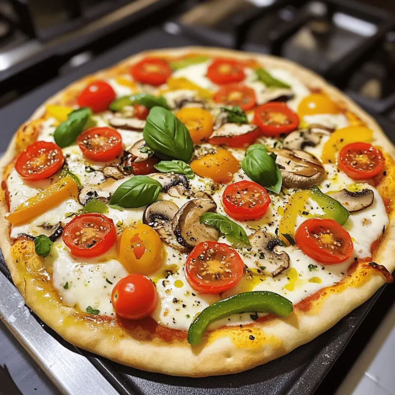 For this Quick Veggie Pizza, gather these key items: - 1 pre-made pizza crust (store-bought or homemade) - 1/2 cup robust pizza sauce - 1 cup shredded mozzarella cheese - 1/2 cup mixed bell peppers, diced - 1/2 cup cherry tomatoes, halved - 1/2 cup fresh mushrooms, sliced - 1/4 cup black olives, sliced - 1/4 cup red onion, thinly sliced - 1 teaspoon dried oregano - 1 teaspoon garlic powder - Fresh basil leaves (optional) - Olive oil for drizzling You can swap some ingredients to suit your taste: - Use a different cheese like cheddar or feta for a twist. - Try zucchini or spinach instead of bell peppers for greens. - If you don’t like olives, leave them out or use artichokes. - Use pesto instead of pizza sauce for a fresh flavor. Enhance your meal with these sides: - A fresh salad with mixed greens and a light vinaigrette. - Garlic bread for an extra treat. - A simple fruit platter to balance the meal. This recipe is quick and easy, perfect for busy days. For full details, check the Full Recipe. Start by gathering all your ingredients. You need a pre-made pizza crust, pizza sauce, and cheese. Next, chop your veggies. Dice the bell peppers, halve the cherry tomatoes, and slice the mushrooms and red onion. This will make your toppings colorful and tasty. Spread the pizza sauce on the crust, leaving a small edge for the crust. Now, sprinkle the shredded mozzarella cheese on top. Make sure to cover the sauce well. Preheat your oven to 450°F (232°C). If you have a pizza stone, place it in the oven to heat up. This helps to create a crisp crust. Carefully place your pizza in the oven after prepping it. Bake for 10-12 minutes. Look for a golden brown crust and bubbly cheese. This means your pizza is ready! To get melty cheese, use fresh mozzarella for the best results. Make sure to spread the toppings evenly. This way, each slice has a good mix of flavors. Sprinkling oregano and garlic powder adds extra taste. A drizzle of olive oil before baking enhances the flavor too. After baking, let it rest for a minute. This helps the cheese set slightly before slicing. Enjoy your Quick Veggie Pizza Delight! For the full recipe, check the details above. When you make your veggie pizza, start with a hot oven. Preheat it to 450°F. This helps the crust rise and get crispy. Use a pizza stone if you have one; it gives a nice, even bake. Spread your sauce evenly, but leave a small edge. This edge will turn golden and crunchy. Next, layer your cheese well. A good base helps hold the toppings. Choose a mix of veggies for color and taste. Make sure to chop them small for easy bites. Put the toppings on evenly. This way, every slice has a bit of everything. One common mistake is using too much sauce. It can make your pizza soggy. Stick to about half a cup. Another mistake is not preheating the oven. An oven that’s not hot enough can ruin your crust. Also, don’t skimp on cheese. It adds flavor and helps everything stick together. Avoid overloading the pizza with toppings. This can make it hard to slice. Instead, pick a few favorites and spread them out. Lastly, let it cool for a minute after baking. This will help the cheese set and make slicing easier. Seasoning is key to a great veggie pizza. Start with dried oregano and garlic powder. These add depth and warmth. You can also add red pepper flakes for some heat. If you want a fresh taste, add basil leaves after baking. A drizzle of olive oil on top can also boost flavor. It adds richness and makes the pizza shine. Don’t be afraid to experiment with your favorite herbs and spices. Each addition can bring a new twist to your pizza delight. For the full recipe, see the section above. {{image_4}} If you need a gluten-free pizza, use a gluten-free pizza crust. Many stores sell these. You can also make your own using almond flour or cauliflower. Just make sure to follow the package instructions for the best results. The toppings remain the same, so you still get that great flavor. For a vegan pizza, skip the cheese or use vegan cheese. There are many tasty options available now, like cashew cheese or almond-based cheese. You can also add more veggies, like artichokes or spinach, for extra flavor. Nutritional yeast can add a cheesy taste without dairy. Using seasonal veggies can make your pizza shine. In spring, try asparagus or zucchini. Summer is perfect for fresh tomatoes and basil. In fall, consider roasted butternut squash or kale. Winter brings hearty veggies like Brussels sprouts or root vegetables. Always choose what’s fresh and local for the best taste. Feel free to explore these variations to create your perfect pizza. For the full recipe, check out the Quick Veggie Pizza Delight section above. To keep your leftover pizza fresh, place it in an airtight container. If you don't have one, wrap it tightly in plastic wrap. This helps lock in moisture and flavor. Store it in the fridge for up to three days. If you plan to eat it later, you might want to freeze it. Reheating pizza can be tricky. I recommend using the oven or a skillet for the best results. If using the oven, preheat it to 375°F (190°C). Place the pizza on a baking sheet and heat for about 10 minutes. This makes the crust crispy again. For a skillet, heat it on medium-low. Cover the skillet with a lid for about 5-7 minutes. This keeps the cheese melty while crisping the bottom. Freezing pizza is easy! First, let the pizza cool completely. Cut it into slices. Wrap each slice in plastic wrap, then place them in a freezer bag. Remove as much air as possible to prevent freezer burn. You can freeze it for up to three months. When you’re ready to eat, just reheat from frozen. Enjoy your Quick Veggie Pizza Delight anytime! For the full recipe, check out the earlier section. To make a quick homemade pizza, start with a pre-made crust. This saves time and effort. Spread your sauce evenly on the crust. Then, add cheese and your favorite toppings. Bake it in a hot oven for 10-12 minutes. This method keeps it quick and fun. You can also try different sauces like pesto or barbecue. Mix and match toppings based on your taste. This gives you a pizza that feels personal and unique. Yes, you can use different cheeses for your veggie pizza. Mozzarella is classic, but feel free to experiment. Cheddar, gouda, or feta can add new flavors. You can also use a cheese blend for depth. If you want a lighter option, try ricotta or goat cheese. These choices can make your pizza creamy and rich. Each cheese adds its own twist to your dish, so have fun with it! Making a veggie pizza crust from scratch is easy and fun! Start with flour, yeast, water, and salt. Mix these ingredients to form a dough. Knead it until smooth, then let it rise. You can also add grated veggies like zucchini or carrots for extra nutrition. This gives the crust a unique taste and texture. Roll it out, add your sauce, cheese, and toppings. Bake it like a regular pizza. For a gluten-free option, use almond flour or cauliflower. These alternatives can create a tasty crust too. Enjoy the process of making your own crust! For my full recipe, check out Quick Veggie Pizza Delight. You now have everything you need to make a yummy veggie pizza. We covered the key ingredients, steps for cooking, and tips for great flavor. Remember, you can change the recipe to fit your taste and needs. Store your leftovers well to enjoy later. Don't hesitate to experiment with new toppings and crusts. Making pizza at home can be fun and easy. With practice, you’ll create your favorite version. Enjoy your pizza-making journey!