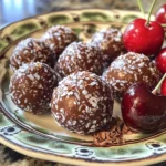 - 1 cup fresh or frozen cherries - 1 cup Medjool dates - 1 cup rolled oats - ¼ cup unsweetened cocoa powder - 1 tablespoon almond butter - ½ teaspoon pure vanilla extract - A pinch of salt - ¼ cup shredded coconut (for coating) Gather these ingredients first. The cherries give a bright taste. Medjool dates add sweetness and stickiness. Rolled oats provide fiber and texture. Cocoa powder brings rich chocolate flavor. Almond butter adds creaminess. Vanilla extract enhances all the flavors. The salt balances sweetness. Finally, shredded coconut creates a nice coating. - You can use peanut butter instead of almond butter. This change will give a different nutty taste. - For extra sweetness, you can add agave syrup or honey. These will make the bliss balls even sweeter. These substitutions help you customize the recipe to your taste. Whether you like almond or peanut butter, both work well. Sweeteners can be adjusted too, depending on your preference. - Each bliss ball has roughly 100 calories. - Key vitamins and minerals include vitamin C from cherries and fiber from oats. This recipe not only tastes great but is also good for you. Cherries are rich in antioxidants. Medjool dates provide energy. Oats help with digestion. Overall, these bliss balls are a healthy treat that satisfies your sweet tooth. To start, gather all your ingredients and tools. You will need: - 1 cup fresh or frozen cherries, pitted - 1 cup Medjool dates, pitted and roughly chopped - 1 cup rolled oats - ¼ cup unsweetened cocoa powder - 1 tablespoon almond butter - ½ teaspoon pure vanilla extract - A pinch of salt - ¼ cup shredded coconut (for coating) Place your food processor on a stable surface. This will help you blend smoothly. Before blending, make sure to pit the cherries and chop the dates. This step helps ensure even mixing. For efficient blending, pulse in short bursts. This way, you can monitor the mixture closely. Stop and scrape down the bowl as needed. If the dough feels dry, add a tablespoon of water. Blend again until it forms a sticky dough. Now, let’s combine the ingredients. Add your pitted cherries, chopped dates, rolled oats, cocoa powder, almond butter, vanilla extract, and salt into the food processor. Pulse until everything mixes well. You want a sticky dough that holds together. After blending, chilling the dough is crucial. Transfer it to the refrigerator for about 20 minutes. Chilling makes it easier to roll into balls later. Once chilled, it’s time to roll the bliss balls. Use a tablespoon to scoop out portions of the dough. Roll each portion between your palms until they form small balls. For coating, pour the shredded coconut onto a plate. Roll each bliss ball in the coconut to cover it evenly. This step adds a nice texture and flavor. After coating, place the bliss balls on a lined baking sheet or serving platter. Return them to the fridge for another 30 minutes. This helps them firm up before you enjoy them. Now, you have your Cherry Chocolate Bliss Balls ready to indulge! For more details, check out the Full Recipe. - Over-blending or under-blending the mixture: Blend just until the dough comes together. If you blend too long, you’ll lose texture. If you don’t blend enough, your bliss balls won’t hold together. - Not chilling the dough adequately: Chilling helps the dough firm up. If you skip this step, the balls can be too sticky to roll. Always chill for at least 20 minutes. - Adding spices like cinnamon or nutmeg: A pinch of cinnamon adds warmth. Nutmeg gives a nice twist too. Both spices can elevate the taste. - Mixing in nuts or seeds for crunch: Chopped almonds or sunflower seeds add a nice crunch. They also make your bliss balls more filling. - Pairing with beverages: These bliss balls go well with tea or coffee. Try them with almond milk for a great snack. - Presentation ideas for gatherings: Arrange bliss balls on a pretty plate. Sprinkle coconut around them for a fun look. Add fresh cherries for a colorful touch. If you want to dive deeper, check out the Full Recipe for precise measurements and detailed steps! {{image_4}} You can switch up the flavors in your cherry chocolate bliss balls. Try using raspberries or blueberries instead of cherries. These fruits bring a new taste and color to your treats. You can also experiment with flavored nut butters, like cashew or hazelnut. This small change adds a unique twist to your bliss balls. If you're looking for a sugar-free version, use alternative sweeteners like stevia or monk fruit. These options keep the sweetness without the sugar. For those who need gluten-free options, choose certified gluten-free oats. This way, everyone can enjoy these tasty bites without worries. Adding seasonal flavors or spices can elevate your bliss balls. In fall, try mixing in pumpkin spice. In winter, a hint of peppermint can make them festive. You can also create holiday-themed bliss balls using colors or shapes that match the season. These variations make your treats fun and special for any occasion. To keep your Cherry Chocolate Bliss Balls fresh, store them in an airtight container. Place them in the fridge for a quick snack or the freezer for longer storage. Glass jars or plastic containers work great. If you want to keep them for a while, the freezer is best. In the fridge, these bliss balls last about one week. This makes them perfect for meal prep! If you freeze them, they can last up to three months. Just make sure they are in a sealed bag or container. After being in the fridge, bliss balls can be a bit firm. To refresh them, let them sit at room temperature for a few minutes. If they are frozen, take them out and let them thaw completely. You can also roll them in some extra shredded coconut for a fresh look before serving. Enjoy the deliciousness! Making Cherry Chocolate Bliss Balls is quick and easy. - Prep Time: 10 minutes - Chill Time: 50 minutes - First, chill for 20 minutes. - Then chill again for 30 minutes. This means you can make these tasty treats in just under an hour. Yes, you can use dried cherries. However, it changes the texture and taste. - Texture: Dried cherries are chewier. - Taste: They are sweeter and less tart. Using dried cherries makes the bliss balls denser and sweeter. If you prefer a softer bite, stick with fresh or frozen cherries. If you don’t have a food processor, don’t worry! You can mix by hand. - Mixing Bowl: Use a large bowl. - Fork or Masher: Mash the cherries and dates. - Stir: Add oats, cocoa, and nut butter with a spoon. This method takes more time, but it works well. Just make sure everything blends nicely. For more detailed steps, check the Full Recipe. Making Cherry Chocolate Bliss Balls is simple and fun. You gather your ingredients, blend them, shape into balls, and coat with coconut. Remember, you can swap ingredients for your taste. This snack is healthy and tasty, rich in vitamins and minerals. Enjoy your bliss balls with friends, or store them for later. They can stay fresh in the fridge or freezer. With these tips, you’ll make delicious snacks everyone will love. Try different flavors to keep it exciting. Enjoy your time making these treats!