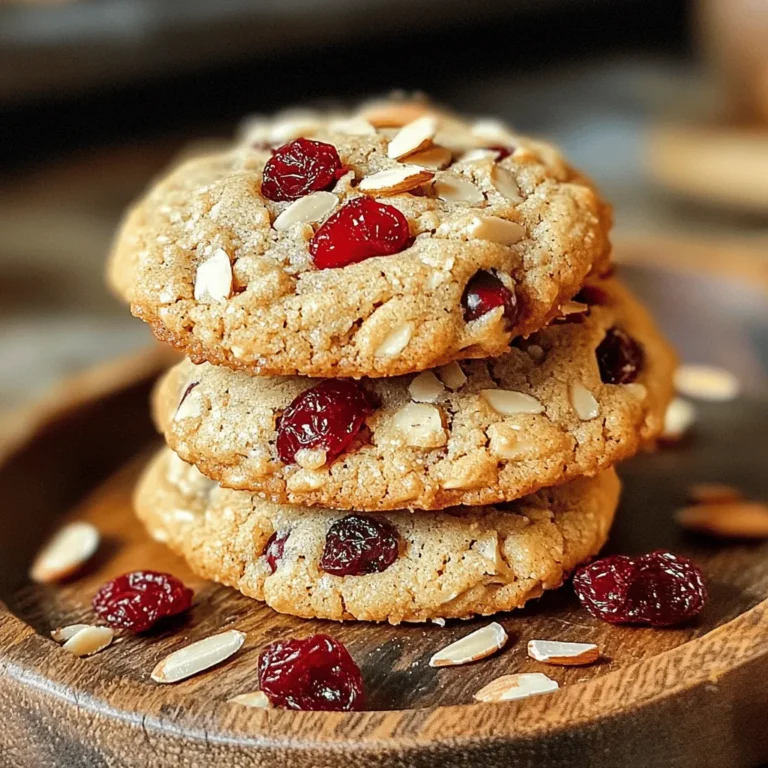 When making Cherry Almond Protein Cookies, you need quality ingredients. Here’s what you’ll use: - 1 cup almond flour - 1/2 cup rolled oats - 1/2 cup vanilla-flavored protein powder These three ingredients form the base of the cookies. Almond flour gives a nutty taste and keeps them gluten-free. Rolled oats add fiber and texture. The vanilla protein powder boosts the protein content and flavor. - 1/4 cup coconut sugar - 1/4 cup unsweetened almond butter - 1/4 cup honey (or maple syrup) For sweetness, coconut sugar works well. It has a lower glycemic index than regular sugar. Almond butter adds healthy fats and creaminess. You can choose honey or maple syrup based on your preference. - 1/2 cup dried cherries, coarsely chopped - 1/4 cup slivered almonds - 1 teaspoon pure vanilla extract Dried cherries give a sweet and tart flavor. Slivered almonds add crunch. Pure vanilla extract enhances the overall taste. This combination of ingredients makes the cookies tasty and packed with nutrients. For the complete recipe, check out the Full Recipe. 1. Preheat your oven: Start by setting your oven to 350°F (175°C). This step is key for even baking. 2. Line a baking sheet: Use parchment paper to line the baking sheet. This prevents cookies from sticking and makes cleanup easy. 1. Combine dry ingredients: Take a large bowl and add the almond flour, rolled oats, protein powder, coconut sugar, baking soda, and sea salt. Mix them well. This helps spread the flavors evenly. 2. Whisk wet ingredients: In a smaller bowl, whisk the almond butter, honey (or maple syrup), and vanilla extract. Make sure it is smooth and creamy for the best flavor. 1. Blend wet and dry ingredients: Gradually pour your wet mixture into the dry ingredients. Stir until just combined. 2. Adjust consistency with almond milk: If your dough seems dry, add almond milk one tablespoon at a time. Mix until the dough is soft but not sticky. 1. Incorporate fruits and nuts: Gently fold in the chopped dried cherries and slivered almonds. This adds texture and flavor to your cookies. 2. Shape and flatten the cookies: Use a tablespoon to scoop portions of dough. Place them on the baking sheet, leaving space in between. Flatten each cookie slightly for even baking. 3. Bake to perfection: Place the baking sheet in the oven. Bake for 10-12 minutes. The edges should be set and lightly golden. Now you can enjoy a healthy snack that’s simple to make! For the complete recipe, check out the Full Recipe section. To get the best texture in your cookies, almond milk plays a key role. It helps you adjust the dough's moisture. If your dough feels too dry, add almond milk a little at a time. This ensures the cookies are soft and chewy. Baking time is also crucial. Keep an eye on the cookies as they bake. Start checking at 10 minutes. Remove them when the edges are lightly golden. This way, they will stay soft inside. You can easily boost the flavor of your cherry almond protein cookies. Try adding spices like cinnamon or nutmeg. Just a pinch can make a big difference. Using different nut butters also opens up new tastes. Swap almond butter for peanut or cashew butter. Each nut butter brings its own unique flavor to your cookies. For serving, stack your cookies in a fun way. A rustic wooden plate looks great. You can also use a simple white dish for a clean look. To make your cookies pop, add some garnishes. Scatter a few slivers of almonds and chopped cherries on top. This adds color and enhances the flavor. These tips will help you create the perfect cherry almond protein cookies. For the full recipe, check the earlier section! {{image_4}} You can easily adapt this recipe to fit your needs. For a vegan version, swap honey with maple syrup. This keeps the sweetness while making the cookies plant-based. If you need gluten-free options, use certified gluten-free rolled oats and almond flour. Both changes keep your cookies healthy and delicious. Want to mix it up? Adding chocolate chips to your dough gives a sweet twist. You can also try including dried fruits like apricots or cranberries. This not only adds flavor but also boosts nutrition. The chewy texture will surprise you in each bite. Fresh cherries are perfect for summer. You can chop them and fold them into the dough for a burst of flavor. In fall, consider using different nuts like pecans or walnuts. These nuts add a rich taste and a satisfying crunch to the cookies. You can find the full recipe for Cherry Almond Protein Cookies to try these variations at home. To keep your Cherry Almond Protein Cookies fresh, store them at room temperature in an airtight container. This helps maintain their soft texture and flavor. If it's warm and humid, refrigeration is a better option. Place the cookies in the fridge for a longer shelf life. Just be sure to let them sit out for a bit before eating, so they warm up a little. If you want to save some cookies for later, freezing is a great choice. First, let the cookies cool completely. Then, place them in a single layer on a baking sheet and freeze for 1-2 hours. Once frozen, transfer them to a zip-top bag, removing as much air as possible. This method helps prevent freezer burn. When you’re ready to enjoy them, simply take out a cookie and let it thaw at room temperature. You can also warm them in the microwave for about 10-15 seconds. Freshly baked Cherry Almond Protein Cookies last about 5 days at room temperature. When stored in the fridge, they can last up to 10 days. If you freeze them, they can be good for up to three months. Always check for signs of spoilage. If the cookies smell off, feel hard, or show any mold, it's best to toss them out. Enjoy your cookies while they are fresh to savor their best taste! Yes, you can use various protein powders. Each type has unique effects on taste and texture. - Whey protein: This makes cookies soft and chewy. - Pea protein: It adds a nutty flavor and is great for vegans. - Soy protein: This helps cookies rise and gives a firm texture. - Egg white protein: It creates a light and airy cookie. Choose the one that fits your diet and taste. You may need to adjust other ingredients for best results. To make these cookies vegan, swap out a few ingredients. - Honey: Use maple syrup instead. - Almond butter: Ensure it’s free from added sugars and dairy. - Protein powder: Choose a plant-based option. These changes will keep the cookies tasty and healthy. They will still be full of flavor and nutrients. If you don’t have almond flour, you can use other alternatives. - Coconut flour: This absorbs more moisture, so use less. - Oat flour: Just grind rolled oats into a fine powder. - All-purpose flour: This works, but it’s not gluten-free. Each flour will slightly change the cookie's taste and texture. Test different flours to find your favorite. Yes, these cookies are great for meal prepping. Here are some tips: - Make a big batch: Store cookies in airtight containers. - Keep them in the fridge: This helps them stay fresh for longer. - Freeze extras: Wrap them well and store in the freezer. When ready to eat, just thaw them at room temperature. You’ll have a healthy snack ready in no time! These Cherry Almond Protein Cookies are a blend of tasty and healthy. We explored the main ingredients, including almond flour, oats, and protein powder. We also covered sweeteners, mix-ins, and step-by-step instructions to make the perfect cookies. In the end, you can customize these cookies for your needs and tastes. Enjoy them fresh, share with friends, or save some for later. Happy baking!