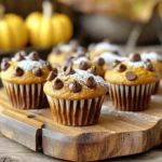 - 1 cup pure pumpkin puree - 1/2 cup packed brown sugar - 1/2 cup granulated sugar - 1/3 cup vegetable oil - 2 large eggs, at room temperature The star of our muffins is pumpkin puree. It gives the muffins a rich flavor and helps keep them moist. The brown sugar adds a deep sweetness, while the granulated sugar balances it out. The vegetable oil adds moisture, making each muffin soft. Using room temperature eggs helps them mix well. - 1 1/2 cups all-purpose flour - 1 teaspoon baking soda - 1/2 teaspoon baking powder - 1 teaspoon ground cinnamon - 1/2 teaspoon ground nutmeg - 1/4 teaspoon ground allspice - 1/2 teaspoon salt In the dry mix, all-purpose flour is key for structure. Baking soda and baking powder help the muffins rise. The spices bring warmth and depth. Cinnamon adds sweetness, while nutmeg and allspice give a lovely fall flavor. Salt enhances all the tastes. - 1 cup semi-sweet chocolate chips - 1/4 cup chopped walnuts or pecans For extra joy, I love adding chocolate chips. They melt slightly and create gooey pockets of sweetness. If you like crunch, toss in walnuts or pecans. They add texture and a nutty flavor. You can find the full recipe to make these delicious muffins. First, preheat your oven to 350°F (175°C). While it warms up, prepare your muffin tin. Line it with paper liners or lightly grease each cup with non-stick cooking spray. This helps the muffins come out easily after baking. Next, take a large mixing bowl. Combine the wet ingredients: 1 cup of pure pumpkin puree, 1/2 cup of packed brown sugar, 1/2 cup of granulated sugar, 1/3 cup of vegetable oil, 2 large eggs, and 1 teaspoon of pure vanilla extract. Whisk these ingredients together until smooth. In a separate bowl, sift 1 1/2 cups of all-purpose flour, 1 teaspoon of baking soda, 1/2 teaspoon of baking powder, 1 teaspoon of ground cinnamon, 1/2 teaspoon of ground nutmeg, 1/4 teaspoon of ground allspice, and 1/2 teaspoon of salt. Sifting helps mix the dry ingredients well and prevents lumps. Now, gently add the dry mixture to the wet ingredients. Use a folding motion to combine them. Be careful not to overmix, as this can make your muffins dense. After combining, fold in 1 cup of semi-sweet chocolate chips. If you want a crunch, add 1/4 cup of chopped walnuts or pecans. Using a spoon or ice cream scoop, divide the batter evenly among the muffin cups. Fill each cup about two-thirds full to allow for rising. Place the muffin tin in your preheated oven. Bake for about 18 to 22 minutes. To check if they are done, insert a toothpick into the center of a muffin. It should come out clean or with a few moist crumbs. Once baked, remove the muffins from the oven. Let them cool in the tin for about 5 minutes. Then, transfer them to a wire rack to cool completely, keeping their fluffy texture. For the full recipe, check the details above. To avoid dense muffins, mix gently. Overmixing creates too much gluten, making muffins tough. Always stop mixing as soon as the batter is combined. Also, ensure your wet ingredients are at room temperature. This helps them blend better, giving your muffins a light texture. For a charming touch, dust cooled muffins with powdered sugar. This adds a lovely look and a hint of sweetness. You can serve them on a rustic wooden platter. Add a few extra chocolate chips on top for decoration. This makes your treats even more inviting. Try adding spices like ginger or cloves for added warmth. These spices enhance the pumpkin flavor and give a cozy feel. You can also experiment with different types of chocolate. Dark chocolate offers a rich taste, while white chocolate adds creaminess. Each choice brings a unique twist to your muffins. For the full recipe, check out the detailed instructions above. {{image_4}} You can easily make these muffins gluten-free. Just swap all-purpose flour for gluten-free flour. Some great choices are almond flour or a gluten-free blend. These options will keep your muffins soft and tasty. Just make sure to check that your baking powder is gluten-free too. To make vegan pumpkin chocolate chip muffins, you can replace the eggs and dairy. Use 1/4 cup of applesauce for each egg. For the vegetable oil, try using coconut oil or a plant-based butter. Use a non-dairy milk, like almond or oat milk, instead of regular milk. This keeps the muffins moist and delicious without any animal products. You can add fun flavors to your muffins. Try adding dried cranberries or bananas for a fruity touch. These fruits pair well with the pumpkin. You can also mix in spices like ginger or cloves for a seasonal twist. They will give your muffins a warm, cozy flavor. Don't be afraid to get creative and experiment! Check out the full recipe to see how to make these fun variations. Store your pumpkin chocolate chip muffins at room temperature. Use an airtight container to keep them fresh. Place a paper towel in the container to absorb moisture. This helps prevent sogginess. Your muffins will stay tasty for about three days this way. If you want to save some for later, freezing is a great option. Wrap each muffin in plastic wrap. Then, place them in a freezer bag. This keeps them fresh for up to three months. When you want to eat one, take it out and let it thaw. To reheat frozen muffins, preheat your oven to 350°F (175°C). Place the muffins on a baking sheet and warm them for about 10-15 minutes. This method restores their soft texture and flavor. These muffins stay fresh for about three days at room temperature. If you freeze them, they can last for up to three months. To ensure the best quality, enjoy them within this time. You will love how soft and tasty they remain! For the full recipe, check out the earlier section. Yes, you can skip the chocolate chips. Consider using dried fruit like cranberries or raisins. You could also add nuts, like walnuts or pecans. This changes the flavor profile, making it less sweet but still tasty. The muffins will have a more nutty or fruity taste, depending on what you add. Overbaked muffins can look dark and dry. They may also feel hard instead of soft. To avoid this, keep an eye on baking time. The toothpick test is key. Insert a toothpick in the center; it should come out clean or with a few moist crumbs. If it comes out wet, they need more time. If it comes out dry, they may be overbaked. You can use fresh pumpkin, but it requires some work. First, cook the pumpkin until soft, then mash it. This adds a fresh flavor. However, it may change the texture. Fresh pumpkin can be more watery. So, you may need to adjust the flour. This way, your muffins stay soft and fluffy. You now know how to make delicious pumpkin muffins. We explored the best ingredients, mixing techniques, and baking tips. I shared ways to enhance flavor and presented options for gluten-free and vegan diets. You also learned how to store these treats for later enjoyment. Remember, baking is fun. Experiment with flavors and add-ins to make your muffins unique. Enjoy the process and share your tasty results with others!