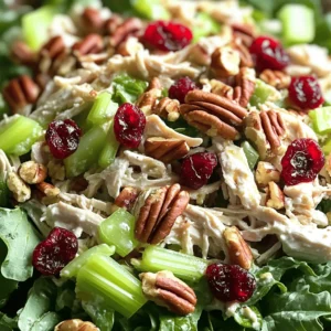 - 2 cups cooked chicken, shredded or diced - 1 cup celery, finely diced - 1/2 cup dried cranberries - 1/2 cup pecans, coarsely chopped The main ingredients create a tasty mix. Shredded chicken adds protein. Celery brings a nice crunch. Dried cranberries give a sweet touch. Pecans add a nutty flavor that complements the salad. - 1/2 cup Greek yogurt or mayonnaise - 1 tablespoon Dijon mustard - 1 tablespoon apple cider vinegar - 1 teaspoon honey - 1/4 teaspoon garlic powder The dressing makes this salad shine. Greek yogurt or mayonnaise gives creaminess. Dijon mustard adds a tangy kick. Apple cider vinegar brings brightness. Honey balances flavors with sweetness. Garlic powder enhances taste without being overpowering. - Salt and freshly ground black pepper to taste - Fresh mixed greens for serving Seasoning is key for flavor. Use salt and pepper according to your taste. Serving on fresh mixed greens makes the dish light and fresh. You can also serve it in wraps or sandwiches. I love to keep things simple yet delicious. For the full recipe, check out the details above. Start by gathering your ingredients. In a spacious mixing bowl, combine the cooked chicken, finely diced celery, dried cranberries, and coarsely chopped pecans. This gives the salad a great mix of textures. Gently mix these ingredients together. You want everything to blend nicely without crushing the pecans or cranberries. Next, grab a smaller bowl for the dressing. Whisk together the Greek yogurt, Dijon mustard, apple cider vinegar, honey, and garlic powder. This step is crucial for getting a smooth texture. Keep whisking until it looks creamy and well blended. Taste it to ensure it has the right balance. If it needs more flavor, add a pinch of salt or pepper. Now it's time to combine the salad mixture with the dressing. Drizzle the creamy dressing over the chicken salad mixture. Use a spatula or wooden spoon to toss everything together. Make sure every piece is coated in that delicious dressing. After mixing, cover the bowl with plastic wrap or transfer it to an airtight container. Refrigerate it for at least 30 minutes. This chill time helps the flavors meld together beautifully. For a tasty twist, you can serve this on fresh mixed greens, in wraps, or even as a sandwich filling. Enjoy! If you're looking for the complete recipe, check the Full Recipe. If you want to change things up, you have options. You can swap Greek yogurt for sour cream or cottage cheese. Both will add creaminess. If you prefer mayonnaise, try avocado instead. It gives a nice flavor and healthy fats. For nuts, pecans are great, but walnuts or almonds work too. They add crunch and taste. If you want a nut-free version, use sunflower seeds or pumpkin seeds. These will still give you that satisfying bite. Balancing sweetness and saltiness is key. If your salad is too sweet, add a little salt. This can help the flavors pop. If it’s too salty, a drizzle of honey or some cranberries can help. You can also add toppings to enhance the flavor. Chopped green onions or fresh herbs can brighten the dish. Crumbled feta cheese adds a tangy twist. For more texture, sprinkle some crispy bacon bits on top. There are many fun ways to serve this salad. You can place it over a bed of fresh greens. Spinach or arugula make great choices. If you want something different, use it as a filling for wraps or sandwiches. It’s perfect for lunch on the go. For a complete meal, serve it with a side of whole grain crackers or a light soup. Pairing it with a crisp white wine can elevate the dining experience. For the full recipe, check out the instructions above. {{image_4}} You can make this salad lighter. Use Greek yogurt instead of mayonnaise. It cuts calories but keeps creaminess. Greek yogurt adds protein too. You can also add more veggies. Try carrots, bell peppers, or spinach. These will boost nutrition and add color. If you want a change, swap chicken for turkey or tofu. Tofu gives a nice texture and is great for vegetarians. Turkey has a similar flavor and is leaner too. Both options keep the salad tasty and filling. You can change this salad with seasonal ingredients. In summer, add fresh berries or peaches. These fruits will add sweetness and freshness. For winter, try apples or pears. Fresh herbs like mint or basil can also brighten up the dish. This way, you keep the recipe fun and exciting all year round. For the full recipe, check out the detailed steps to make this flavorful dish. To keep your cranberry pecan chicken salad fresh, store it in the fridge. Use an airtight container. This helps keep the salad crisp and tasty. Make sure to cover the salad tightly. If you use plastic wrap, press it down to remove air gaps. This keeps moisture in and makes the salad last longer. You can freeze portions of the salad too. Place it in freezer-safe containers. Leave some space at the top for expansion. When you want to eat it, thaw in the fridge overnight. Avoid using the microwave, as it can change the texture. Once thawed, mix it well before serving to revive the flavors. In the fridge, your salad will last for about 3 to 4 days. Check for signs that it has gone bad. If it smells sour or looks slimy, it’s time to toss it out. Always trust your senses. Keeping track of the date you made it can help you enjoy it at its best. To make this salad lighter, swap Greek yogurt for full-fat mayonnaise. You can also use less honey. Add more veggies like bell peppers or carrots to boost fiber. A mix of greens also adds nutrients. Try using less salt or use herbs for flavor. Yes, you can prepare this salad a day in advance. Store it in an airtight container in the fridge. It will stay fresh and tasty for up to three days. This makes it great for meal prep. Just add the dressing right before serving to keep it crisp. This salad pairs well with whole grain bread or crackers. You can also enjoy it with a side of fresh fruit. A light soup or a green salad complements it nicely too. For a hearty meal, serve it with quinoa or brown rice. Cranberry Pecan Chicken Salad is a tasty choice that's easy to make. We went through the ingredients, dressing, and mixing steps. You learned tips for flavor and storage. Remember, you can make it healthier or swap proteins based on your needs. This flexible dish suits any season and can be a great meal prep option. Enjoy making your own version, and share it with friends!