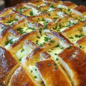 - 1 large round loaf of sourdough bread - 1/2 cup unsalted butter, melted - 4 cloves garlic, finely minced - 1 cup shredded mozzarella cheese - 1/2 cup grated Parmesan cheese - 1 tablespoon fresh parsley, finely chopped - 1 teaspoon garlic powder - Salt and freshly cracked pepper to taste For this cheesy garlic pull apart bread, the main ingredients create a rich and savory flavor. The sourdough bread acts as a perfect base. It has a soft inside and a crusty outside. The melted butter adds moisture and flavor. Garlic brings a strong aroma that blends beautifully with the cheese. You can change up the cheese for fun. Try using cheddar, gouda, or even fontina. Each cheese gives a unique twist to the taste. For those who like a kick, add chopped jalapeños. You can also mix in fresh herbs like thyme or rosemary. These additions make the bread even more exciting. They let you customize your snack delight. When you make this cheesy garlic pull apart bread, you can follow the full recipe for the best results. Enjoy experimenting with flavors! - Preheat your oven to 350°F (175°C). This step is key for a great bake. - Take your sourdough bread and use a serrated knife to cut it. Make a grid pattern with cuts about 1 inch apart. Be careful not to cut all the way through. - In a small bowl, mix melted butter, minced garlic, garlic powder, salt, and pepper. Whisk it well. - Use a pastry brush or a spoon to drizzle the garlic butter into the cuts of the bread. Pack the mixture well so each piece gets flavor. - Sprinkle shredded mozzarella and grated Parmesan cheese into the cuts. Make sure to fill them up for cheesy goodness! - Wrap the bread in aluminum foil. Leave some space for it to expand. Place it on a baking sheet to catch any drips. - Bake the wrapped bread for 15-20 minutes. You want the cheese to melt and bubble. Your kitchen will smell amazing! - For a crispy top, remove the foil during the last 5 minutes. This helps the crust turn a lovely golden brown. By following these steps, you will make a delicious Cheesy Garlic Pull Apart Bread. For the full recipe, check out the instructions above! Using fresh garlic makes a big difference. Fresh garlic gives a strong, bold taste. Garlic powder is easier but lacks depth. For cheese, mozzarella is a must. It melts well and stretches beautifully. Parmesan adds a salty kick, making it even better. Be careful when cutting the bread. Do not cut too deep; this can ruin the loaf. You want the bread to stay together at the bottom. Also, don't overload with butter or cheese. Too much can make the bread soggy and less tasty. A serrated knife is best for cutting sourdough. It makes clean cuts without squashing the bread. Use a sturdy baking sheet to catch drips. Aluminum foil is great for wrapping the bread. It helps keep the bread warm and allows it to rise. {{image_4}} You can spice up your Cheesy Garlic Pull Apart Bread easily. Try adding red pepper flakes for a fun kick. They will give the bread a warm heat that pairs well with the cheese. You can also make an herb-infused garlic butter. Just mix in some fresh rosemary or thyme. This adds a lovely aroma and flavor to the bread. Each bite becomes a burst of tasty goodness. If you need a gluten-free option, use an alternative bread. Many stores offer gluten-free sourdough or other types. This way, everyone can enjoy this treat. For those who follow a vegan diet, you can swap out the butter and cheese. Use plant-based butter and vegan cheese instead. These small changes make this snack suited for all diets. Check out the Full Recipe to explore these variations and more! To keep your cheesy garlic pull-apart bread fresh, wrap it tightly in plastic wrap. You can also use an airtight container. This helps keep the bread soft and tasty. In the fridge, it lasts about three days. If you want to keep it longer, store it in the freezer. Properly wrapped, it can last up to three months. Just remember to label it with the date. Reheating your bread right is key for good taste. The oven works best. Preheat it to 350°F (175°C). Wrap the bread in foil to keep it moist. Heat it for about 10-15 minutes. This keeps the cheese gooey and the bread soft. To avoid sogginess, don’t add water or steam while reheating. You could also microwave it. Just heat in short bursts, about 15 seconds at a time. This method is quick but may make the bread chewy if overdone. Enjoy your cheesy garlic pull-apart bread warm! For the complete recipe, check the Full Recipe section. Making Cheesy Garlic Pull Apart Bread takes about 15 minutes to prep. Once you bake it, the total time is about 35 minutes. So, in less than an hour, you can have this tasty treat ready to enjoy! Yes, you can prepare the bread in advance. Cut the bread and add the garlic butter and cheese mix. Wrap it tightly and store it in the fridge. When you’re ready to bake, just pop it in the oven. Bake it fresh for the best taste! This bread pairs well with many dishes. Serve it with soup for a cozy meal. It also works great as a snack for game day. You can enjoy it alongside a salad or a charcuterie board. It adds a fun touch to any gathering! If you don’t like garlic or have an allergy, you can still enjoy this bread. Try using herbs like rosemary or thyme instead. You can also add spices like paprika for flavor. This way, you keep it tasty without garlic! Cheesy Garlic Pull Apart Bread is a fun and tasty treat. We covered the main ingredients, easy steps to prepare, and how to bake it perfectly. I shared tips for flavor and common mistakes to avoid, plus helpful storage strategies. You can even switch up the flavors to fit your taste. Making this bread is simple and enjoyable for everyone. I hope you try it soon! You’ll love the tasty results.