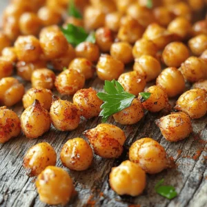 To make crispy roasted chickpeas, gather these simple items: - 1 can (15 oz) chickpeas, thoroughly drained and rinsed - 2 tablespoons extra virgin olive oil - 1 teaspoon garlic powder - 1 teaspoon smoked paprika - ½ teaspoon ground cumin - ½ teaspoon chili powder - Sea salt, to taste - Fresh parsley, finely chopped (for garnish) These ingredients combine to create a flavorful and crunchy snack. You can easily swap some ingredients if needed: - Instead of canned chickpeas, use dried chickpeas. Just soak and cook them first. - Use any oil you like, such as sunflower or avocado oil. - If you don’t have smoked paprika, regular paprika works well too. - You can skip garlic powder and use fresh garlic instead. These changes still keep the recipe tasty! Chickpeas are a great source of protein and fiber. They help keep you full. Olive oil is healthy and adds nice flavor. Garlic powder can boost your immune system. Spices like cumin and paprika also add antioxidants. This snack is not only tasty but also packed with nutrients. You can enjoy it guilt-free! Check the Full Recipe for more details. To start, preheat your oven to 400°F (200°C). This ensures a hot environment for roasting. While the oven heats, take your can of chickpeas. Drain and rinse them well. This removes excess salt and helps with flavor. Next, spread the chickpeas on a clean kitchen towel. Pat them dry to get rid of moisture. This step is key to making them crispy. In a large bowl, add the dry chickpeas. Pour in 2 tablespoons of extra virgin olive oil. Then add 1 teaspoon of garlic powder, 1 teaspoon of smoked paprika, ½ teaspoon of ground cumin, and ½ teaspoon of chili powder. Finally, sprinkle in some sea salt. Toss the chickpeas until all are coated with the oil and spices. Prepare a baking sheet by lining it with parchment paper. This helps with cleanup and stops sticking. Spread the chickpeas in an even layer on the sheet. Make sure they are not crowded. Place the baking sheet in the preheated oven. Roast the chickpeas for 25 to 30 minutes. Halfway through, gently shake the pan. This helps them crisp evenly. Keep an eye on them to avoid burning. You want a golden-brown finish. Once the chickpeas look golden and crispy, take the baking sheet out. Let them cool for a few minutes before handling. For the best results, make sure the chickpeas are dry before adding oil. The oil helps them crisp up. Also, don’t overcrowd the baking sheet. This allows hot air to circulate around each chickpea. If you want even more flavor, feel free to adjust the spices. Add more chili powder for heat or some herbs for freshness. And remember to check for doneness; ovens can vary. For a detailed guide, refer to the Full Recipe. Roasting chickpeas is easy if you follow a few key steps. Start by drying the chickpeas well. Any moisture will stop them from getting crispy. Use a clean towel to pat them down. Next, make sure to coat the chickpeas evenly with oil and spices. This helps them roast nicely. Spread the chickpeas in a single layer on the baking sheet. This ensures they cook evenly. Lastly, shake the pan halfway through cooking. This helps them crisp up on all sides. Many people make simple mistakes with roasted chickpeas. One common error is not drying them enough. If they are wet, they will steam instead of roast. Another mistake is overcrowding the baking sheet. This can cause them to become soggy. Also, be careful not to burn them. Keep an eye on the oven, so they turn golden and not dark brown. You can boost the flavor of your roasted chickpeas in many ways. Try adding fresh herbs or citrus zest after roasting. A squeeze of lemon juice adds brightness. You can also experiment with different spices. For example, add some curry powder for a warm twist. For a spicy kick, try cayenne pepper. The key is to mix and match to find your favorite flavors. Check out the full recipe for more ideas on seasoning. {{image_4}} You can make roasted chickpeas with many different flavors. Try adding different spices to change the taste. For a spicy kick, mix in cayenne pepper or red pepper flakes. If you like sweet, toss in a bit of cinnamon and sugar for a sweet treat. You can also use Italian herbs like oregano, basil, and thyme for a Mediterranean twist. Each flavor combination brings a new experience to the snack. Roasted chickpeas are naturally vegan and gluten-free. Use this recipe as your base. You can swap the spices for any that fit your diet. For a cheesy flavor, sprinkle nutritional yeast over the chickpeas before roasting. It adds a nice taste without dairy. This way, everyone can enjoy a tasty and healthy snack. These roasted chickpeas work well in many dishes. Serve them as a crunchy topping on salads or soups. They add great texture and flavor! You can also pair them with dips like hummus or guacamole for a fun snack platter. Try mixing them with popcorn for a unique twist on movie night. They are perfect for sharing or enjoying alone. For more details, check the Full Recipe. To keep your roasted chickpeas fresh, store them in an airtight container. This helps maintain their crunch. You can use a glass jar or a plastic container. Make sure they are completely cool before sealing. If they are warm, they will get soggy. If you have leftovers, you can reheat roasted chickpeas. Spread them on a baking sheet. Preheat your oven to 350°F (175°C). Bake for about 10 minutes. This will help restore their crispiness. You can also use an air fryer for quick reheating. Roasted chickpeas last about 4 to 5 days when stored properly. For the best taste, eat them within the first few days. If you notice any softening or change in texture, they may not taste as good. To enjoy them longer, consider making smaller batches. For more details, check the full recipe. To make roasted chickpeas crispy, start by drying them well. After draining and rinsing, use a towel to pat them dry. This step is key. Less moisture means more crunch. Coat the dried chickpeas with oil and spices. Spread them in a single layer on a baking sheet. Roast them at 400°F (200°C) for 25 to 30 minutes. Shake the pan halfway through for even cooking. Keep an eye on them to avoid burning. Enjoy that golden, crispy texture! You can use dried chickpeas, but it requires extra steps. First, soak the dried chickpeas overnight in water. This softens them. Then, cook them until tender, about 1-2 hours. Once cooked, follow the same steps as canned chickpeas. Dry them well, season, and roast. This method gives you a fresh taste, but it takes more time. You can mix and match spices to suit your taste. Try using curry powder for a warm flavor. For a spicy kick, use cayenne pepper. Italian herbs like oregano and basil also work well. You can even try a sweet version with cinnamon and sugar. Be creative! The Full Recipe offers a great base, but feel free to adjust to your liking. In this post, we explored ingredients, steps, and tips for perfect roasted chickpeas. I shared ingredient substitutions, benefits, and ways to enhance flavor. Plus, you now know how to store them and avoid common mistakes. Roasted chickpeas can be versatile and fun. Try different flavors or pair them creatively. For detailed steps and the full recipe, refer back to the start. Enjoy creating your tasty snack!