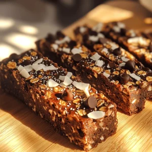To make these bars, you need a few key items. Here’s the list: - 2 cups rolled oats - 1 cup unsweetened shredded coconut - 1/2 cup almond butter (or peanut butter) - 1/3 cup honey or maple syrup - 1/4 cup cocoa powder - 1/2 cup mini chocolate chips - 1/4 teaspoon sea salt - 1 teaspoon vanilla extract These ingredients work together to create a tasty, chewy snack full of flavor and nutrition. You can customize your granola bars for extra fun. Here are some great options: - 1/4 cup chia seeds (for added nutrition) - Nuts like almonds or walnuts (for crunch) - Dried fruit like cranberries or apricots (for sweetness) - Different sweeteners like agave or brown sugar Feel free to mix these in to make the bars your own! These chocolate coconut granola bars are not just delicious; they are also good for you. Each bar has: - Approximately 150 calories - 6 grams of protein - 8 grams of healthy fats - 3 grams of fiber This makes them a great choice for a quick snack. You get energy without too much sugar. Enjoy these bars as a treat or a pick-me-up during your day. Start by preheating your oven to 350°F (175°C). This ensures even baking for your granola bars. Next, grab an 8x8 inch baking dish. Line it with parchment paper. Leave some overhang on the sides. This helps you lift the bars out later. In a large bowl, mix your rolled oats, unsweetened shredded coconut, cocoa powder, chia seeds (if you want), and sea salt. Stir well until everything blends nicely. In a small saucepan, combine almond butter and honey (or maple syrup). Heat it on low for 2-3 minutes, stirring non-stop. You want it smooth and warm, not hot. After removing it from heat, add the vanilla extract and mix it in. Pour this wet mixture over your dry ingredients. Use a spatula to mix everything until the oats and coconut are well coated. Then, fold in the mini chocolate chips gently. Transfer the mixture to your lined baking dish. Press it down firmly and evenly with a spatula. This helps the bars hold together. Bake in the preheated oven for 20-25 minutes. Look for slightly golden edges and a set center. Once baked, take it out and let it cool for at least 15 minutes. Use the parchment paper to lift the granola out. After it cools completely, slice it into your preferred bar sizes. Store these delicious bars in an airtight container at room temperature for up to a week. You can also refrigerate them for longer freshness. For more details, check the Full Recipe. To keep your Chocolate Coconut Granola Bars fresh, store them in an airtight container. This method helps retain moisture and prevents them from getting hard. If you live in a warm area, keep them in the fridge. They can last up to a week at room temperature and up to two weeks in the fridge. For longer storage, you can freeze the bars. Wrap them in plastic wrap and then place them in a freezer bag. They will stay tasty for up to three months. When it comes to serving, I like to get creative. Stack the bars on a nice plate or wrap them individually for a grab-and-go snack. You could drizzle some melted chocolate on top for extra flair. Adding a sprinkle of shredded coconut or chopped nuts can also enhance their look. If you want to make them feel fancy, serve them with fresh fruit or a dollop of yogurt on the side. Avoid overmixing the ingredients. If you mix too much, the bars can become tough. Make sure to press the mixture down firmly in the baking dish. This step ensures they hold together well after baking. Don't skip the cooling time either! Letting them cool completely makes slicing easier and helps them maintain their shape. Lastly, keep an eye on the oven. They should be golden at the edges but not burned in the center. For the full recipe, check out the instructions detailed above. {{image_4}} You can get creative with your Chocolate Coconut Granola Bars. Try adding nuts like almonds or walnuts for a crunchy bite. If you want a sweeter touch, swap honey for agave syrup or maple syrup. You can even toss in dried fruits like cranberries or apricots for a fruity twist. For a minty flavor, add a drop of peppermint extract. Each variation can change the taste and texture, making your snacks exciting! If you have allergies, don't worry! You can make these bars nut-free. Just use sunflower seed butter instead of almond or peanut butter. For sweetening, you can use brown rice syrup as a safe option. Also, check that your chocolate chips are dairy-free. This way, everyone can enjoy a tasty treat without worry. These granola bars are great on their own, but you can make them even better! Try crumbling a bar over yogurt for a quick breakfast. You can blend them into smoothies for added texture and flavor. Want a fun dessert? Top a scoop of ice cream with crumbled bars and fresh fruit. These ideas will help you enjoy your granola bars in new ways! For the full recipe, check out the steps above to make your delicious snack. If you want to skip making your own bars, many brands offer great options. Look for brands like: - Nature Valley - KIND - RXBAR - Larabar These brands often provide tasty chocolate coconut granola bars. They are easy to find in stores or online. Making your own chocolate coconut granola bars is fun and easy. You control the ingredients and can make them healthier. Store-bought bars are quick and convenient, but they may have added sugars and preservatives. Homemade bars allow you to adjust flavors and textures to your liking. When choosing pre-made bars, check the nutrition label. Look for options with: - High fiber content - Low added sugars - Simple ingredients Some bars may have high calories but low nutrients. Always read labels to make the best choice for your health. Remember, while store-bought bars are great for convenience, homemade bars, like the full recipe I shared, can be healthier and more satisfying. Yes, you can freeze these bars. Wrap each bar in plastic wrap, then place them in a freezer-safe bag. They will keep well for up to three months. When you want to eat one, let it thaw in the fridge or at room temperature. These granola bars stay fresh for about a week at room temperature. If you store them in the fridge, they can last up to two weeks. Just make sure you keep them in an airtight container to prevent them from becoming stale. If you don't have almond butter, peanut butter works great too. You can also use sunflower seed butter for a nut-free option. Each will give the bars a different flavor but will still be tasty! Yes! You can use maple syrup or agave syrup instead of honey. Each sweetener will add its own unique taste, so feel free to experiment. Yes, if you use certified gluten-free oats, they are gluten-free. Always check the label to ensure no cross-contamination occurs during processing. Absolutely! You can mix in a scoop of your favorite protein powder. This addition will boost the protein content and make these bars even more filling. You can skip the cocoa powder and chocolate chips. Try adding dried fruits, like cranberries or raisins, instead for a fruity twist. You can also add nuts or seeds for crunch. Once the bars have cooled completely, use a sharp knife to cut them. A warm knife can help make cleaner cuts. Try to slice them into even pieces for better serving. For extra flair, drizzle melted chocolate or nut butter on top. You can also sprinkle some extra coconut or nuts before the bars cool for added texture and flavor. Yes! You can make no-bake versions by using the same ingredients. Simply mix them and refrigerate until set. This makes them super easy and quick to prepare! You can find the Full Recipe above to make your own delicious bars! You now know how to make Chocolate Coconut Granola Bars. We covered the key ingredients and different ways to customize your bars. I shared tips on storing, serving, and avoiding common mistakes. You can also explore fun flavor variations and allergy-friendly options. Lastly, I compared homemade bars to store-bought choices. Making these bars can be fun and rewarding. Enjoy your delicious snacks anytime!