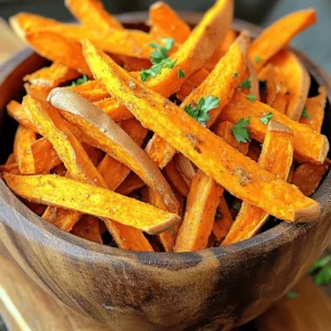 - 2 large sweet potatoes - 2 tablespoons extra virgin olive oil - 1 teaspoon smoked paprika - 1 teaspoon garlic powder - 1/2 teaspoon onion powder - 1/2 teaspoon cayenne pepper - Sea salt, to taste - Fresh parsley for garnish - You can use avocado oil instead of olive oil for a different flavor. - For gluten-free options, all ingredients listed are naturally gluten-free. - Try adding chili powder or Italian herbs for unique tastes. Using fresh and quality ingredients makes a big difference. Sweet potatoes are rich in vitamins and give a sweet flavor. Olive oil adds healthy fats and helps crisp the fries. Smoked paprika gives a nice smoky taste, while garlic powder and onion powder add depth. Cayenne pepper adds a kick, but you can adjust it to your taste. Always season with sea salt as it enhances all the flavors. If you want to change things up, consider using a different oil. Avocado oil is a great choice and provides a mild taste. You can also swap spices to create new flavors. Use your favorite herbs or spices to make these fries your own. For some extra sweetness, a dash of cinnamon can work wonders. For the best results, stick to the required ingredients in the Full Recipe. This keeps the taste balanced and delicious. Experiment with your choices, and enjoy creating your perfect sweet potato fries! Start by peeling the sweet potatoes. Use a sharp peeler to remove all the skin. Next, slice the potatoes into fries. Aim for a thickness of about 1/4 to 1/2 inch. This size helps them cook evenly and become crispy. If they are too thick, they won’t get that perfect crunch you want. Now, let’s season the fries. Place the cut sweet potato fries into a large bowl. Drizzle the olive oil over them. Use your hands or a spatula to toss them well. Make sure all fries are coated in oil. This helps the spices stick. Next, sprinkle on the smoked paprika, garlic powder, onion powder, cayenne pepper, and sea salt. Toss again to mix everything. Balancing spices is key. Too much can overpower the sweet potatoes, while too little leaves them bland. First, preheat your air fryer to 400°F (200°C). Preheating is crucial. It helps achieve that nice, crispy outside. Let it heat for about five minutes. Once it’s ready, place the seasoned fries in the air fryer basket. Make sure they are in a single layer. Avoid overcrowding, as this can lead to uneven cooking. If needed, cook in batches. Cook the fries for about 12 to 15 minutes. Shake the basket halfway through. This step ensures all sides get that golden brown color. After cooking, carefully take them out and let them cool for a moment. Garnish with chopped parsley for a pop of color. You can find the full recipe for these delicious fries in the article above. Enjoy your tasty treat! To get those sweet potato fries nice and crispy, arrange them in a single layer. Crowding the air fryer basket means less air flow. This can lead to soggy fries. If you have a lot of fries, cook them in batches. Adjusting cooking times helps too. For thinner fries, aim for about 12 minutes. For thicker fries, you might need up to 15 minutes. Always check for that golden brown color. Adding dips and sauces makes sweet potato fries even better. I love pairing them with garlic aioli or spicy mayo. These add a creamy and spicy kick. Try new seasonings to mix things up. I recommend smoked paprika for a deep flavor. You can also add cinnamon for sweetness, or chili powder for heat. Experiment with your favorites to find the best taste! {{image_4}} You can change the flavor of your sweet potato fries in fun ways. For a sweet and savory twist, try adding a bit of cinnamon or drizzle on some maple syrup. This mix can give you that cozy, warm taste. Just sprinkle it on after the fries are cooked. If you love spice, increase the cayenne pepper or mix in some chili powder. This will give your fries a nice kick. You can adjust the spice based on how hot you like your food. Mix it in before cooking for the best flavor. These fries fit well into many diets. They are vegan and vegetarian-friendly. You can enjoy them without any animal products. If you want a lower-carb option, try using zucchini or turnips instead. These vegetables can also become delicious "fries" in the air fryer. Just follow the same steps in the recipe, and you’ll have a tasty treat that fits your needs. For the full recipe, check out the guide I provided. There are many ways to make these fries your own! To keep your air fryer sweet potato fries fresh, store them in a sealed container. Use an airtight container to prevent moisture from making them soggy. You can also use a resealable plastic bag. Make sure the fries cool down before sealing. This helps keep them crispy. Use glass or plastic containers with tight-fitting lids. If you prefer bags, choose heavy-duty freezer bags. Remember to remove as much air as possible from the bags. Labeling your containers with the date helps track freshness. To reheat your fries without losing their crunch, the air fryer is your best choice. Preheat it to 375°F (190°C). Place the fries in a single layer and cook them for about 3 to 5 minutes. This method keeps them crisp and tasty. Microwave vs air fryer for reheating While the microwave is quick, it often makes fries soft. The air fryer revives their crunch better. So, for crispy results, always choose the air fryer for reheating your sweet potato fries. To make your fries extra crispy, slice them evenly. Aim for a thickness of 1/4 to 1/2 inch. This size helps them cook well. Toss the fries in olive oil, and ensure they are fully coated. Don’t overcrowd the air fryer basket. Keep them in a single layer for better air flow. Shake the basket halfway through cooking. This step lets all sides crisp up nicely. Yes, you can use frozen sweet potato fries in the air fryer. They are quick and easy. Just place them in the basket. Set the air fryer to 400°F (200°C). Cook for about 15 to 20 minutes. Shake the basket halfway through for even cooking. You can check them for crispness before serving. Sweet potato fries taste amazing with many sauces. Here are some top picks: - Garlic aioli - Spicy mayo - Honey mustard - Chipotle ranch - Ketchup mixed with sriracha Feel free to get creative with your dips! Cooking time varies based on thickness. For fries cut at 1/4 inch, cook for about 12 to 15 minutes. For thicker fries, increase the time to 15 to 18 minutes. Always check for golden brown color and crispiness. Shaking the basket halfway through helps achieve that perfect texture! To make Crispy Air Fryer Sweet Potato Fries , follow these steps: 1. Peel and cut two large sweet potatoes into fries. 2. Toss them with olive oil and spices in a bowl. 3. Preheat your air fryer to 400°F (200°C). 4. Arrange the fries in a single layer in the air fryer basket. 5. Cook for 12 to 15 minutes, shaking halfway through. 6. Garnish with fresh parsley and serve with your favorite sauce. That's the full process to enjoy delicious sweet potato fries! Making crispy air fryer sweet potato fries is simple and fun. You start with sweet potatoes and seasonings, then cook them to perfection. Remember, the key to crispiness is in the prep and cooking method. You can even customize flavors and dips. In the end, these fries are not just tasty but also healthy! So, whether you crave a snack or a side, these fries can satisfy. Give them a try, and enjoy your delicious creation!