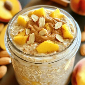 - 1 cup rolled oats - 2 cups almond milk (or any milk of your choice) - 1 ripe peach, diced - 1/4 cup almond butter - 1/4 teaspoon ground cinnamon - 1 tablespoon chia seeds - 1/4 teaspoon vanilla extract These main ingredients come together to create a creamy and nutritious base. The oats provide fiber and energy. Almond milk keeps it dairy-free while adding a nutty flavor. Diced peaches bring sweetness and freshness. Almond butter adds healthy fats and protein, making it very satisfying. - 2 tablespoons honey or maple syrup (to taste) You can adjust the sweetness to your liking. Honey gives a floral taste, while maple syrup adds a rich depth. Try adding more or less, depending on your mood. - Sliced almonds for garnish - Additional peach slices for decoration Garnishes add a nice crunch and visual appeal. Sliced almonds sprinkle a bit of texture, while extra peach slices enhance the fruity flavor. This makes your overnight oats look as good as they taste. For the full recipe, check the details above. First, gather your ingredients. In a medium-sized bowl, combine: - 1 cup rolled oats - 2 cups almond milk - 1 tablespoon chia seeds - 1/4 teaspoon ground cinnamon - 1/4 teaspoon vanilla extract Mix them well. You want everything blended. Next, gently fold in: - 1 ripe peach, diced - 1/4 cup almond butter This adds rich flavor and creaminess. Make sure the peach and almond butter mix evenly. Now, add your sweetener. You can use: - 2 tablespoons honey or maple syrup Taste as you mix. Adjust the sweetness to fit your liking. Once sweetened, cover the bowl with plastic wrap. You can also divide the mix into jars. Make sure they have tight lids. Place them in the fridge. Let them chill overnight or for at least 4 hours. This helps the oats absorb the liquid. When you are ready to eat, take your oats from the fridge. Stir the mix well. If it seems too thick, add a splash of almond milk. This helps reach your desired texture. Serve in bowls or jars. For a lovely touch, garnish with: - Sliced almonds - Additional peach slices Enjoy your Peach Almond Overnight Oats as a nourishing morning boost! Check out the Full Recipe for more details. To control the thickness, adjust your almond milk. If your oats are too thick, just add a splash more. For a creamier texture, use less liquid. Soaking overnight gives the best results. Try a minimum of four hours for soft oats. You can spice things up with nutmeg or ginger. These add warmth and depth. If you want, swap in other fruits like berries or bananas. They can make your oats even more fun! Serve your overnight oats in colorful jars or bowls. Layering the oats and fruit looks amazing. For garnish, add sliced almonds and extra peach slices. This makes your dish more inviting and tasty! {{image_4}} You can switch almond butter for peanut or cashew butter. Each nut butter gives a unique taste. Peanut butter adds a rich, earthy flavor. Cashew butter brings a creamy texture. If you have nut allergies, try sunflower seed butter or tahini. These options keep your oats tasty without nuts. For non-dairy milk, use oat, soy, or coconut milk. Each choice changes the flavor. Oat milk makes it creamy, while soy milk adds protein. Coconut milk gives a tropical twist. You can also layer in yogurt for extra creaminess. Dairy-free yogurt works great here, adding a nice tang. Use ripe peaches when they are in season for the best taste. In summer, try fresh berries or plums as substitutes. During fall, consider apples or pears for a cozy vibe. Top with granola or shredded coconut for added crunch. These toppings elevate the dish while offering different textures. For the full recipe, check out Peachy Almond Delight Overnight Oats . To keep your Peach Almond Overnight Oats fresh, store them in airtight containers. Glass jars are perfect because they seal well and let you see the oats. If you don’t have jars, use any container with a tight lid. Always cover your oats to avoid drying out. Your overnight oats will last in the fridge for about 3 to 5 days. After that, they might not taste good. Look for signs like an off smell or change in texture. If the oats look dry or clumpy, it’s best to toss them. You can enjoy these oats cold or warm. If you prefer them warm, heat them in the microwave for about 30 seconds. Stir well and check the temperature. If they’re too thick, add a splash of almond milk. If you like them cold, just grab a spoon and dig in! Yes, you can easily make this recipe vegan. Use plant-based milk, like almond or oat milk. Replace honey with maple syrup or agave nectar for sweetness. Both options work well. You can also use a vegan almond butter if needed. This way, you keep all the great flavors while sticking to a vegan diet. For the best results, soak your oats for at least 4 hours. Overnight is ideal. This time allows the oats to absorb the liquid and soften. Soaking helps create a creamy texture. If you're in a hurry, 4 hours will still give you a great result. You can use steel-cut oats, but they require more time to soak. Steel-cut oats are chewier than rolled oats. They absorb liquid more slowly. If you choose them, soak them overnight or cook them first. This way, you get a good texture for your breakfast. You can boost protein in your overnight oats easily. Adding protein powder is a great option. You can mix in a scoop of your favorite kind. Greek yogurt also adds protein and creaminess. Nuts, seeds, or nut butter will increase protein too. Just remember to adjust the liquid if you add more ingredients. This blog post shows you how to make delicious Peach Almond Overnight Oats. We covered the main ingredients, like rolled oats and almond milk, as well as optional sweeteners and garnishes. You learned step-by-step instructions for preparing and storing your oats, plus tips to achieve the perfect texture. Finally, we explored fun variations and answered common questions. I hope you feel inspired to make your own. Enjoy your tasty and healthy breakfast. It’s easy and fun!