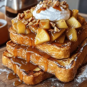 To make this tasty dish, gather these simple ingredients: - 4 thick slices of bread (preferably brioche or challah) - 2 large eggs - 1/2 cup milk - 1 teaspoon vanilla extract - 1 teaspoon ground cinnamon - 1/4 teaspoon salt - 2 tablespoons butter - 2 medium apples, peeled, cored, and sliced - 1/2 cup brown sugar - 1/4 cup heavy cream - Whipped cream (for serving, optional) - Chopped nuts (for garnish, optional) For the best Caramel Apple French Toast, I recommend using brioche or challah bread. These types of bread are soft and rich in flavor. They soak up the egg mixture well. This gives you a nice, creamy texture. You can also use sourdough or whole wheat bread if you prefer. Just make sure the slices are thick. This helps them hold up during cooking. If you want lighter options, you can replace heavy cream with milk or almond milk. This change will still give you a nice, creamy taste without being too rich. As for butter, you can use coconut oil or a plant-based spread. They both work well and add a different flavor. If you need dairy-free options, these swaps make a great choice. Start by melting 1 tablespoon of butter in a medium skillet over medium heat. Cut two medium apples into slices, peel them, and remove the cores. Add the sliced apples to the pan. Sprinkle in 1/2 cup of brown sugar and 1 teaspoon of ground cinnamon. Stir the mix and let it cook for about 5-7 minutes. You want the apples to become soft and caramelized. Once they are tender, take the pan off the heat. Stir in 1/4 cup of heavy cream until it all blends together. Set this delicious caramel apple filling aside. In a shallow bowl, crack 2 large eggs. Pour in 1/2 cup of milk and add 1 teaspoon of vanilla extract. Sprinkle in 1 teaspoon of ground cinnamon and 1/4 teaspoon of salt. Take a whisk and mix it all together until smooth. This egg mixture will coat your bread and give it a rich flavor. Preheat your non-stick griddle or skillet on medium heat. Add 1 tablespoon of butter to the hot pan. Take each thick slice of bread and dip it into the egg mixture. Make sure both sides are well-coated. Let any extra mix drip off before placing the slices in the skillet. Cook the bread for about 3-4 minutes on each side. You want them to turn golden brown and slightly crisp. If your skillet is small, cook in batches to ensure even cooking. Once your bread slices are ready, place 1-2 slices on a serving plate. Generously spoon the caramel apple filling over the top of the bread. Drizzle any leftover caramel sauce from the apples over the toast for extra sweetness. If you like, add whipped cream and chopped nuts for a special touch. Enjoy the beautiful layers of flavor! For the full recipe, check out the details above. To achieve the perfect caramelization, use medium heat. Start with butter in your pan. Add the apples and sugar. Stir them gently for about 5-7 minutes. You want them soft and golden. The sugar will melt and coat the apples. This creates a rich, sweet flavor. Remember to keep an eye on them. If they cook too long, they can burn. Cooking in batches helps you keep the texture just right. If you add too many slices at once, they may steam instead of fry. This can lead to soggy French toast. Cook two to three slices at a time. Make sure each side gets nice and golden. This way, you keep the crispness that everyone loves. When it comes to toppings, think beyond just apples. Whipped cream adds a nice, fluffy touch. Chopped nuts like walnuts or pecans give a crunchy contrast. A sprinkle of cinnamon or a drizzle of maple syrup can enhance the taste. If you're feeling adventurous, try a scoop of vanilla ice cream on top. It makes breakfast feel special and indulgent. {{image_4}} You can use any apple for this dish. Each type brings a unique taste. For a sweet touch, go with Fuji or Gala apples. They caramelize nicely and add great flavor. If you want a tart kick, try Granny Smith apples. They balance the sweetness of the caramel. Mixing different types can also add depth. Think about trying Honeycrisp apples for a juicy crunch. Spices can enhance the flavor of your French toast. Besides cinnamon, you can add nutmeg or allspice for warmth. A dash of ginger gives a nice zing. You might also try a splash of maple extract. It adds a sweet, rich note. If you love warmth, consider adding cloves. Just use a pinch, as cloves can be strong. For a savory twist, add cooked bacon or crumbled sausage. The salty meat pairs well with the sweet apples. You could also sprinkle cheese on top, like sharp cheddar or goat cheese. This adds a creamy texture that contrasts beautifully. Another idea is to mix in sautéed spinach or kale. This adds color and healthy greens to your breakfast. These ideas can make your French toast more exciting and unique. Enjoy experimenting! To keep your caramel apple French toast fresh, let it cool first. Place it in an airtight container. Store it in the fridge for up to three days. If you want to keep it longer, freeze it. Just remember to wrap it tightly in plastic wrap first. This helps avoid freezer burn. For the best taste, reheat your French toast in a skillet. Heat it on low, adding a touch of butter. This helps to bring back the crispiness. You can also use a toaster oven. Set it to medium heat for about 5-7 minutes. Avoid the microwave if you can. It can make the toast soggy. You can freeze the French toast for quick breakfasts later. Slice the bread before cooking. After cooking, let it cool and layer it between parchment paper in a freezer-safe bag. It can stay good for up to two months. When you're ready to eat, just reheat as mentioned above. This makes meal prep simple and tasty! For the best French toast, I recommend using brioche or challah. These types of bread are soft and fluffy. They soak up the egg mixture well, making each bite delicious. You can also use Texas toast or a good sourdough if you want something different. The key is to pick thick slices. This helps the bread hold its shape while cooking. Yes, you can prepare parts of this recipe ahead of time. You can make the apple filling and store it in the fridge for up to two days. Just reheat it before serving. You can also whisk the egg mixture in advance. However, I suggest cooking the French toast fresh. This way, it stays warm and crispy. To make this recipe gluten-free, simply use gluten-free bread. There are many tasty options available today. Make sure to check the labels for gluten-free assurance. You can use the same egg mixture and caramel apple topping. The flavors will still be amazing, and everyone can enjoy this treat. You can serve Caramel Apple French Toast in many fun ways. Here are some ideas: - Top with whipped cream for added sweetness. - Sprinkle chopped nuts on top for crunch. - Drizzle extra caramel sauce over the toast. - Serve with a side of crispy bacon for a savory note. Feel free to get creative and enjoy your meal! For the full recipe, check out the details above. We explored how to make Caramel Apple French Toast. You learned about the ingredients, such as the best breads and alternatives for cream. I also shared detailed steps from preparing apple filling to serving. Remember the tips for perfect caramelization and texture. Enjoy trying different apple types or adding spices. This dish is great for meals ahead or quick snacks. I hope you enjoy making this recipe and sharing it with others!