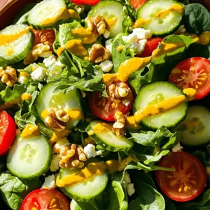 - 2 cups cooked chicken breast - 4 cups mixed greens - 1 cup cherry tomatoes - 1/2 cucumber - 1/4 red onion I love starting with cooked chicken breast. It adds protein and heartiness. For the greens, I use a mix. Spinach, arugula, and romaine add great flavor. Cherry tomatoes bring sweetness. Slice them in half for bursts of juice. The cucumber gives a nice crunch. Slice it thin for the best texture. Red onion adds a sharp touch. Just a little goes a long way. - 3 tablespoons honey - 3 tablespoons Dijon mustard - 2 tablespoons extra virgin olive oil - Salt and pepper The dressing makes this salad shine. Honey adds natural sweetness. Dijon mustard brings a nice kick. Olive oil makes it smooth and rich. Don't forget salt and pepper. They help elevate all the flavors. - 1/2 cup walnuts - 1/4 cup feta cheese - Fresh herbs like parsley or basil I love adding walnuts. They give a nutty flavor and crunch. Feta cheese is creamy and tangy. It pairs well with the dressing. Fresh herbs like parsley or basil add color and freshness. You can mix and match these garnishes. Just go for what you enjoy! For the full recipe, check out the detailed instructions. - Combine chicken, greens, tomatoes, cucumber, and onion in a large bowl. - Toss gently for even distribution. This keeps every bite balanced. - In a small bowl, whisk honey, Dijon mustard, and olive oil together. - Season with salt and pepper to taste. This dressing adds a sweet and tangy kick. - Drizzle dressing over the base mix. - Toss to coat all ingredients well. - Add walnuts and feta, then perform a final toss. This step adds crunch and creaminess. For the full recipe, check out the detailed instructions. Enjoy this fresh and flavorful delight! To make your dressing just right, you can adjust the sweetness or tanginess. If you like it sweeter, add more honey. For extra tang, use more Dijon mustard. You can also try using maple syrup instead of honey for a different taste. If you have dietary needs, swap out the honey for agave syrup to keep it vegan. You can replace the Dijon with a grainy mustard for a rustic feel. If you want a lighter option, use Greek yogurt instead of olive oil. To make your salad look great, serve it in a big, colorful bowl. You can also plate it in smaller bowls for a fancy touch. For extra flair, garnish with chopped herbs or a sprinkle of nuts on top. Pair your salad with crusty bread or a light soup for a full meal. A crisp white wine or sparkling water adds a refreshing touch to your meal. To elevate your Honey Mustard Chicken Salad, consider adding fresh herbs like dill or cilantro. These herbs bring a burst of flavor that complements the dressing. You can also sprinkle in some smoked paprika for a hint of warmth. For a nutty crunch, try adding sliced almonds or pecans instead of walnuts. If you want a creamier texture, goat cheese works well in place of feta. These simple changes add depth and variety to your salad. {{image_4}} When you want to change up your Honey Mustard Chicken Salad, many fun ideas exist. Let's explore some tasty variations that keep things fresh and exciting. You can swap out the chicken for plant-based proteins like tofu or chickpeas. Both give you good protein while adding a unique taste. For the dressing, try a low-fat version. Greek yogurt can make a creamy base, cutting down on calories. Summer salads can include juicy fruits like peaches or strawberries. They add sweetness and brightness. In winter, consider adding roasted root veggies like sweet potatoes or beets. These hearty ingredients make the salad feel warm and comforting. You can also toss in seasonal greens like kale for an extra crunch. If you need to make the salad gluten-free, just check your mustard and dressing. Most are safe as is, but always read labels. For a vegan version, replace chicken with chickpeas or grilled veggies. Use maple syrup instead of honey in the dressing for sweetness. This keeps it plant-based while still being delicious. These variations help you enjoy the Honey Mustard Chicken Salad all year long. Be bold and mix in your favorite flavors! To keep your Honey Mustard Chicken Salad fresh and tasty, proper storage is key. - Use an airtight container to keep the salad fresh. - Place the salad in the fridge as soon as possible. - It stays good for about 3 days. - You can enjoy leftovers cold or warm them up. - If you want to heat it, use the microwave on low. - Ensure the chicken reaches 165°F for safety. - I don’t recommend freezing the whole salad. - You can freeze the chicken and dressing separately. - To defrost, place in the fridge overnight before use. - Avoid refreezing once thawed to maintain texture and taste. To make Honey Mustard Chicken Salad vegan, swap chicken for chickpeas or tofu. Use vegan honey or maple syrup instead of regular honey. Replace feta cheese with a dairy-free version or omit it. For dressing, use vegan Dijon mustard. These changes keep the salad tasty and satisfying. The ingredients in Honey Mustard Chicken Salad offer many health benefits. Chicken provides protein for muscle strength. Mixed greens are rich in vitamins A and C, which boost immunity. Cherry tomatoes add antioxidants, like lycopene, good for heart health. Cucumbers bring hydration and fiber for digestion. Walnuts give healthy fats that support brain health. Yes, rotisserie chicken works great in this salad. It saves time and adds flavor. Just shred or chop the chicken pieces before mixing them into the salad. You can enhance the taste by adding a bit of the chicken's juices to the dressing. This adds extra flavor without much effort. You can pair Honey Mustard Chicken Salad with various dishes. Serve it with warm bread or a side of quinoa for a filling meal. For drinks, iced tea or sparkling water complements the salad well. Fresh fruit or a light dessert wraps up the meal nicely. This blog post provided a complete guide to making Honey Mustard Chicken Salad. We covered the essential ingredients, step-by-step instructions, and tips for perfecting the dish. I shared variations to suit different diets and seasons, plus storage advice to keep leftovers fresh. In conclusion, this recipe is easy, tasty, and flexible. You can enjoy it your way, whether healthy or indulgent. Try it today and elevate your salad game!