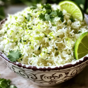 - 1 cup long-grain rice - 2 cups vegetable broth (or water) - 1 tablespoon olive oil - 1 lime (for zest and juice) - 1/2 cup fresh cilantro, finely chopped - 1 teaspoon garlic powder - 1/2 teaspoon onion powder - 1/2 teaspoon salt - 1/4 teaspoon black pepper To make cilantro lime rice, gather your ingredients first. I love using long-grain rice because it cooks up fluffy and separates well. Vegetable broth adds great flavor. You can also use water if you prefer. Olive oil is perfect for sautéing the rice. The lime gives a fresh, zesty taste. Make sure to zest the lime before cutting it. Fresh cilantro brings a bright color and taste to the dish. Garlic and onion powders help boost the flavors. Finally, salt and black pepper add just the right seasoning. This combination creates a simple, yet tasty side dish that complements various meals. For the complete recipe, check out the Full Recipe section. - Rinse the long-grain rice Start by rinsing the rice under cold water. This step is key. It removes extra starch. Rinse until the water runs clear. Drain the rice well and set it aside. - Sauté the rinsed rice in olive oil In a medium saucepan, heat some olive oil over medium heat. Once warm, add in the rinsed rice. Sauté for 2-3 minutes. Stir frequently until the rice looks slightly clear. - Add vegetable broth and bring to a boil Carefully pour in the vegetable broth or water. Turn up the heat to bring it to a boil. Watch closely as it will bubble quickly. - Reduce heat and cover to simmer After boiling, lower the heat. Cover the saucepan tightly. Let it simmer for 15-18 minutes. The rice should be tender and absorb all the liquid. - Let rice sit after cooking When the rice is done, remove it from heat. Keep the lid on and let it sit for 5 minutes. This helps the rice become fluffy. - Fluff the rice and mix in seasoning After sitting, use a fork to fluff the rice gently. This separates the grains nicely. Now stir in lime juice, lime zest, chopped cilantro, garlic powder, onion powder, salt, and black pepper. - Adjust seasoning to taste Taste your rice to check the flavors. If you want more zing, add extra lime juice or salt. Adjust until it tastes just right. For the full recipe, check out the [Full Recipe]. Rinsing rice is a must. It helps remove excess starch. This step prevents the rice from becoming sticky. Rinsing also leads to a cleaner taste. The key to fluffy rice is using the right water ratio. For this recipe, I use two cups of vegetable broth for one cup of rice. This balance gives you soft and tender grains. Letting the rice sit after cooking is crucial. After you remove it from heat, keep it covered for five minutes. This resting time helps the rice finish cooking and absorb any remaining moisture. For garnishing, I love to sprinkle extra cilantro on top. It adds a fresh touch and bright color. You can also add a lime wedge for an extra zest. When serving, choose a decorative bowl. This makes the dish look more inviting. Place the rice in the center and surround it with lime wedges and cilantro leaves. This not only looks great but also lets guests add more lime if they like. {{image_4}} To make your cilantro lime rice even better, consider these simple tweaks: - Add jalapeños for a spicy kick: If you love heat, chop some fresh jalapeños. Mix them in while cooking for a nice zing. - Incorporate other herbs like parsley: For a fresh twist, try adding chopped parsley. This will give the rice a different flavor profile. Cilantro lime rice pairs well with many dishes. Here are some ideas: - Pairing with tacos and burritos: This rice complements the bold flavors of tacos and burritos perfectly. - Using as a base for protein bowls: Spoon the rice into a bowl, then top with grilled chicken, shrimp, or veggies. It's a satisfying meal. - Adding to salads for extra flavor: You can mix the rice into salads. It adds texture and a burst of flavor. These variations make the dish more exciting and allow you to tailor it to your taste. Enjoy experimenting! To store your leftover cilantro lime rice, choose an airtight container. Glass or plastic containers work great. Make sure to let the rice cool down before sealing it. This keeps it fresh longer. Place it in the fridge right away. It will stay good for about 3 to 5 days. If you want to store it for longer, freeze it. Just scoop it into freezer bags and remove as much air as possible. This method keeps the rice tasty for up to 2 months. When you’re ready to enjoy your leftover rice, you need to reheat it well. The best way is to use the stovetop. Add a splash of water in a pot and heat it on low. Stir the rice often to avoid sticking. This keeps the rice moist and fluffy. You can also use a microwave if you’re short on time. Add a little water to the rice in a bowl. Cover it with a damp paper towel and heat it in short bursts. Stir and check for warmth. For serving after reheating, you can add a squeeze of fresh lime juice. This really brings the flavors back to life. Serve it alongside your favorite dishes, like tacos or grilled chicken. Enjoy your meal! Can I use brown rice instead? Yes, you can use brown rice in this recipe. Brown rice takes longer to cook, about 40-45 minutes. Adjust the water to 2.5 cups for better results. How can I make it vegan? To make cilantro lime rice vegan, simply use water instead of broth. The flavor will still be great with lime and cilantro. What other dishes pair well with cilantro lime rice? Cilantro lime rice goes well with tacos, burritos, and grilled chicken. It also complements fish and beans nicely. Can I substitute lime with lemon? Yes, lemon works as a good substitute for lime. It adds a different but fresh flavor to the rice. What is the best way to increase the recipe yield? To increase the yield, simply double the ingredients. Use 2 cups of rice and 4 cups of broth for a larger batch. Is cilantro lime rice healthy? Yes, cilantro lime rice can be healthy. It is low in fat and provides good carbs. The fresh herbs add nutrients too. What are the calorie counts per serving? One serving of cilantro lime rice has about 180 calories. This can vary based on the specific ingredients used in the recipe. For the Full Recipe, check the details above. This blog post shared a complete guide for making cilantro lime rice. You learned the ingredients needed, from rice to fresh cilantro. I also offered easy steps for cooking, tips for perfect rice, and ways to store leftovers. You can enhance this dish with flavors, or serve it with tacos and bowls. Always feel free to adapt the recipe to fit your tastes. Enjoy making your cilantro lime rice and impress your family and friends!