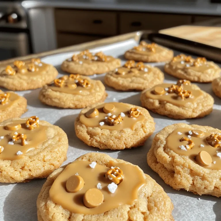 When making Butterscotch Pretzel Cookies, you need just the right ingredients. Each one adds to the sweet and salty delight. Here’s what you’ll need: - 1 cup unsalted butter, softened to room temperature - 3/4 cup packed brown sugar - 1/2 cup granulated sugar - 2 large eggs - 1 teaspoon pure vanilla extract - 2 1/4 cups all-purpose flour - 1 teaspoon baking soda - 1/2 teaspoon fine sea salt - 1 cup butterscotch chips - 1 cup crushed pretzels (plus extra for topping) - Coarse sea salt for sprinkling These ingredients work together to create a cookie that is both chewy and crunchy. The butter and sugars blend for a rich taste. The butterscotch chips melt slightly, adding sweetness, while the pretzels give that perfect crunch. Don't forget to check the [Full Recipe] for more details on how to put it all together. Start by preheating your oven to 350°F (175°C). This step is vital for even baking. While the oven heats, grab two baking sheets. Line them with parchment paper. This will help the cookies from sticking to the sheets. In a large mixing bowl, add 1 cup of softened unsalted butter. Then, pour in 3/4 cup of packed brown sugar and 1/2 cup of granulated sugar. Use an electric mixer to beat these together. Mix until the mixture is light and fluffy. This usually takes about 2 to 3 minutes. Now, add 2 large eggs one by one. Make sure to mix each egg in completely before adding the next. After the last egg, stir in 1 teaspoon of pure vanilla extract. This gives a nice flavor boost to the cookies. In a separate bowl, whisk together 2 1/4 cups of all-purpose flour, 1 teaspoon of baking soda, and 1/2 teaspoon of fine sea salt. This step ensures that the dry ingredients mix well. Gradually add this mix to the wet ingredients. Mix on low speed until just combined. Avoid overmixing; the dough should still be soft and slightly sticky. Next, gently fold in 1 cup of butterscotch chips and 1 cup of crushed pretzels. This will add both sweetness and crunch to each cookie. Make sure the chips and pretzels are evenly mixed into the dough. Using a cookie scoop or a tablespoon, drop rounded portions of the dough onto the prepared baking sheets. Space them about 2 inches apart. For added texture, press a few extra crushed pretzels onto the top of each cookie. Finish by sprinkling a pinch of coarse sea salt on top of each. Place the baking sheets in the oven and bake for 10 to 12 minutes. Look for the edges to turn golden brown. Once baked, let them cool on the baking sheets for about 5 minutes. Then, move the cookies to a wire rack to cool completely. For the full recipe, check out the detailed instructions. Enjoy these sweet and salty treats! To get a great texture, focus on your butter. Use softened unsalted butter. This helps create a creamy base. Mix your butter and sugars well. Aim for light and fluffy. Overmixing can lead to tough cookies. When adding flour, mix just until combined. This keeps the dough soft and slightly sticky. You can swap some ingredients if needed. For a dairy-free version, use vegan butter. You can also replace butterscotch chips with chocolate chips. If you want a crunch, try nuts instead of pretzels. Omit the sea salt if you prefer less saltiness. Make sure to adjust the amount based on your taste. To bake evenly, space your dough balls correctly. Keep about two inches between them on the baking sheet. This allows heat to circulate. Use parchment paper to prevent sticking. Keep an eye on the baking time. Everyone’s oven is different. You want golden edges but soft centers. Rotate your baking sheets halfway through for even results. Check out the Full Recipe for step-by-step details! {{image_4}} You can switch up your cookies by adding chocolate chips. Mixing butterscotch and chocolate gives a rich flavor. Just replace half the butterscotch chips with chocolate chips. This adds a deep, sweet taste that many love. You can use dark or milk chocolate, depending on your preference. This twist makes them even more decadent! Nuts can add crunch and flavor to your cookies. Try adding chopped pecans or walnuts. They mix well with butterscotch and pretzels. If you like dried fruit, add some raisins or cranberries. This gives a burst of sweetness. You can even use coconut flakes for a tropical vibe. Just be careful not to add too much, or the dough may become too dry. You can make these cookies gluten-free with simple swaps. Use gluten-free flour instead of all-purpose flour. For vegan cookies, replace the butter with coconut oil or vegan butter. You can use flax eggs instead of regular eggs. Just mix one tablespoon of ground flaxseed with two and a half tablespoons of water, then let it sit. This will create a great egg substitute! These options let everyone enjoy the sweet and salty delight of butterscotch pretzel cookies. For the full recipe, check out the complete guide. To keep your butterscotch pretzel cookies fresh, store them in an airtight container. Place parchment paper between layers to prevent sticking. Keep them at room temperature for up to one week. If you want to enjoy them later, consider freezing some. This way, you can savor that sweet and salty delight anytime. Freezing cookies is easy. First, let them cool completely. Then, place them in a single layer on a baking sheet. Freeze until solid, then transfer them to a freezer-safe bag. Remove excess air to avoid freezer burn. You can freeze these cookies for up to three months. When you’re ready, just thaw them overnight in the fridge or at room temperature. To bring back the warm, gooey texture, reheat your cookies. Preheat the oven to 350°F (175°C). Place the cookies on a baking sheet and warm them for about 5-7 minutes. This will make them soft and delicious again. Enjoy them fresh, just like they came out of the oven! For the full recipe, check out the detailed instructions above. To make Butterscotch Pretzel Cookies, start with soft butter and sugars. Cream them together in a bowl. Then, add eggs and vanilla. Mix flour, baking soda, and salt in another bowl. Combine the dry mix with the wet mix. Finally, fold in butterscotch chips and crushed pretzels. Scoop dough onto baking sheets, press in extra pretzels, and sprinkle sea salt on top. Bake at 350°F for 10-12 minutes. For the full recipe, check above. Yes, you can make these cookies ahead of time! You can prepare the dough and chill it in the fridge for up to 3 days. This helps the flavors develop even more. When you're ready, scoop and bake as usual. You can also bake them and store them in an airtight container for up to a week. To prevent cookies from spreading, make sure your butter is not too warm. Use cold eggs and chill the dough for about 30 minutes before baking. Also, keep enough space between each cookie on the tray. A good rule is to leave 2 inches apart. Finally, use parchment paper to help maintain their shape while baking. In this post, we explored making Butterscotch Pretzel Cookies. We covered the right ingredients, step-by-step instructions, and tips for perfect cookies. Variations like adding nuts or making gluten-free options were also discussed. For best results, store your cookies properly to keep them fresh. Remember to have fun and experiment with flavors as you bake. Happy cooking!