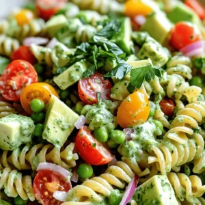 The Green Goddess Pasta Salad is colorful and packed with flavor. Here’s what you need: - 8 oz whole grain pasta (fusilli or penne) - 1 cup cherry tomatoes, halved - 1 cucumber, diced - 1 bell pepper (any color), chopped - 1 cup frozen peas, thawed and drained - ½ cup red onion, finely diced - 1 ripe avocado, diced - ½ cup fresh parsley, roughly chopped - ½ cup fresh basil, roughly chopped - 1 tablespoon fresh lemon juice - ¼ cup plain Greek yogurt - ¼ cup extra virgin olive oil - 1 tablespoon Dijon mustard - Salt and freshly ground pepper to taste You can mix and match veggies based on what you like. Fresh herbs bring bright flavors. The creamy dressing makes the salad rich and satisfying. For the full recipe, check the instructions in the next section. Enjoy the fresh taste with every bite! To start, boil a large pot of salted water. Add 8 oz of whole grain pasta. Cook it according to the package instructions. This usually takes about 8 to 10 minutes. Once the pasta is al dente, drain it in a colander. Rinse the pasta under cold water. This cools it down and stops the cooking process. Next, prepare the dressing. In a high-speed blender, add ¼ cup of plain Greek yogurt, ¼ cup of extra virgin olive oil, 1 tablespoon of fresh lemon juice, and 1 tablespoon of Dijon mustard. Blend these ingredients until smooth. Then, add ½ cup of fresh parsley and ½ cup of fresh basil. Season the dressing with salt and pepper to taste. Now, it’s time to mix everything. In a large mixing bowl, add the cooled pasta. Then, add the vegetables: 1 cup of halved cherry tomatoes, 1 diced cucumber, and 1 chopped bell pepper. Don't forget 1 cup of thawed peas and ½ cup of finely diced red onion. Toss in 1 ripe diced avocado. Finally, pour the prepared dressing over the salad. Gently mix everything until the pasta and veggies are well coated. For the complete recipe, check [Full Recipe]. - Use fresh herbs for a more vibrant flavor. Fresh parsley and basil make a big difference. - Adjust seasoning to achieve the desired taste. Taste your dressing as you mix it. - Chill salad for enhanced flavor. Let it sit in the fridge for at least 30 minutes. - Garnish with extra herbs or avocado slices for presentation. A touch of green adds beauty. - Use pre-cut vegetables to save preparation time. Many stores offer these, making life easier. - Make dressing ahead of time for quick assembly. This way, you can mix the salad in minutes. Enjoy these tips to make your Green Goddess Pasta Salad even better! For the full recipe, check above. {{image_4}} You can boost your Green Goddess Pasta Salad with protein. Adding grilled chicken or shrimp gives it a tasty twist. If you prefer plant-based options, try chickpeas. They add great texture and flavor. For a vegan dressing, swap Greek yogurt for creamy avocado or cashews. This keeps it rich and delicious without dairy. The greens you use can change the salad's flavor. Spinach, arugula, or kale work well. Each green adds its own nutrients. You can also switch herbs based on your taste. Try dill or cilantro for a fresh twist. Mixing different greens makes the salad colorful and healthy. If you need a gluten-free option, use gluten-free pasta. It tastes just as good as regular pasta. You can also change the ingredient amounts. This helps if you need smaller or larger portions. Adjusting the recipe makes it fit your specific needs. Always feel free to make it your own! Store your Green Goddess Pasta Salad in an airtight container. It will stay fresh for up to 3 days. While it’s best enjoyed fresh, the flavors actually improve after chilling. I love letting it sit overnight. It gives the herbs time to blend and enhances the overall taste. Freezing this salad isn’t a great idea. It can change the texture of the fresh ingredients. The creamy dressing can separate, and the veggies may get mushy. Fresh ingredients are best when used right away. Enjoy them at their peak! If you need to serve it later, enjoy it cold or at room temperature. Avoid using a microwave, as this can ruin the texture and flavor. The salad is vibrant and tasty cold, making it a perfect dish for warm days or picnics. For the best experience, stick to serving it fresh or slightly chilled. Green Goddess dressing has a bright and fresh taste. It includes herbs, lemon juice, yogurt, and olive oil. The herbs often used are parsley and basil. These ingredients come together to make a creamy and zesty dressing. You can easily adjust it to taste. Add more herbs for a stronger flavor. Yes, you can make this salad ahead of time. It is actually ideal to chill it before serving. Chilling helps the flavors mix and develop. Aim to let it sit in the fridge for at least 30 minutes. If you make it a day before, the taste will be even better. If you don’t have Greek yogurt, don’t worry! You can use sour cream as a great substitute. Another option is dairy-free yogurt if you want a vegan choice. You can even use mashed avocado for a creamy texture. All these options work well with the dressing. When stored correctly, this salad stays fresh for up to 3 days. Make sure to keep it in an airtight container. The flavors will meld together, making it even tastier. However, it’s best to enjoy it fresh for the best texture and taste. If you notice any changes in smell or texture, it's best to toss it out. This pasta salad is fresh, healthy, and easy to make. We combined whole grain pasta with colorful veggies, creamy dressing, and vibrant herbs. Remember, you can add proteins or swap ingredients based on your taste. The salad stays fresh for three days but tastes even better after chilling. Enjoy creating your delicious twist on this recipe. This dish is perfect for any occasion, making it a great choice for meals and gatherings.