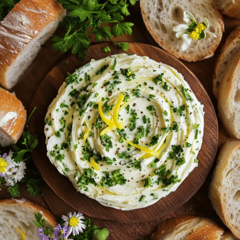 To make this tasty garlic herb butter, gather these key items: - 1 cup unsalted butter, softened to room temperature - 4 cloves garlic, finely minced - 1 tablespoon fresh parsley, finely chopped - 1 tablespoon fresh chives, finely chopped - 1 tablespoon fresh thyme leaves, roughly chopped - 1 teaspoon lemon zest, freshly grated - 1/2 teaspoon sea salt - Freshly cracked black pepper, to taste These ingredients blend well for a rich, creamy butter that bursts with flavor. The garlic brings a punch, while the herbs add freshness. Serve this garlic herb butter with these delicious options: - Assorted crusty breads, like baguette, ciabatta, or sourdough - Crackers for a crunchy texture - Fresh veggies, such as carrot sticks or cucumber slices These accompaniments help balance the richness of the butter. Guests can dip, spread, and enjoy at their own pace. To make your butter board look stunning, consider these decorative touches: - Edible flowers for a pop of color - Extra chopped herbs sprinkled on top - A small cheese knife or spreader placed nearby These details make your garlic herb butter board not just tasty but also a feast for the eyes. For the full recipe, check the previous section. To make the garlic herb butter, gather your ingredients. In a medium mixing bowl, add 1 cup of softened butter. Then, finely mince 4 cloves of garlic and add them to the bowl. Next, chop 1 tablespoon each of fresh parsley and chives, and add those too. Don’t forget 1 tablespoon of thyme leaves and 1 teaspoon of lemon zest. Finally, sprinkle in 1/2 teaspoon of sea salt and some freshly cracked black pepper to taste. Using a fork or spatula, blend all the ingredients. Make sure they mix well. You want a smooth and creamy texture. This step is key for even flavor. Once your garlic herb butter is mixed, it’s time to shape it. Take a wooden board or a nice serving platter. Transfer the butter mixture onto the board. Spread it into an even layer. Use a spatula to create swirls and grooves. This design helps with dipping and spreading. For a bit of flair, you can add extra herbs on top or even some edible flowers. This will make your butter board look beautiful and inviting. Now, it’s time to serve! Place your garlic herb butter board on the table. Arrange an assortment of crusty breads next to it. Baguette, ciabatta, or sourdough work great. You can also add a small cheese knife or spreader for convenience. This invites everyone to dig in and enjoy. The mix of flavors will make your meal special. For the full recipe, check out the details above. Mixing ingredients well is key for a smooth garlic herb butter. Start with room-temperature butter. This makes it easy to blend. Use a fork or spatula, and break up any lumps. Add the minced garlic and herbs next. Mix until you see an even spread of flavors. Aim for a creamy texture. If it feels too thick, add a touch of olive oil. This can help soften it without losing the flavor. You can make your butter even better! Try adding a pinch of red pepper flakes for heat. A dash of smoked paprika adds a nice, warm touch. If you want more zest, add a bit of lime juice. Adjust the salt based on your taste. Always remember to taste as you mix. This way, you can find the perfect balance for your butter. A beautiful butter board catches the eye! Spread the butter in swirls for a lovely look. Use a wooden board or a nice platter for serving. Arrange sliced crusty bread around the butter. This makes it easy for guests to grab. For a fun twist, add edible flowers on top. They not only taste good but also add color. Finally, provide a small knife or spreader for easy serving. {{image_4}} You can mix and match herbs to create your own blend. Basil, dill, and oregano work well. For a Mediterranean twist, try using rosemary and sage. Each herb adds its own unique flavor. Experiment with what you have on hand. Just remember to chop the herbs finely for the best taste. Spices can change the flavor of your garlic herb butter. Try adding a pinch of smoked paprika for warmth. A dash of cumin gives a nice earthiness. You can also use citrus, like lime zest or orange zest. These add a bright note and balance the rich butter. Just remember to start with small amounts. While crusty bread is great, you can serve garlic herb butter in other ways. Spread it on grilled veggies for a tasty side dish. Use it on corn on the cob for a summer treat. You can also mix it into pasta for a quick, flavorful meal. The options are endless, so get creative! To store garlic herb butter, place it in an airtight container. You can also wrap it in plastic wrap. Make sure to seal it well to keep out air and moisture. This helps the butter stay fresh longer. If you made a large batch, consider dividing it for easier use later. Keep the garlic herb butter in the fridge if you plan to use it within a week. If you need it for longer, freezing is a great option. When freezing, shape the butter into logs or small portions. This way, you can easily take out just what you need. Always label the container with the date to track freshness. Garlic herb butter lasts about one week in the fridge. If frozen, it can last up to three months. To thaw frozen butter, move it to the fridge overnight. Avoid thawing at room temperature, as this can change the texture. For best results, keep it in smaller portions. This makes it easy to grab and use whenever you want to enjoy that rich, savory flavor. You can easily make garlic herb butter by hand. Start with softened butter. Use a bowl and a fork or spatula. Add minced garlic, chopped herbs, lemon zest, salt, and pepper. Mix them well until smooth. This method gives you full control over the texture. You can also adjust flavors as you mix. It’s simple and fun! Yes, you can use salted butter. Just keep in mind the saltiness. If you prefer a milder flavor, use unsalted butter. If you go with salted, reduce the added salt in the recipe. This way, you can balance the taste. Experiment and choose what you like best! Pair your garlic herb butter board with a variety of breads. Crusty baguette is a favorite. Ciabatta and sourdough also work well. You can add crackers for a crunchy twist. Fresh veggies like carrot sticks and celery enhance the experience. Cheese and cured meats make great additions too. Enjoy mixing flavors to find your perfect combo! Garlic herb butter is simple and tasty. We discussed main ingredients, easy instructions, and fun tips. You learned how to shape and serve the butter on a board. I shared ways to mix flavors and enhance your dish. From storage tips to fun variations, you now have all you need. Enjoy creating delicious butter boards! Your family and friends will love it.