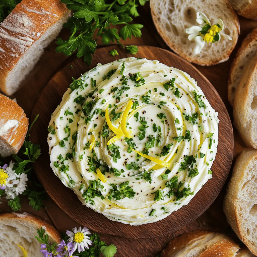 To make this tasty garlic herb butter, gather these key items: - 1 cup unsalted butter, softened to room temperature - 4 cloves garlic, finely minced - 1 tablespoon fresh parsley, finely chopped - 1 tablespoon fresh chives, finely chopped - 1 tablespoon fresh thyme leaves, roughly chopped - 1 teaspoon lemon zest, freshly grated - 1/2 teaspoon sea salt - Freshly cracked black pepper, to taste These ingredients blend well for a rich, creamy butter that bursts with flavor. The garlic brings a punch, while the herbs add freshness. Serve this garlic herb butter with these delicious options: - Assorted crusty breads, like baguette, ciabatta, or sourdough - Crackers for a crunchy texture - Fresh veggies, such as carrot sticks or cucumber slices These accompaniments help balance the richness of the butter. Guests can dip, spread, and enjoy at their own pace. To make your butter board look stunning, consider these decorative touches: - Edible flowers for a pop of color - Extra chopped herbs sprinkled on top - A small cheese knife or spreader placed nearby These details make your garlic herb butter board not just tasty but also a feast for the eyes. For the full recipe, check the previous section. To make the garlic herb butter, gather your ingredients. In a medium mixing bowl, add 1 cup of softened butter. Then, finely mince 4 cloves of garlic and add them to the bowl. Next, chop 1 tablespoon each of fresh parsley and chives, and add those too. Don’t forget 1 tablespoon of thyme leaves and 1 teaspoon of lemon zest. Finally, sprinkle in 1/2 teaspoon of sea salt and some freshly cracked black pepper to taste. Using a fork or spatula, blend all the ingredients. Make sure they mix well. You want a smooth and creamy texture. This step is key for even flavor. Once your garlic herb butter is mixed, it’s time to shape it. Take a wooden board or a nice serving platter. Transfer the butter mixture onto the board. Spread it into an even layer. Use a spatula to create swirls and grooves. This design helps with dipping and spreading. For a bit of flair, you can add extra herbs on top or even some edible flowers. This will make your butter board look beautiful and inviting. Now, it’s time to serve! Place your garlic herb butter board on the table. Arrange an assortment of crusty breads next to it. Baguette, ciabatta, or sourdough work great. You can also add a small cheese knife or spreader for convenience. This invites everyone to dig in and enjoy. The mix of flavors will make your meal special. For the full recipe, check out the details above. Mixing ingredients well is key for a smooth garlic herb butter. Start with room-temperature butter. This makes it easy to blend. Use a fork or spatula, and break up any lumps. Add the minced garlic and herbs next. Mix until you see an even spread of flavors. Aim for a creamy texture. If it feels too thick, add a touch of olive oil. This can help soften it without losing the flavor. You can make your butter even better! Try adding a pinch of red pepper flakes for heat. A dash of smoked paprika adds a nice, warm touch. If you want more zest, add a bit of lime juice. Adjust the salt based on your taste. Always remember to taste as you mix. This way, you can find the perfect balance for your butter. A beautiful butter board catches the eye! Spread the butter in swirls for a lovely look. Use a wooden board or a nice platter for serving. Arrange sliced crusty bread around the butter. This makes it easy for guests to grab. For a fun twist, add edible flowers on top. They not only taste good but also add color. Finally, provide a small knife or spreader for easy serving. {{image_4}} You can mix and match herbs to create your own blend. Basil, dill, and oregano work well. For a Mediterranean twist, try using rosemary and sage. Each herb adds its own unique flavor. Experiment with what you have on hand. Just remember to chop the herbs finely for the best taste. Spices can change the flavor of your garlic herb butter. Try adding a pinch of smoked paprika for warmth. A dash of cumin gives a nice earthiness. You can also use citrus, like lime zest or orange zest. These add a bright note and balance the rich butter. Just remember to start with small amounts. While crusty bread is great, you can serve garlic herb butter in other ways. Spread it on grilled veggies for a tasty side dish. Use it on corn on the cob for a summer treat. You can also mix it into pasta for a quick, flavorful meal. The options are endless, so get creative! To store garlic herb butter, place it in an airtight container. You can also wrap it in plastic wrap. Make sure to seal it well to keep out air and moisture. This helps the butter stay fresh longer. If you made a large batch, consider dividing it for easier use later. Keep the garlic herb butter in the fridge if you plan to use it within a week. If you need it for longer, freezing is a great option. When freezing, shape the butter into logs or small portions. This way, you can easily take out just what you need. Always label the container with the date to track freshness. Garlic herb butter lasts about one week in the fridge. If frozen, it can last up to three months. To thaw frozen butter, move it to the fridge overnight. Avoid thawing at room temperature, as this can change the texture. For best results, keep it in smaller portions. This makes it easy to grab and use whenever you want to enjoy that rich, savory flavor. You can easily make garlic herb butter by hand. Start with softened butter. Use a bowl and a fork or spatula. Add minced garlic, chopped herbs, lemon zest, salt, and pepper. Mix them well until smooth. This method gives you full control over the texture. You can also adjust flavors as you mix. It’s simple and fun! Yes, you can use salted butter. Just keep in mind the saltiness. If you prefer a milder flavor, use unsalted butter. If you go with salted, reduce the added salt in the recipe. This way, you can balance the taste. Experiment and choose what you like best! Pair your garlic herb butter board with a variety of breads. Crusty baguette is a favorite. Ciabatta and sourdough also work well. You can add crackers for a crunchy twist. Fresh veggies like carrot sticks and celery enhance the experience. Cheese and cured meats make great additions too. Enjoy mixing flavors to find your perfect combo! Garlic herb butter is simple and tasty. We discussed main ingredients, easy instructions, and fun tips. You learned how to shape and serve the butter on a board. I shared ways to mix flavors and enhance your dish. From storage tips to fun variations, you now have all you need. Enjoy creating delicious butter boards! Your family and friends will love it.