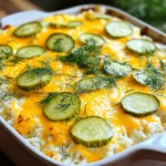 Gather the following ingredients to make the Pickle Ranch Chicken and Rice Bake: - 2 cups cooked rice (white or brown) - 1 lb boneless, skinless chicken breasts, diced - 1 cup dill pickle slices - ½ cup pickle juice - 1 packet ranch seasoning mix - 1 cup shredded sharp cheddar cheese - ½ cup cream cheese, softened - 1 cup low sodium chicken broth - 1 cup frozen peas (optional) - Salt and pepper, to taste - Fresh dill or parsley, for garnish Each ingredient plays a key role in creating the dish's unique flavor. The combination of dill pickles and ranch seasoning adds a punch that makes this meal stand out. Using low sodium chicken broth helps keep the salt levels in check, while the cream cheese adds a lovely creaminess to the casserole. Feel free to customize by choosing different types of rice or adding veggies like bell peppers. If you want a bit of crunch, consider topping the dish with crushed crackers or breadcrumbs before baking. For the full recipe, check out the details provided above. - Preheat the oven to 350°F (175°C). - Prepare and measure all ingredients. This step helps you stay organized. - In a large bowl, combine chicken, rice, pickles, ranch seasoning, and pickle juice. - Mix well until everything is coated. Next, incorporate cream cheese and chicken broth. Stir until smooth and creamy. If you want, you can add frozen peas at this stage. - Transfer the mixture into a greased baking dish. Spread it evenly with a spatula. - Sprinkle cheddar cheese over the top, covering the entire surface. Bake for 30 to 35 minutes. The chicken should be cooked through, and the cheese should be bubbly and golden. - Once done, let it cool for a few minutes. This helps the flavors blend. Garnish with fresh dill or parsley before serving. Enjoy your flavorful dish! To ensure your chicken is fully cooked, use a meat thermometer. Aim for an internal temperature of 165°F. This keeps your chicken safe and juicy. Cut the chicken into even, bite-sized pieces. This helps it cook evenly throughout the dish. Using low sodium chicken broth is key for flavor control. It lets you manage the saltiness of the dish. Balance the salt in the ranch seasoning and cheese with a low sodium broth. This way, you can enjoy a rich taste without it being too salty. The best side dishes for this casserole include a crisp green salad or roasted veggies. These add freshness and color to your meal. You could also serve it with crusty bread for a heartier option. For a more polished look, serve individual portions on plates. Garnish each serving with extra pickle slices and a sprig of fresh dill or parsley. This makes your dish pop with color and adds a burst of flavor. Enjoy the comforting blend of chicken, rice, and pickles with a beautiful presentation! {{image_4}} You can change up the flavors in your Pickle Ranch Chicken and Rice Bake. One easy way is to use different cheeses. Try mozzarella for a milder taste or pepper jack for some heat. Each cheese brings its own flair to the dish. Adding vegetables is another great option. Bell peppers add a sweet crunch, while corn brings a pop of color and sweetness. You can toss in your favorite veggies to make it even more fun and healthy. If you need gluten-free options, look for a gluten-free ranch seasoning. Many brands offer this, so check the labels. It allows you to enjoy the same great taste without gluten. For those on a low-carb diet, swap rice for cauliflower rice. This change keeps your dish light and fresh. It also adds more nutrients. You still get the delicious mix of flavors while keeping it low-carb. For the full recipe, check out Dill-Infused Ranch Chicken and Rice Casserole. After you enjoy the pickle ranch chicken and rice bake, store any leftovers in the fridge. Place the casserole in an airtight container. It will stay fresh for about three to four days. When reheating, use the oven for best results. Preheat it to 350°F (175°C). Cover the dish with foil to keep the moisture in. Heat for about 20 minutes or until warm throughout. You can also use the microwave, but it may dry out the dish. For long-term storage, you can freeze the casserole. If it is unbaked, wrap it well with plastic wrap and then foil. It can last for up to three months in the freezer. If you have baked it, let it cool completely first. Then, wrap it tightly the same way. The shelf life for a baked dish in the freezer is also about three months. When you are ready to enjoy it, thaw it in the fridge overnight. Bake it at 350°F (175°C) until heated through. Can I use different types of chicken? Yes, you can use thighs or even rotisserie chicken. Thighs stay moist, which is great for flavor. Rotisserie chicken saves time and adds a nice touch. Just shred it before mixing. How to make it creamier or zestier? To make it creamier, add more cream cheese or sour cream. For a zestier flavor, mix in extra dill pickle juice or some lemon zest. You can also try adding a bit of hot sauce for a kick! How long can the casserole sit out? It should not sit out for more than two hours. After that, it may not be safe to eat. Cover it well and store it in the fridge to keep it fresh. Can I prepare this dish ahead of time? Yes, you can prepare it a day ahead. Just mix all the ingredients and cover the dish. Store it in the fridge. When you’re ready to bake it, add a few extra minutes to the cooking time. What can I use instead of cream cheese? You can use Greek yogurt for a lighter option. Cottage cheese also works well. Both will keep the dish creamy and delicious. Alternatives for ranch seasoning mix? If you don’t have ranch seasoning, you can make your own. Combine dried herbs like dill, garlic powder, and onion powder. This will give you a similar flavor profile. This dish combines simple ingredients for a tasty meal. We started with cooked rice and diced chicken, adding dill pickles and ranch for flavor. We mixed it with cream cheese and topped it with cheese before baking. Remember, you can adjust ingredients to suit your taste. Store any leftovers properly for later. Enjoy your casserole and get creative with variations. This dish is easy to make and even easier to enjoy with family and friends.