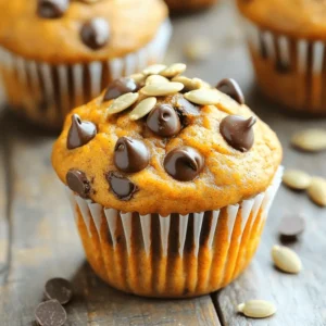 - 1 cup canned pumpkin puree - 1/2 cup packed brown sugar - 1/2 cup granulated sugar - 1/3 cup vegetable oil - 2 large eggs - 1 teaspoon vanilla extract - 1 1/2 cups all-purpose flour - 1 teaspoon baking powder - 1 teaspoon baking soda - 1 teaspoon ground cinnamon - 1/2 teaspoon ground nutmeg - 1/4 teaspoon ground ginger - 1/2 teaspoon salt - 1 cup chocolate chips (semisweet or dark) - Optional: Pumpkin seeds for topping When I make Chocolate Chip Pumpkin Muffins, I love using canned pumpkin puree. It adds moisture and rich flavor. The brown sugar and granulated sugar give a sweet touch. I use vegetable oil for a soft texture. Eggs help the muffins rise and bind the ingredients nicely. I always choose all-purpose flour for the base. Baking powder and baking soda are key for a fluffy muffin. The spices—cinnamon, nutmeg, and ginger—bring warmth and fall vibes. Chocolate chips add delicious bursts of sweetness. If you want to get creative, sprinkle pumpkin seeds on top for crunch. This mix of ingredients creates a cozy, flavorful treat perfect for any fall day. Each bite gives you that warm, seasonal taste. Trust me, you will love these muffins! First, preheat your oven to 350°F (175°C). This warms the oven so your muffins bake evenly. Prepare your muffin tin by lining each cup with paper liners or greasing them lightly with cooking spray or oil. Next, in a large mixing bowl, mix the wet ingredients. Combine 1 cup of canned pumpkin puree, 1/2 cup of packed brown sugar, 1/2 cup of granulated sugar, 1/3 cup of vegetable oil, 2 large eggs, and 1 teaspoon of vanilla extract. Whisk these together until smooth. Now, it’s time to sift and combine the dry ingredients. In a separate bowl, sift together 1 1/2 cups of all-purpose flour, 1 teaspoon of baking powder, 1 teaspoon of baking soda, 1 teaspoon of ground cinnamon, 1/2 teaspoon of ground nutmeg, 1/4 teaspoon of ground ginger, and 1/2 teaspoon of salt. This process helps mix the leavening agents well. Gradually mix the dry ingredients into the wet mixture. Add the dry ingredients in thirds, stirring gently with a spatula or wooden spoon. It’s okay to have a few lumps; avoid overmixing. This keeps the muffins soft. Next, fold in 1 cup of chocolate chips carefully. Make sure they spread evenly throughout the batter. Then, using a scoop or spoon, fill each muffin cup about two-thirds full with the batter. For a nice touch, add a sprinkle of pumpkin seeds on top. Bake the muffins for 18-22 minutes. They are ready when a toothpick comes out clean or with a few moist crumbs. Once baked, let the muffins cool in the tin for 5 minutes before moving them to a wire rack. This cooling step helps them set properly. How to prevent overmixing Overmixing can lead to tough muffins. To avoid this, mix the wet and dry ingredients gently. Stir until just combined. A few small lumps are fine. This keeps the muffins light and fluffy. Ensuring even baking To help your muffins bake evenly, place the muffin tin in the center of the oven. This allows hot air to flow around the muffins. Keep an eye on them during baking. Rotate the tin halfway through for best results. Alternatives for sugar If you want a healthier option, use maple syrup or honey instead of sugar. You may need to adjust the liquid in the batter. Use less liquid if you add a wet sweetener. Vegan substitutions To make these muffins vegan, replace the eggs with flaxseed meal. Mix 1 tablespoon of flaxseed with 3 tablespoons of water for each egg. Let it sit until it thickens. You can also use plant-based milk instead of regular milk. Best pairings with beverages These muffins pair well with coffee or tea. The flavors of pumpkin and chocolate blend nicely with both. Try serving them with a warm spiced cider for a cozy treat. Ideas for garnishing For a special touch, sprinkle powdered sugar on top of the muffins before serving. You can also add pumpkin seeds for crunch. A dollop of whipped cream adds sweetness and creaminess. {{image_4}} You can easily change the taste of your chocolate chip pumpkin muffins. Adding nuts or dried fruits gives a new twist. Try walnuts, pecans, or dried cranberries for texture. You can also explore different types of chocolate. Semisweet chocolate is a classic choice, but milk or dark chocolate adds a rich flavor. Mix and match to find your favorite combo! For those needing gluten-free options, swap all-purpose flour with almond or gluten-free flour. Your muffins will still be fluffy and tasty! If you want to reduce sugar, use a sugar substitute like stevia or applesauce. This keeps the muffins sweet while cutting calories. Fall brings lovely flavors. You can add apple chunks or chopped dates for a seasonal touch. For holiday themes, consider adding spices like allspice or cloves. You could even top your muffins with a cream cheese frosting for festive flair. These changes make your muffins perfect for any occasion! To keep your muffins fresh, use airtight containers. Plastic or glass containers work well. You can also use a resealable bag. Make sure to cool the muffins before you store them. This helps prevent moisture build-up. Place parchment paper between layers to avoid sticking. For refrigeration, store the muffins in the fridge if you want them to last longer. They stay fresh for about a week in the fridge. Remember to wrap them tightly to keep them moist. Freezing muffins is a great way to enjoy them later. First, let the muffins cool completely. Then, wrap each muffin in plastic wrap. You can also use aluminum foil for better protection. Place wrapped muffins in a freezer-safe bag. To thaw, remove a muffin from the freezer. Leave it at room temperature for about an hour. If you want to eat it warm, pop it in the microwave for 15-20 seconds. This brings back the fluffy texture. Chocolate chip pumpkin muffins stay fresh for about 3-5 days at room temperature. If stored in the fridge, they can last a week. Signs of spoilage include mold, an off smell, or a dry texture. If you see any of these signs, it’s best to toss them. Enjoy your muffins while they’re at their best! You can use a toothpick test for doneness. Insert a toothpick into the center of a muffin. If it comes out clean or with a few moist crumbs, your muffins are ready. This simple test helps you avoid underbaking or overbaking. Trust me, it works every time! Yes, you can use fresh pumpkin! To prepare fresh pumpkin, start by cutting it in half and removing the seeds. Roast the halves in the oven until soft. Scoop out the flesh and mash it until smooth. This method gives a rich flavor. Just make sure to measure the same amount as you would with canned pumpkin. You have several options for egg replacements in baking. Common choices include: - 1/4 cup unsweetened applesauce per egg - 1/4 cup mashed banana per egg - 1 tablespoon ground flaxseed mixed with 3 tablespoons water, let sit for a few minutes These substitutes work well in muffins and keep them moist. Yes, you can make these muffins ahead of time! Bake them and let them cool completely. Store them in an airtight container at room temperature. They stay fresh for up to three days. You can also freeze them for longer storage. Just thaw before enjoying. In this article, we explored how to make delicious pumpkin muffins from scratch. We covered the essential ingredients, detailed step-by-step instructions, and shared tips for perfect baking. You can also try variations and discover how to store leftovers. Making these muffins can bring warmth to your kitchen, especially during fall. With a bit of creativity, every batch can be unique. Enjoy your baking journey, and share your tasty results!