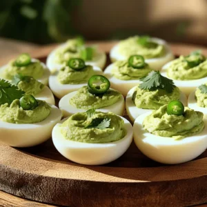 To make avocado deviled eggs, you need a few key items. Here’s the list: - 6 large eggs - 1 ripe avocado - 1 tablespoon Greek yogurt - 1 teaspoon Dijon mustard - 1 teaspoon freshly squeezed lime juice - Salt, to taste - Freshly ground black pepper, to taste These ingredients create a rich and creamy filling that is both tasty and filling. If you want to add a twist to your avocado deviled eggs, consider these extras: - 1 small jalapeño, finely diced (for heat) - Fresh cilantro leaves (for garnish) These optional ingredients can make your dish more exciting. The jalapeño gives a spicy kick, while cilantro adds freshness. Choosing the right avocado is key. Look for these signs: - The skin should be dark green or almost black. - It should feel slightly soft when you press it gently. - Avoid avocados with large dark spots or deep indentations. A ripe avocado will blend smoothly into your filling, making it creamy and delicious. If you buy them hard, let them sit at room temperature for a few days to ripen. To start, take 6 large eggs and place them in a medium saucepan. Fill the pan with cold water until it covers the eggs by about an inch. Turn on the heat to medium-high and wait for the water to boil. When it reaches a rolling boil, cover the pan with a lid. Then, remove the pan from the heat and let it sit for 12 minutes. This method helps make eggs easy to peel later. Once the eggs are cooked, drain the hot water. Transfer the eggs to an ice bath. The cold water cools them quickly for about 5 minutes. After they cool, gently crack the shells and peel them under running water. This makes peeling easier. Slice the eggs in half lengthwise and scoop the yolks into a bowl. Add 1 ripe avocado, 1 tablespoon of Greek yogurt, 1 teaspoon of Dijon mustard, and 1 teaspoon of freshly squeezed lime juice. Sprinkle in some salt and pepper to taste. Use a fork or masher to blend everything until smooth. If you want some heat, mix in a finely diced jalapeño. Now that your filling is ready, it’s time to fill the egg whites. Use a spoon or a piping bag to fill each egg half with the creamy avocado-yolk mixture. Be generous with the filling! For the final touch, garnish each egg with fresh cilantro leaves. This not only adds color but also a fresh taste to your tasty deviled eggs. Serve them on a colorful platter for an eye-catching display. When making avocado deviled eggs, avoid overcooking the eggs. Overcooked eggs become rubbery and dry. Always use a timer for precise cooking. Another mistake is using unripe avocados. They won’t blend well and lack flavor. Make sure your avocado is soft but not brown. Lastly, don’t skip the seasoning. A pinch of salt and pepper enhances the taste. For the creamiest filling, mash the avocado and yolks well. Use a fork or potato masher until smooth. Adding Greek yogurt helps create a rich texture. The yogurt adds creaminess without being too heavy. Mixing in Dijon mustard and lime juice gives your filling a nice zing. Use fresh ingredients for the best flavor. Presentation is key for making your deviled eggs pop. Use a colorful platter to display your eggs. Arrange them in a circle for visual appeal. For an extra touch, drizzle a bit of olive oil on top. Garnish with fresh cilantro leaves for color and flavor. You can also sprinkle some paprika for a vibrant finish. {{image_4}} For a kick, add jalapeño to your deviled eggs. Use one small jalapeño, finely diced. Mix it in with the avocado, yogurt, mustard, and lime juice. This spice enhances the flavor, making each bite exciting. Adjust the amount based on your heat level preference. If you want more heat, leave some seeds in the jalapeño. For a Mediterranean twist, swap Greek yogurt for feta cheese. Crumble 1/4 cup of feta into the yolk mixture. Add chopped kalamata olives and a sprinkle of oregano. These flavors bring a taste of the Mediterranean right to your kitchen. Top with a slice of olive or a sprinkle of paprika for color. To make a vegan version, omit the Greek yogurt and mustard. Use silken tofu for a creamy base. Blend the tofu with avocado, lime juice, and salt. This keeps the dish creamy and rich without eggs. Garnish with smoked paprika or fresh herbs for extra appeal. Store leftover avocado deviled eggs in an airtight container. Keep the eggs in the fridge. They taste best within two days. If you have leftover filling, store it in a separate container. This keeps the egg whites fresh. For meal prep, make the filling ahead of time. Store it in the fridge for up to two days. You can also boil the eggs in advance. Just peel and store them in water. Change the water daily to keep them fresh. Always refrigerate deviled eggs promptly. Avoid leaving them out for more than two hours. If you are serving at a party, keep them on ice. This keeps them cool and safe to eat. Use a shallow container for even cooling. Yes, you can make Avocado Deviled Eggs a few hours ahead. Prepare the filling and store it in the fridge. Keep the egg whites separate until you are ready to serve. This keeps them fresh and avoids sogginess. If you don’t have Greek yogurt, try sour cream. You can also use mashed silken tofu for a vegan twist. Both options add creaminess without changing the flavor much. To keep the avocado green, use lime juice. The acid in lime slows browning. Cover the filling tightly with plastic wrap too. Press the wrap directly onto the filling before refrigerating. This reduces air exposure and keeps it fresh longer. Avocado deviled eggs are easy to make and full of flavor. We covered the key ingredients you'll need for the perfect filling and some great variations to try. I shared tips on avoiding common mistakes and how to make your eggs look great. Remember, you can store any leftovers properly for later. Don’t forget the FAQs to help you make the best choice. Now, go impress your friends with these tasty treats!