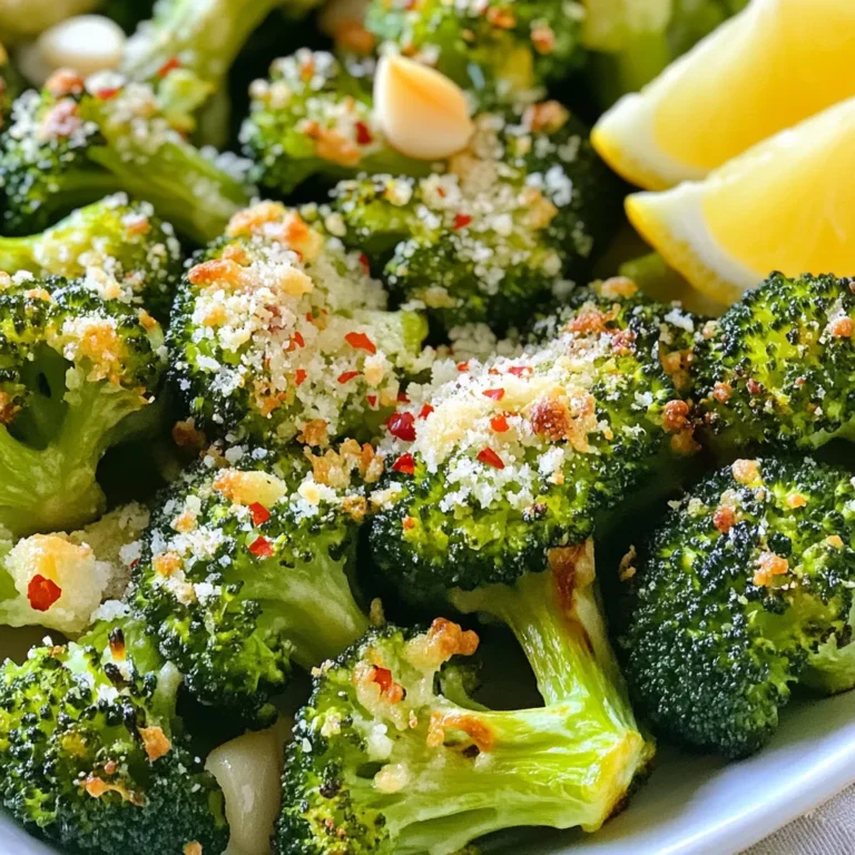 Start with 3 cups of fresh broccoli florets. Look for bright green color and firm stems. Fresh broccoli gives the best flavor and texture. It cooks evenly and gets crispy in the air fryer. Next, grab 3 tablespoons of extra virgin olive oil. This oil adds richness and helps the broccoli crisp up. You will also need 4 cloves of fresh garlic, minced. Garlic brings a bold flavor. For added taste, use 1 teaspoon of garlic powder. If you like heat, add 1/2 teaspoon of crushed red pepper flakes. Season with salt and freshly ground black pepper to your taste. This mix of flavors makes the broccoli pop. Lastly, use 1/2 cup of freshly grated Parmesan cheese. Fresh cheese melts better than pre-shredded. It adds a salty, nutty flavor that pairs well with the garlic. Toss the cheese with the broccoli for that perfect cheesy crust. Start by preheating your air fryer to 400°F (200°C). This step is key for cooking the broccoli evenly. It helps to make the florets crispy on the outside while keeping them tender inside. Take 3 cups of fresh broccoli florets and place them in a large mixing bowl. Drizzle 3 tablespoons of extra virgin olive oil over the florets. Next, add 4 cloves of minced garlic and 1 teaspoon of garlic powder. If you like a bit of heat, add 1/2 teaspoon of crushed red pepper flakes. Season generously with salt and freshly ground black pepper. Now, toss everything together until the broccoli is well-coated. This ensures that every bite bursts with flavor. Carefully place the seasoned broccoli in a single layer in the air fryer basket. Avoid overcrowding to allow hot air to flow around each floret. Cook the broccoli at 400°F (200°C) for 8-10 minutes. Halfway through, give the basket a shake for even cooking. You’ll know it’s ready when the broccoli is crispy and fragrant, with a lovely golden brown color. Keep an eye on it to avoid overcooking. Once done, transfer the crispy broccoli to a serving dish. Serve immediately with lemon wedges for a zesty touch that brightens the flavor. Enjoy your delicious creation! To get super crispy broccoli, always preheat your air fryer to 400°F (200°C). This step warms the air fryer, so your broccoli cooks evenly. Make sure to coat the florets well with olive oil and seasonings. The oil helps create that perfect crunch. Don't skip shaking the basket halfway through cooking. This action ensures all sides get crispy and brown. Want to add more flavor? Try adding lemon zest to the broccoli before cooking. The zest brings a fresh taste that pairs well with garlic and Parmesan. You can also play with spices. A dash of smoked paprika or cumin can add a nice twist. If you like heat, toss in extra crushed red pepper flakes. It will make your dish more exciting and tasty! Overcrowding can ruin your crispy dreams. When you place too much broccoli in the basket, they steam instead of fry. This step makes them soggy. Always spread the broccoli in a single layer. If you have a lot, cook them in batches. This method allows the hot air to flow freely, giving you that delightful crispiness every time! {{image_4}} Want to spice things up? You can add crushed red pepper flakes. Just sprinkle in about 1/2 teaspoon when mixing the broccoli. This gives a nice kick without being too hot. If you want more heat, try cayenne pepper. Start with a small pinch and adjust to your taste. This adds flavor and excitement to your crispy broccoli. Not a fan of Parmesan? You have options! Try using pecorino Romano for a sharper taste. Feta cheese also works well, giving a nice salty flavor. You can even use nutritional yeast for a vegan option. This adds a cheesy flavor without dairy. Feel free to mix and match based on what you have at home. Broccoli is great, but why not add more? You can mix in cauliflower or Brussels sprouts. Cut them into similar sizes for even cooking. Carrots also add color and sweetness. Just toss them in with the broccoli and season as usual. This makes your dish more colorful and adds different textures. Plus, it increases your veggie intake! After you enjoy your crispy garlic Parmesan broccoli, store leftovers in an airtight container. Let the broccoli cool down first. Place it in the fridge for up to three days. Keeping it sealed helps keep the flavors fresh. To reheat, use the air fryer for the best results. Set it to 350°F (175°C). Heat for about 3-5 minutes. This method helps restore the crispiness. You can also use a microwave, but the broccoli may lose its crunch. If you want to save some for later, freezing is easy. First, let the broccoli cool completely. Lay it flat on a baking sheet and freeze for one hour. Once frozen, transfer it to a freezer bag. It can last up to three months. When ready to eat, cook it directly from frozen in the air fryer for about 10-12 minutes. Yes, you can use frozen broccoli. Just thaw and drain it first. This helps remove excess water. Pat it dry with a towel. It won’t be as crisp but will still taste great. The cooking time may be a bit longer, so check it often. To boost the flavor, add more spices. Try lemon zest or fresh herbs like thyme. You can also add a splash of soy sauce for depth. Mix in some balsamic vinegar for a tangy kick. Toss everything well to coat the broccoli evenly. Many seasonings pair nicely with broccoli. Consider smoked paprika for warmth. Cumin adds a lovely earthiness. If you like heat, add chili powder or cayenne pepper. Garlic salt can also enhance the garlic flavor. Experiment to find your favorite blend! In this post, we explored how to make crispy air-fryer broccoli. We covered key ingredients like fresh florets, olive oil, and Parmesan. I shared step-by-step instructions to ensure success. You learned tips for great results, variations to try, and storage advice. Embrace this easy recipe to enjoy healthy broccoli often. Experiment with flavors and share your results! Cooking should be fun and simple. Enjoy your crispy bites guilt-free!