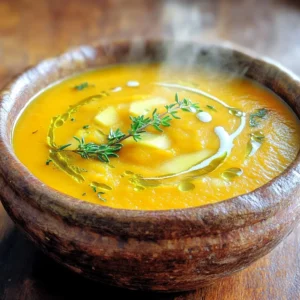 - 1 medium butternut squash, peeled and diced into 1-inch cubes - 2 medium tart apples, such as Granny Smith, cored and diced into small pieces - 1 medium onion, finely chopped - 2 cloves garlic, minced or pressed - 4 cups vegetable broth (low-sodium recommended) - 1 teaspoon ground ginger - 1 teaspoon ground cinnamon - Salt and freshly ground black pepper, to taste - 2 tablespoons extra virgin olive oil - 1/2 cup coconut cream (optional for added creaminess) - Fresh thyme or finely chopped chives for garnish When I make this soup, I always start with fresh and high-quality ingredients. The butternut squash brings a sweet, nutty flavor. Tart apples like Granny Smith add a nice zing. They balance the sweetness of the squash perfectly. You need a medium onion and garlic to build a strong flavor base. The broth gives richness, while spices like ginger and cinnamon add warmth. Olive oil helps sauté the onions and garlic to a soft golden color. If you want extra creaminess, coconut cream is a great choice. It enhances the texture without overpowering the taste. Finally, you can top the soup with fresh thyme or chives. They add a lovely touch and a pop of color. Gather all these ingredients, and you are ready to create a cozy bowl of butternut squash apple soup! 1. Sautéing the onions and garlic Start by adding olive oil to a large soup pot. Heat it over medium. Add the chopped onion and minced garlic. Stir them often. Cook for about five minutes. You want them soft and clear. 2. Adding butternut squash and apples Next, toss in the diced butternut squash and apples. Mix them well. Stir frequently for five to seven minutes. This helps soften them and brings out their flavors. 3. Incorporating spices When the squash and apples soften, add ground ginger and cinnamon. Sprinkle them evenly over the mix. Stir well so all pieces get coated with the warm spices. 1. Boiling and simmering the soup Carefully pour in the vegetable broth. Bring the mixture to a gentle boil. Once boiling, reduce the heat to low. Let it simmer uncovered for 20 to 25 minutes. The squash should be tender enough to pierce with a fork. 2. Blending for a smooth texture After cooking, use an immersion blender to blend the soup. Blend until it is smooth and creamy. If you don’t have an immersion blender, use a standard blender. Blend in batches if needed, then return the soup to the pot. 3. Adding coconut cream (optional) If you like, stir in coconut cream for extra richness. This makes the soup even creamier. Season it with salt and pepper to taste. Heat gently over low until warm. 1. Ideal serving temperature Serve the soup hot for the best taste. It warms you up and brings comfort. 2. Presentation tips and garnishing ideas Use warm bowls for serving. Drizzle a little coconut cream on top. Add fresh thyme or chives for a pop of color. This makes your soup look as good as it tastes. To boost the flavor of your soup, consider adjusting the spices. Adding more ginger will give it a nice kick. If you enjoy warmth, increase the cinnamon for a cozy touch. When it comes to herbs, fresh thyme or chives work best. They add a bright flavor that dried herbs can't match. If fresh herbs aren't available, use dried ones. Just remember, dried herbs are more potent, so use less. You'll need a few key tools to make this soup. A large pot is essential for cooking the ingredients. An immersion blender is perfect for blending the soup smooth. If you don't have an immersion blender, no problem! Use a standard blender instead. Just let the soup cool a bit first, then blend in batches for safety. One common mistake is overcooking the vegetables. Keep an eye on them so they soften but don't turn mushy. This will help keep the soup's texture nice. Another mistake is not balancing the seasoning. Taste your soup before serving. Adjust with salt and pepper to get it just right. A well-seasoned soup can make all the difference! {{image_4}} You can switch out the butternut squash for other squashes. Acorn squash or kabocha squash works well. Sweet potatoes also add a nice twist. Each option gives a different taste and texture. For the apples, try using a sweeter kind like Fuji or Honeycrisp. These apples will change the soup’s flavor. A mix of apples can bring a fun balance of sweet and tart. If you want a vegan soup, just use vegetable broth. This soup is naturally gluten-free, so you don’t need to change much. To make it lower in calories, skip the coconut cream. You can also cut back on olive oil. For a low-fat version, use less oil and add more broth. This way, you still get a great flavor without extra fat. This soup pairs well with warm bread. A crusty baguette or soft rolls can make a nice side. You could also serve it with a fresh salad for a healthy meal. If you want something different, try chilling the soup. Chilled butternut squash apple soup is refreshing on warm days. Just blend it and let it cool in the fridge before serving. To keep your butternut squash apple soup fresh, use airtight containers. Glass or plastic containers work well. Make sure the soup cools first. Store it in the refrigerator for up to four days. If you want to save it longer, freeze it. In the freezer, it can last up to three months. Label your containers with the date you made the soup. This helps you keep track of freshness. When you are ready to enjoy it again, simply thaw it in the fridge overnight before reheating. When reheating soup, the best method is on the stove. Pour the soup into a pot and heat it over low to medium heat. Stir it often to ensure even heating. If you prefer a microwave, use a microwave-safe bowl. Heat it in short bursts, stirring in between. To avoid separation issues with the coconut cream, add it in slowly while stirring. This keeps the soup smooth and creamy. If you notice the soup thickening too much, add a splash of broth or water to get the right texture. Enjoy your warm, flavorful soup! Butternut squash apple soup is a warm mix of sweet and savory. The squash gives it a creamy base, while tart apples add a light sweetness. You can taste hints of ginger and cinnamon, which bring cozy flavors. The texture is smooth and velvety, creating a comforting bowl of goodness. This soup is perfect for chilly days and makes you feel warm inside. Yes, you can freeze this soup! To do this, let it cool completely. Next, pour it into an airtight container or freezer bag. Make sure to leave some space at the top for expansion. It can last in the freezer for about three months. When you're ready to eat, thaw it in the fridge overnight. Reheat gently on the stove for the best taste. Absolutely! If you're vegan, skip the coconut cream or use a plant-based alternative. You can also swap the vegetable broth for homemade broth or water. If you have nut allergies, avoid any nut-based creams. The recipe is flexible, so you can adjust it to fit your needs without losing flavor. In the fridge, this soup stays fresh for about four to five days. Store it in a sealed container to keep it safe. If you notice any changes in smell or color, it’s best to toss it. Reheat only the amount you plan to eat to keep the rest fresh. This blog covered how to make Butternut Squash Apple Soup from start to finish. You learned about the key ingredients, cooking steps, and helpful tips. Remember, you can customize this soup to fit your needs. Store leftovers properly for later enjoyment. This warm dish is not just tasty; it's also great for your health. Enjoy exploring variations and making it your own. Happy cooking!