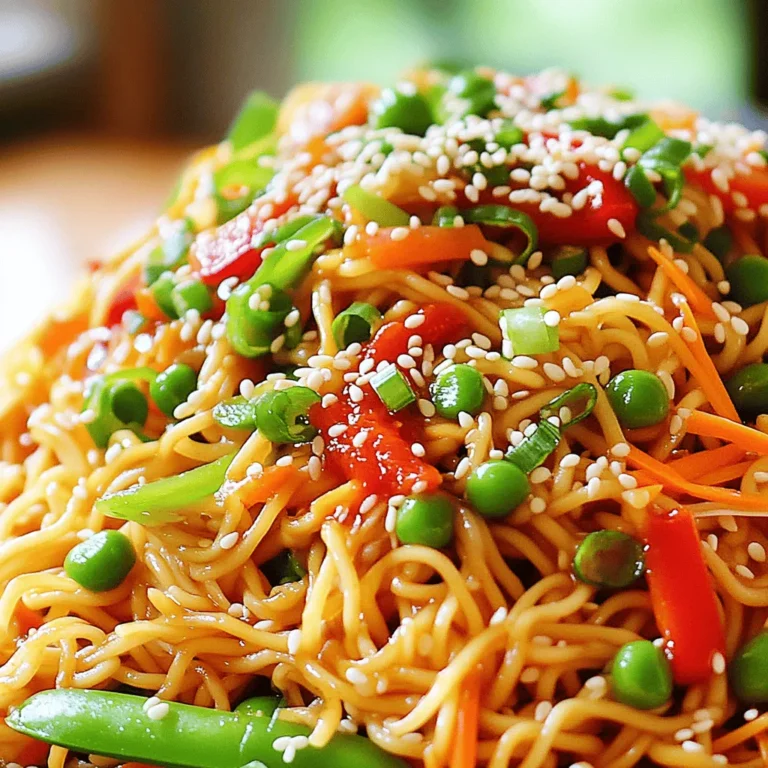 - 8 oz rice noodles - 3 tablespoons sesame oil (divided) - 2 tablespoons soy sauce (or tamari for gluten-free) - 2 tablespoons sriracha (adjust according to your spice preference) - 1 tablespoon rice vinegar - 2 teaspoons honey or maple syrup - 1 clove garlic, minced - 1 teaspoon fresh ginger, grated - 1 red bell pepper, julienned - 1 cup shredded carrots - 1 cup snap peas, trimmed - 4 green onions, chopped - 2 tablespoons sesame seeds - Fresh cilantro for garnish (optional) You can swap rice noodles for any noodle you like. Try using whole wheat or even zucchini noodles for a fresh twist. If you need a gluten-free option, tamari works great instead of soy sauce. Use agave syrup if you don't have honey or maple syrup. For the spicy kick, chili paste can replace sriracha. If you want more crunch, add nuts like peanuts or cashews. Always pick fresh veggies for the best taste. Look for bright colors and firm textures. When buying ginger, choose pieces that are smooth and plump. For garlic, select bulbs that are dry and firm. Fresh herbs like cilantro should feel vibrant and fragrant. If possible, shop at local farmers' markets for the tastiest and most seasonal options. To start, fill a large pot with water. Bring it to a rolling boil. Carefully add 8 ounces of rice noodles. Cook them according to the package instructions. You want them tender, but not mushy. Once cooked, drain the noodles. Rinse them under cold water to stop cooking. Set them aside in a colander. Next, grab a medium bowl. Combine 2 tablespoons of sesame oil, soy sauce, and 2 tablespoons of sriracha. You can use tamari for a gluten-free option. Add 1 tablespoon of rice vinegar, 2 teaspoons of honey or maple syrup, and 1 clove of minced garlic. Don’t forget 1 teaspoon of grated fresh ginger. Whisk everything together until it is smooth. Taste the sauce and add more sriracha if you like it spicier. Now, heat a large skillet or wok over medium-high heat. Add 1 tablespoon of sesame oil. Once it shimmers, add the julienned red bell pepper, shredded carrots, and snap peas. Stir-fry for about 3 to 5 minutes. You want the veggies to be bright and tender-crisp. After your veggies are ready, add the drained noodles to the skillet. Pour the sauce over the noodles and vegetables. Use tongs or a spatula to toss everything together. Make sure the noodles are coated well. Heat everything through for about 2 minutes. Finally, take the skillet off the heat. Fold in the chopped green onions. Sprinkle sesame seeds on top. If you like, add fresh cilantro for extra flavor. Serve the noodles in bowls. You can add more green onions and sesame seeds on top. Lime wedges on the side add a zesty touch. Enjoy your spicy sesame noodles! To make great noodles, start with rice noodles. You need 8 oz for this dish. Boil water in a large pot, then add your noodles. Cook them until they are tender but not mushy. This usually takes 4-6 minutes. Drain them well and rinse under cold water. This step keeps them from sticking. Let them sit in a colander. This way, they stay dry and ready for your sauce. Do you love heat? You can change the spice to fit your taste! The recipe calls for 2 tablespoons of sriracha. If you want it spicier, add more. Just remember, start with small amounts. You can always add more, but you can’t take it out. If you prefer less spice, use only 1 tablespoon. You can also try a milder sauce if you want a gentler flavor. Prep can be quick and easy. Chop your veggies while the noodles cook. Use a sharp knife for fast cutting. You can julienne the red bell pepper and shred the carrots in no time. Also, measure your sauce ingredients ahead of time. This helps you mix everything faster. Keep your workspace clean and organized. It makes cooking smoother and more fun! {{image_4}} You can boost your spicy sesame noodles with protein. Chicken, shrimp, or tofu work well. For chicken, slice it thin and cook it in the skillet before the veggies. If using shrimp, add them right after the veggies. Tofu can be cubed and pan-fried until golden. This adds flavor and makes your meal more filling. Change up the veggies based on what you like. Broccoli, bell peppers, or bok choy add color and crunch. You can also try mushrooms or zucchini for a different taste. Just make sure to stir-fry them until they're bright and tender. This keeps the dish fresh and exciting, letting you use what’s in your fridge. To make this dish gluten-free, swap the soy sauce with tamari. Tamari is a great choice and tastes just as good. Also, ensure your rice noodles are certified gluten-free. This way, everyone can enjoy the delicious flavors without worry. After you enjoy your spicy sesame noodles, store any leftovers in an airtight container. This helps keep the flavors fresh. Place the noodles in the fridge within two hours of cooking. They will stay good for about three to four days. If the noodles seem dry, add a splash of sesame oil or soy sauce to keep them tasty. To reheat the noodles, you can use a microwave or a skillet. For the microwave, place the noodles in a bowl. Add a little water or sauce to prevent drying out. Heat on medium for one to two minutes, stirring halfway. If using a skillet, heat a small amount of sesame oil over medium heat. Add the noodles and stir until hot, about three to five minutes. This method keeps the noodles from getting mushy. For easy meal prep, cook a double batch of these noodles. Divide the noodles and veggies into meal prep containers. Store the sauce separately to keep everything fresh. When you are ready to eat, simply mix the sauce in before reheating. This tip makes it easy to grab a tasty meal on busy days. You can also add extra veggies or protein to your meal prep for more variety. Yes, you can make these noodles ahead of time. Cook the rice noodles and store them in an airtight container. Keep the sauce and veggies separate. This way, they stay fresh. When you are ready to eat, just combine everything and heat it up. This method saves time and keeps flavors bright. If you need a sriracha substitute, try chili paste or hot sauce. You can also use red pepper flakes for some heat. If you want less spice, use sweet chili sauce or even ketchup. Adjust the amount based on your taste. Always start small and add more if needed. Yes, these noodles are great for meal prep. They store well in the fridge for up to three days. Just keep the noodles, sauce, and veggies separate until you are ready to eat. This keeps the noodles from getting soggy. For a quick meal, reheat everything together in a pan. Enjoy the taste of takeout at home! This blog post covered essential ingredients, step-by-step cooking, and helpful tips for making delicious rice noodles. You now know how to choose fresh ingredients, cook perfectly, and customize your dish. Plus, we explored storage methods and answered common questions. Experiment with protein and veggies that you enjoy. With all these tips, you’ll make tasty noodles that suit your needs. Enjoy your cooking journey!