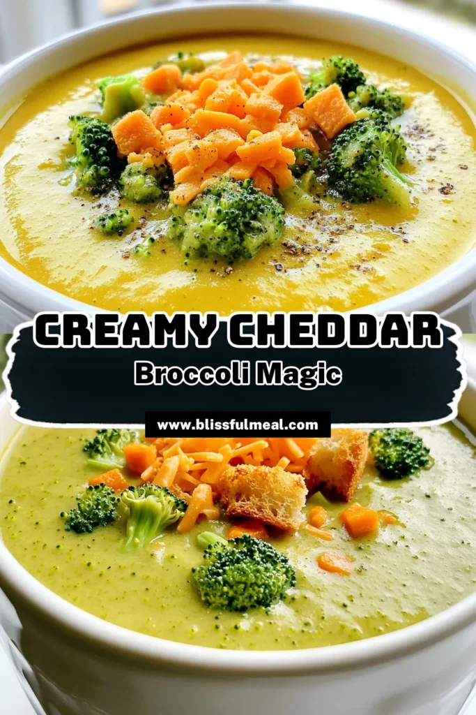 Indulge in the ultimate comfort food with this Creamy Cheddar Broccoli Bliss recipe! Perfectly creamy and bursting with fresh flavors, this slow cooker soup combines broccoli, carrots, and sharp cheddar for a cozy meal in just 5 hours. It's easy to make and a family favorite, ready to be devoured with crunchy croutons. Click to explore the full recipe and bring this delightful dish to your dinner table tonight! #CreamySoup #CheddarBroccoli #SlowCookerRecipes #ComfortFood