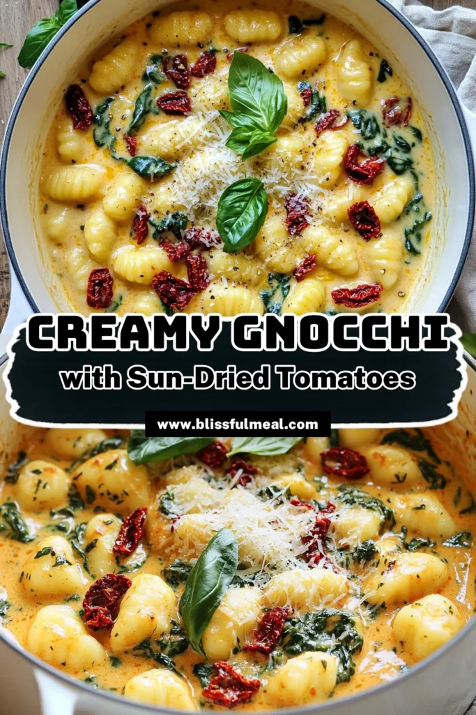 Indulge in the rich flavors of Creamy Sun-Dried Tomato Gnocchi, a one-pot wonder that’s quick and satisfying! With just a few simple ingredients like potato gnocchi, sun-dried tomatoes, and fresh spinach, you can whip up a delicious meal in under 30 minutes. Perfect for weeknight dinners, this creamy dish will have everyone asking for seconds. Click through for the full recipe and bring a taste of Italy to your kitchen! #Gnocchi #OnePotMeals #PastaRecipes #DinnerIdeas