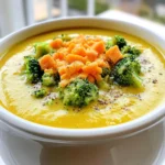 - 4 cups fresh broccoli florets - 1 medium onion, finely chopped - 3 cloves garlic, minced - 2 cups carrots, peeled and diced - 3 cups low-sodium vegetable broth - 1 cup heavy cream - 1 teaspoon dried thyme - 1 teaspoon freshly ground black pepper - 1½ cups sharp cheddar cheese, freshly shredded - Salt to taste - Optional toppings: Croutons and extra shredded cheddar To make a great creamy cheddar broccoli soup, you need fresh, vibrant ingredients. Start with four cups of broccoli florets. They add color and nutrition. Then, chop one medium onion finely. This will give your soup a sweet base. Next, mince three cloves of garlic. Fresh garlic brings a strong flavor that enhances the soup. Carrots add sweetness and texture. Use two cups of peeled and diced carrots. They should be cut small so they cook well. For your soup's liquid base, grab three cups of low-sodium vegetable broth. This keeps the flavors bright and balanced. Add one cup of heavy cream for that rich, creamy finish. Spice your soup up with one teaspoon of dried thyme and one teaspoon of freshly ground black pepper. These seasonings add depth. Finally, use one and a half cups of freshly shredded sharp cheddar cheese. It melts beautifully and gives a strong cheese flavor. Don’t forget to add salt to taste. Optional toppings like croutons and extra shredded cheddar cheese can make your soup even more delightful. With these ingredients, you’re ready to create a comforting bowl of creamy cheddar broccoli soup! Start by chopping your veggies. You need 4 cups of fresh broccoli florets. Cut them into bite-sized pieces. Next, finely chop one medium onion. Then, peel and dice 2 cups of carrots into small cubes. Lastly, mince 3 cloves of garlic. Set all these ingredients aside. For the broth, choose 3 cups of low-sodium vegetable broth. This keeps the soup light and flavorful. Now, it’s time to use the slow cooker. First, add the broccoli, onion, garlic, and carrots into the pot. Sprinkle one teaspoon of dried thyme over the veggies. This adds a nice herbal flavor. Pour in the vegetable broth, covering the vegetables completely. Next, season with one teaspoon of freshly ground black pepper and salt to taste. Stir gently to mix everything. Cover the slow cooker with its lid. Set it to cook on low for about 4 to 5 hours. Check if the veggies are tender. They should pierce easily with a fork. Once the cooking time is up, it’s blending time! Use an immersion blender to puree the soup directly in the slow cooker. If you want a super smooth texture, you can use a stand blender. Just be careful with the hot liquid. After the soup is creamy, add 1½ cups of freshly shredded sharp cheddar cheese and 1 cup of heavy cream. Stir well until the cheese melts and everything is creamy. Taste your soup and adjust the salt and pepper if needed. Serve hot in bowls. Top with croutons and some extra cheese for a delicious finish. Enjoy! To make your soup shine, adjust the seasonings. You can add a bit more thyme for an earthier taste. If you like heat, try adding a pinch of cayenne. Always taste before serving. This way, you can add salt or pepper to suit your liking. Avoid overcooking the vegetables by checking them often. Set a timer for 4 hours. Use a fork to test if they are tender. If they are soft but not mushy, you’re ready to blend. Using an immersion blender is simple and quick. You can blend right in the slow cooker. This method saves time and reduces cleanup. If you prefer a stand blender, let the soup cool first. Be careful not to fill it too full to avoid spills. For that perfect smooth texture, blend until there are no chunks left. If you want it creamier, blend a bit longer. You can always add more cheese and cream after blending. Pair your soup with crusty bread or a fresh salad. This adds texture and balances the meal. A light vinaigrette salad works well alongside the creamy soup. Garnish your bowls with croutons for crunch. A sprinkle of extra cheddar cheese on top adds a nice visual touch. Fresh herbs, like parsley, can also brighten up your dish. Enjoy your creamy cheddar broccoli soup! {{image_4}} You can add proteins to boost flavor and make the soup heartier. Chicken is a great choice. Cooked and shredded chicken works well. Just stir it in after blending the soup. Bacon also adds a nice crunch. Cook and crumble it on top before serving. If you want a vegetarian option, try adding cooked lentils or chickpeas. These options give you protein without meat. They blend well with the soup's creamy texture. You might want a lighter soup. To do this, use half-and-half instead of heavy cream. This keeps the soup rich without being too heavy. For a vegan option, use coconut milk. It adds creaminess and a hint of sweetness. If you're avoiding dairy, consider cashew cream. Blend soaked cashews with water. This mix mimics the creaminess of heavy cream without the dairy. Spices and herbs can take your soup to the next level. Add a pinch of cayenne pepper for heat. You can also try rosemary or basil for a fresh twist. Changing the cheese is another way to enhance flavor. Gouda or Monterey Jack can add a smoky taste. Mixing cheeses like cheddar and mozzarella gives a unique flavor and texture. Experiment with what you love! To store leftover soup properly, let it cool first. This step helps keep the texture right. Use airtight containers to prevent spills and keep the soup fresh. Glass or BPA-free plastic containers work best. For freezing, choose containers that are safe for the freezer. Use freezer bags or rigid containers with tight lids. These options save space and protect the soup from freezer burn. When reheating, aim to keep the creamy texture. For the microwave, use a microwave-safe bowl. Heat it in short bursts, stirring in between. This helps the soup heat evenly. If you prefer the stovetop, pour the soup into a pot. Heat it over low to medium heat. Stir often to avoid sticking. This way, you maintain that rich, creamy mouthfeel. Your soup can last up to three months in the freezer. If stored well, it keeps its flavor and texture. To thaw, move the soup from the freezer to the fridge overnight. For quicker thawing, place the container in cold water. This method is safe and fast. After thawing, reheat it as described above to enjoy it again. You can add heat to your soup in a few ways. One option is to mix in red pepper flakes. Start with a small amount and add more to taste. Another choice is to use diced jalapeños. These will give the soup a nice kick. You could also try adding hot sauce for a tangy flavor. Just remember to adjust other seasonings to balance the heat. Yes, you can use frozen broccoli. It saves time and is easy to find. However, frozen broccoli can change the texture a bit. It may become softer than fresh broccoli after cooking. This may result in a creamier soup. The flavor will still be good, so it’s a great option if you’re in a pinch. Yes, you can make the soup dairy-free. Use coconut milk or almond milk instead of cream. For cheese, try a dairy-free cheddar or nutritional yeast. These swaps will keep the soup creamy and tasty. Just be sure to check labels for allergens if needed. This soup can last in the fridge for about 3 to 4 days. Make sure to store it in an airtight container. Always check for signs of spoilage before eating. If you notice any off smells or mold, it’s best to toss it out. Yes, you can double the recipe easily. Just make sure your slow cooker can hold all the ingredients. Cooking time may stay the same, but check for doneness. You can always blend in batches if needed. Enjoy sharing this delicious soup with friends and family! This blog post outlines how to make a tasty and easy soup. We covered fresh veggies, broth, and cheese, plus key tips for cooking and serving. I shared methods for blending and even variations for flavor and texture. Remember, you can customize this recipe to fit your taste and dietary needs. Enjoy creating a delicious soup that warms the soul and brings smiles to the table. Happy cooking!