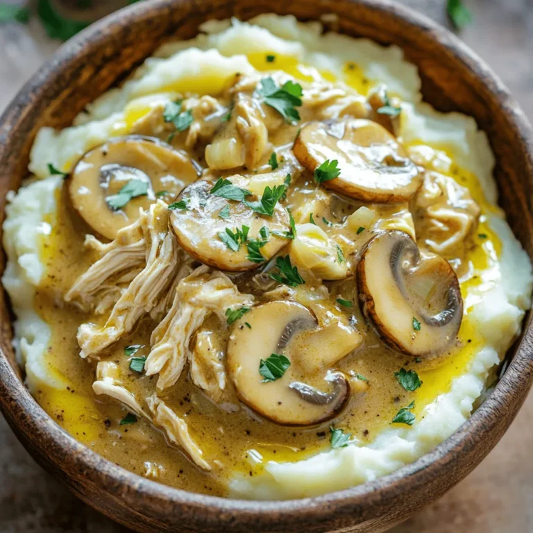 - 4 boneless, skinless chicken breasts - 2 cups cremini mushrooms, sliced - 1 cup onion, diced - 3 cloves garlic, minced The main ingredients are simple yet full of flavor. The chicken breasts form the base of the dish. They cook to tenderness and soak up the creamy sauce. Cremini mushrooms add a rich, earthy taste. Sautéed onions and garlic bring sweetness and aroma to the mix. - 1 cup chicken broth - 1 cup heavy cream - 1 tablespoon Dijon mustard - 1 teaspoon dried thyme - 1 teaspoon paprika - Salt and freshly ground pepper, to taste The sauce is the star here. Chicken broth creates a savory foundation. Heavy cream adds richness and a smooth texture. Dijon mustard gives a nice tang. Thyme and paprika add warmth and depth. Adjust salt and pepper to your taste for a perfect flavor. - 1 tablespoon fresh parsley, finely chopped (for garnish) - 2 tablespoons extra-virgin olive oil - Salt and pepper Garnishing adds the final touch. Fresh parsley brightens the dish and adds color. Olive oil helps to sear the chicken, enhancing its flavor. Salt and pepper boost all the other tastes. Together, these ingredients make your meal beautiful and delicious. 1. Heat 2 tablespoons of extra-virgin olive oil in a large skillet over medium heat. 2. Once the oil is hot, add 4 boneless, skinless chicken breasts. 3. Sear each side for about 3-4 minutes. Look for a nice golden-brown crust. 4. Once seared, transfer the chicken to your slow cooker. 1. In the same skillet, add 1 cup of diced onion and 3 cloves of minced garlic. 2. Sauté for about 2-3 minutes. Wait until the onions turn translucent. 3. Next, add 2 cups of sliced cremini mushrooms to the skillet. 4. Cook for another 5 minutes. Stir occasionally until the mushrooms soften. 1. In a medium bowl, whisk together 1 cup of chicken broth, 1 cup of heavy cream, and 1 tablespoon of Dijon mustard. 2. Add 1 teaspoon of dried thyme and 1 teaspoon of paprika. 3. Season with salt and pepper to taste. Mix well until smooth. 4. Pour the sautéed onions, garlic, and mushrooms over the seared chicken in the slow cooker. 5. Finally, gently pour the creamy broth mixture over everything. Make sure it covers the chicken and veggies evenly. To make your dish shine, searing the chicken is key. This step adds depth and a lovely crust. Use fresh ingredients whenever possible. They bring out the best flavors in your creamy mushroom chicken. You can choose between low and high settings on your slow cooker. Cooking on low takes about 6-7 hours. If you're short on time, the high setting needs 3-4 hours. Always check for doneness. The chicken should be tender and shred easily. Pair your creamy mushroom chicken with tasty side dishes. Mashed potatoes or fluffy rice are great options. For a nice touch, drizzle extra sauce over the chicken. Garnish with fresh parsley for a pop of color. {{image_4}} You can change the mushrooms for a new taste. Try shiitake or portobello mushrooms. These mushrooms add unique flavors. You can also mix different types for a fun twist. Adding vegetables can also boost this dish. Think about carrots, bell peppers, or peas. These veggies add color and nutrients. Just chop them up and throw them in the slow cooker. Different seasonings can make the dish your own. Try adding rosemary or oregano for a fresh taste. You can also use Italian seasoning for a classic flavor. Wine can enhance the creaminess too. A splash of white wine adds depth. If you love cheese, sprinkle in some parmesan. It melts nicely and gives a rich taste. For gluten-free options, use gluten-free broth. Check that your Dijon mustard is gluten-free too. This way, everyone can enjoy the dish. If you want a dairy-free version, swap heavy cream for coconut milk. It adds creaminess without dairy. You can also use dairy-free cheese for extra flavor. Store leftover creamy mushroom chicken in an airtight container. It keeps well in the fridge for up to three days. Make sure the chicken cools down before sealing it. This helps keep the dish fresh and tasty. To freeze, place the cooled chicken in a freezer-safe bag. Remove as much air as possible before sealing. You can freeze it for up to three months. When you're ready to eat, thaw the chicken in the fridge overnight. To reheat, use a microwave or put it back in a pot. Stir it gently to heat evenly. Add a splash of chicken broth to keep it creamy and moist. Enjoy your meal again just as delicious as the first time! Can I use frozen chicken? Yes, you can use frozen chicken. Just make sure to add extra cooking time. Plan for about 1-2 hours more on low heat. This helps ensure the chicken cooks through. How can I make it spicier? To add spice, try using crushed red pepper or cayenne pepper. You can also add a dash of hot sauce. Adjust the amounts to match your spice level. Can I double the recipe? Yes, you can double the recipe. Just make sure your slow cooker can hold all that food. Adjust the cooking time if needed, but it should stay the same. What can I use instead of heavy cream? You can use half-and-half or coconut milk as a substitute for heavy cream. These options will still give a rich flavor but with less fat. How to know when the chicken is done? The chicken is done when it reaches an internal temperature of 165°F. You can also check if it shreds easily with a fork. Can I cook it on the stovetop instead? Yes, you can cook it on the stovetop. Sear the chicken, then add the veggies and broth. Let it simmer for about 30-40 minutes on low heat. Make sure to stir occasionally. This recipe is all about making a tasty meal with simple steps. We explored the main ingredients like chicken, mushrooms, and onions, along with tasty sauces. I shared tips for adding flavor and suggested ways to switch things up with variations. Remember the right cooking times for best results and how to store leftovers safely. Cook this dish your way, and enjoy every bite. You’ll impress family and friends while having fun in the kitchen!
