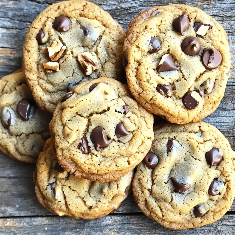 - 1 cup unsalted butter (2 sticks) - 1 cup brown sugar, packed - 1/2 cup granulated sugar - 1 large egg - 1 teaspoon pure vanilla extract - 2 1/4 cups all-purpose flour - 1 teaspoon baking soda - 1/2 teaspoon sea salt - 1 cup semi-sweet chocolate chips - 1/2 cup chopped pecans or walnuts (optional) - Quality of chocolate chips: Choose high-quality semi-sweet chips. They add rich flavor. Brands like Ghirardelli or Guittard work great. - Importance of using unsalted butter: Unsalted butter gives you control over the salt. This allows you to balance flavors better. - Choosing fresh ingredients: Always use fresh flour, sugar, and eggs. They make a big difference in taste and texture. Fresh ingredients ensure your cookies rise well and taste amazing. To begin, melt 1 cup of unsalted butter in a medium saucepan over medium heat. Stir the butter gently as it melts. This helps it cook evenly. Keep an eye on it. After about 5-7 minutes, the butter will change. It will turn a rich amber color and smell nutty. This is the perfect time to take it off the heat. Let it cool for a few minutes before using. In a large mixing bowl, combine 1 cup of packed brown sugar and 1/2 cup of granulated sugar with the cooled brown butter. You can use a whisk or a mixer for this step. Mix until everything is smooth and well combined. This is key for a rich flavor. In a separate bowl, whisk together 2 1/4 cups of all-purpose flour, 1 teaspoon of baking soda, and 1/2 teaspoon of sea salt. Sifting these dry ingredients helps avoid lumps. Then, gradually add this dry mix to the wet mixture. Stir gently. Be careful not to overmix, as this keeps the cookies tender. Preheat your oven to 350°F (175°C). Prepare your baking sheet by lining it with parchment paper. This prevents sticking and makes cleanup easy. Use a tablespoon or a cookie scoop to drop rounded dough onto the sheet. Space them about 2 inches apart. This allows room for the cookies to spread while baking. Bake for 10-12 minutes. Watch closely; the edges should be golden brown, while the centers should stay soft. After baking, let the cookies cool on the sheet for 5 minutes before moving them to a wire rack. To get the right texture, you can choose between soft and chewy or crispy cookies. For soft cookies, take them out when the edges are golden, but the center is still soft. Let them cool on the baking sheet for about 5 minutes, then move them to a wire rack. If you prefer crispy cookies, bake them a bit longer until they turn a deep golden brown. You can easily enhance the flavor of your cookies. Consider adding chopped nuts like pecans or walnuts. They add a nice crunch. You can also try different extracts, such as almond or hazelnut. For chocolate lovers, swap semi-sweet chocolate chips for dark chocolate or milk chocolate for a sweeter taste. For a fun serving idea, stack the cookies on a decorative platter. Dust them lightly with powdered sugar to impress your guests. You can also pair these cookies with a glass of cold milk or a warm cup of coffee. This makes for a cozy treat experience that everyone will enjoy. {{image_4}} You can make these cookies a bit healthier with some easy swaps. Instead of all-purpose flour, try whole wheat flour for more fiber. You can also reduce the sugar by using less brown or granulated sugar. If you want a vegan option, use coconut oil in place of butter and a flax egg instead of a chicken egg. Just mix one tablespoon of ground flaxseed with three tablespoons of water and let it sit for a few minutes. To add more flavor to your cookies, try mixing in spices like cinnamon or nutmeg. These spices can give a warm, cozy taste. You can also customize your mix-ins. Add dried fruits like cranberries or cherries for a fruity twist, or even throw in some shredded coconut for a tropical vibe. The options are endless, so feel free to get creative! You can adapt these cookies for holidays or special occasions. For a festive touch, add peppermint extract during Christmas or sprinkle in some pumpkin spice for fall. You can also cut the dough into fun shapes for birthdays or celebrations. Serve them with themed decorations to make your treats stand out. These small twists can turn an everyday cookie into a special treat! For the best taste, store cookies at room temperature. Use an airtight container to keep them fresh. They will stay soft and tasty for up to a week. If you want to keep them longer, the fridge works too. Just remember to let them warm up a bit before eating. This makes them soft again. Freezing cookie dough is easy. Scoop the dough into balls and place them on a tray. Freeze them for about an hour. Then, move the dough balls into a freezer bag. This way, you can bake fresh cookies anytime. To store baked cookies in the freezer, let them cool first. Place them in a freezer-safe container. Layer them with parchment paper to avoid sticking. They can last for up to three months in the freezer. For the best taste, eat the cookies within a week if kept at room temperature. In the fridge, they last about two weeks. If frozen, they stay fresh for up to three months. Always check for any changes in smell or texture before eating. Brown butter cookies taste richer and nuttier. The browning process adds depth to the flavor. You heat the butter until it turns golden brown. This step makes all the difference. It creates a warm, comforting taste that regular butter does not. Your cookies will have a unique flavor that stands out. Yes, you can use salted butter. However, it may change the cookie's taste. Salted butter adds extra saltiness. This can enhance flavor but may overpower sweetness. If you use salted butter, reduce the sea salt in the recipe to balance the flavors. Look for golden edges and soft centers. The cookies should appear slightly underbaked in the middle. They will continue to cook on the baking sheet after you remove them. This gives them a soft, chewy texture. Trust your instincts; the aroma will also guide you. If cookies spread too much, check your dough. Ensure you chill it for at least 30 minutes. This helps firm up the butter. Also, avoid overmixing the dough. If the dough is too warm, the cookies will spread. Lastly, ensure your baking sheet is not too warm. Brown butter cookies rely on simple, high-quality ingredients to taste great. You learned about the steps to brown butter and mix your dough for perfect cookies. I shared tips to create the best texture, add flavors, and store your treats well. Whether you want a chewy cookie or a crispy one, you have the tools to succeed. Baking should be fun, so experiment with different flavors and variations along the way. Enjoy your baking and savor every bite!