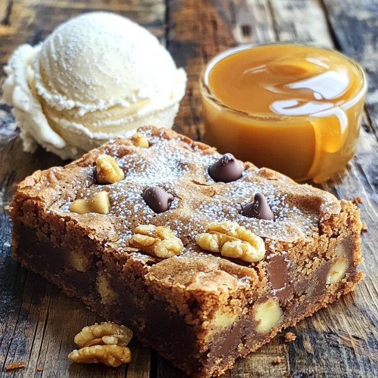 - 1 cup unsalted butter, melted - 2 cups packed light or dark brown sugar - 2 large eggs, at room temperature - 2 teaspoons pure vanilla extract - 2 cups all-purpose flour - 1 teaspoon baking powder - ½ teaspoon fine sea salt - 1 cup chocolate chips (semi-sweet or milk chocolate) - ½ cup chopped walnuts (optional) You can swap butter for coconut oil or margarine. This change keeps it rich and tasty. For chocolate chips, use dark chocolate or white chocolate for a twist. If you want a nut-free option, just skip the walnuts. The blondies will still taste great! - Preheating the oven: Start by preheating your oven to 350°F (175°C). This step is key for even baking. - Greasing and lining the pan: Lightly grease a 9x13-inch baking pan. Then, line it with parchment paper. Leave some overhang on the sides. This helps you lift out the blondies easily after baking. - Combining butter and brown sugar: In a large bowl, mix 1 cup of melted butter with 2 cups of packed brown sugar. Whisk this until it looks smooth and creamy. This should take about 1-2 minutes. - Adding eggs and vanilla: Next, add in 2 large eggs, one at a time. Beat well after each egg. Then, stir in 2 teaspoons of pure vanilla extract for flavor. - Incorporating dry ingredients: In another bowl, whisk together 2 cups of flour, 1 teaspoon of baking powder, and ½ teaspoon of salt. Slowly fold this mixture into the wet batter. Don’t overmix; it’s okay if some lumps remain. - Gently folding in chocolate chips and nuts: Now, fold in 1 cup of chocolate chips and ½ cup of chopped walnuts if you like a crunch. Make sure they are evenly mixed. - Pouring batter into the pan: Pour the batter into your prepared pan. Use a spatula to spread it out evenly. - Baking time and doneness test: Bake for 25-30 minutes. The edges should turn golden. To test doneness, insert a toothpick in the center. It should come out with a few moist crumbs, not wet batter. To get soft and chewy blondies, mix carefully. Overmixing makes them tough. After adding flour, stir until just combined. It is okay to see some lumps. This helps keep the blondies soft. Make sure your butter is melted but not hot. If it’s too warm, it may cook the eggs. Use eggs at room temperature for a smooth blend. This helps the batter mix well and rise nicely. For the best presentation, wait until the blondies cool completely. Use a sharp knife to slice them neatly. You can cut them into squares or rectangles. Pair these blondies with a scoop of vanilla ice cream. The cold ice cream and warm blondies create a great contrast. You can also add toppings like chocolate sauce or caramel. Dusting with powdered sugar gives a nice touch, too. Be careful not to overbake your blondies. Check them at 25 minutes. They should look golden at the edges. A toothpick should come out with a few moist crumbs. If it’s clean, they may be too dry. Use a 9x13-inch pan for best results. A different size can change the baking time. If your pan is too small, the blondies may not cook evenly. If it's too big, they might bake too fast. {{image_4}} You can make your blondies even more fun by adding spices. Try mixing in some cinnamon or nutmeg. These spices can give your blondies a warm and cozy flavor. If you want to change the chocolate, swap it out for peanut butter chips or dried fruit. Each mix-in brings a new twist to the classic recipe. For those who need gluten-free options, use gluten-free flour. It works well and keeps the texture nice. If you prefer vegan blondies, replace the eggs with flax eggs. Mix one tablespoon of ground flaxseed with three tablespoons of water, let it sit, and use it in your batter. You can also use a plant-based butter in place of regular butter. You can create holiday-themed blondies by adding festive ingredients. For example, mix in peppermint chips during winter or pumpkin spice for fall. In summer, consider adding fresh berries for a fruity flavor. These seasonal touches can make your blondies perfect for any celebration. You can store blondies at room temperature or in the fridge. If you keep them at room temperature, use an airtight container. They can stay fresh for a few days. If you want them to last longer, refrigerate them. Use a container that seals tightly. To freeze blondies, wrap them well in plastic wrap. Then, place them in a freezer bag or container. This keeps them fresh for up to three months. When you want to eat them, thaw them in the fridge overnight. For quicker thawing, leave them out at room temperature for a few hours. When stored properly, blondies last about a week at room temperature. In the fridge, they can last up to two weeks. If you notice any mold or an off smell, it’s time to toss them. Also, if they feel hard or dry, they might not taste good anymore. Keeping an eye on their condition helps you enjoy the best bites! Blondies and brownies differ mainly in flavor and texture. Blondies use brown sugar and have a rich, caramel taste. They are more cake-like and less fudgy than brownies. Brownies often contain cocoa powder, giving them a chocolate flavor. Blondies may have a softer, chewier bite, while brownies can be dense and moist. Yes, you can make blondies ahead of time. First, bake them and let them cool completely. Once cooled, wrap them tightly in plastic wrap or foil. Store them at room temperature for up to three days. For longer storage, freeze them. Just thaw them before serving. This keeps the blondies fresh and tasty. You can tell if blondies are done by checking the edges. They should look lightly golden. Insert a toothpick into the center; it should come out with a few moist crumbs. If the toothpick has wet batter, they need more time. This simple test ensures the perfect texture and taste. This blog post explored the essentials to bake perfect blondies. We covered ingredients, step-by-step instructions, and helpful tips. You learned how to mix and bake for a great texture. We also discussed fun variations and how to store your blondies. Finally, baking is all about experimenting. Don’t hesitate to try new flavors or techniques. Enjoy making these delicious treats for yourself and others. Each batch can bring a smile!