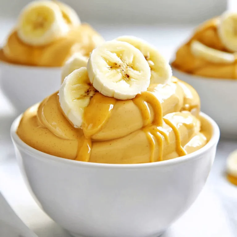 - 3 ripe bananas, peeled, sliced, and frozen - 1/2 cup natural peanut butter - 1/4 cup coconut milk - 1 tablespoon maple syrup - 1/2 teaspoon pure vanilla extract - A pinch of sea salt - High-powered blender or food processor - Parchment-lined baking sheet - Airtight container For this vegan peanut butter banana ice cream, you'll need a few simple items. Main Ingredients: Ripe bananas are key. Choose bananas that are yellow and have some brown spots. They will taste sweeter. Next, grab some natural peanut butter. Ensure it's creamy and made from just peanuts. This will give your ice cream a rich flavor. Lastly, coconut milk adds creaminess. You can also use any plant-based milk you prefer. Optional Ingredients: You might want to add maple syrup for extra sweetness. A little vanilla extract adds depth. Finally, a pinch of sea salt balances the sweetness. Equipment Needed: Using a high-powered blender or food processor is important. It blends the frozen bananas into a smooth ice cream. A parchment-lined baking sheet helps freeze the banana slices evenly. An airtight container will keep your ice cream fresh in the freezer. Gather these ingredients and tools, and you’re ready to make a creamy delight! {{ingredient_image_2}} Start by peeling your ripe bananas. Cut them into thin, even slices. This helps them freeze faster. Lay the slices flat on a parchment-lined baking sheet. Freeze them for at least 2 hours. This ensures they are solid. Even slicing is key for quick freezing. If they are too thick, they will take longer. Once your banana slices are frozen, it’s time to blend. Put the frozen banana slices in a high-powered blender. Add natural peanut butter and coconut milk. If you want, add maple syrup, vanilla extract, and a pinch of sea salt. Blend on high speed until smooth. Stop to scrape down the sides as needed. If the mixture is too thick, add more coconut milk. Do this one tablespoon at a time until you get a creamy texture. After blending, taste your ice cream. You may want to adjust the sweetness. If you want it sweeter, add more maple syrup. You can serve it right away for a soft-serve texture. If you prefer it firmer, transfer it to an airtight container. Freeze for about 2 hours. Once it’s set, scoop it into bowls. Enjoy this creamy delight! To get that perfect creamy texture, pay close attention to the liquid ratios. Use just enough coconut milk to blend smoothly. If it feels too thick, add a tablespoon more. Always stop to scrape down the sides of the blender. This ensures all the ingredients mix well. You want a smooth, soft-serve ice cream feel. Keep blending until you achieve that dreamy consistency. You can have fun by adding more flavors! Try mixing in cocoa powder for a chocolate twist. You can also use other fruits like strawberries or mango. Pairing flavors is key. The nutty taste of peanut butter goes so well with sweet banana. Be bold and explore what you like! When serving, use chilled bowls for a special touch. Garnish your ice cream with extra banana slices or a drizzle of peanut butter. A sprinkle of crushed nuts adds a nice crunch, too. These little details make your dish look great and taste even better. Enjoy every creamy bite! Pro Tips Use Very Ripe Bananas: The riper the bananas, the sweeter and creamier your ice cream will be. Look for bananas with brown spots for the best flavor. Experiment with Add-ins: Feel free to customize your ice cream by adding ingredients like cocoa powder, cinnamon, or even a handful of chocolate chips for a delightful twist. Store Properly: To keep your ice cream fresh, make sure to store it in an airtight container, and press a piece of parchment paper directly on the surface before sealing. Thaw Before Serving: If your ice cream becomes too firm after freezing, let it sit at room temperature for a few minutes before scooping for easier serving. {{image_4}} You can change the flavor of your ice cream easily. Try adding chocolate or cocoa powder. This gives a rich taste that blends well with peanut butter. Just mix in 2 tablespoons of cocoa powder when you blend. You can also try other fruits. Berries, mango, or even pineapple can add a fun twist. Just freeze and blend them like the bananas. Want a different texture? You can add mix-ins like nuts or granola. Chopped peanuts or almonds give a nice crunch. Stir them in after blending, so they stay chunky. If you want a chunkier ice cream, freeze banana pieces longer. Then, blend only until smooth. This keeps some small chunks for a delightful bite. If you have nut allergies, you can use different nut butters. Almond or sunflower seed butter works well. Each nut butter will give a unique flavor. You can also make this recipe gluten-free. All the ingredients listed are naturally gluten-free, so you are safe to enjoy. To store your vegan peanut butter banana ice cream, use an airtight container. This keeps out air and moisture. I recommend freezing it in small portions. This way, you can enjoy it later without wasting any. If you want to keep it fresh, press a piece of plastic wrap against the surface before sealing the lid. It helps reduce ice crystals. When you want to enjoy your ice cream again, take it out of the freezer. Let it sit on the counter for about 10 minutes. This softens it nicely. If you find it still too hard, you can use a microwave. Heat it for 10 seconds at a time. Check often to avoid melting too much. To prevent ice crystals, store it tightly sealed and avoid frequent opening. In the freezer, this ice cream lasts for about 2 to 3 weeks. After that, the flavor may fade. Look for any changes in texture. If you see ice crystals forming or a strange smell, it’s time to toss it. Always trust your senses; they guide you well in the kitchen! Yes, you can use regular peanut butter. However, natural peanut butter has a different taste. It has simple ingredients and no added sugar. Regular peanut butter often has added sugar and oils. This can make your ice cream sweeter and richer. If you like that taste, go for it! This recipe is easy to change for allergies. If you have a nut allergy, use sun butter or seed butter. For a dairy-free version, stick with coconut milk or any plant-based milk. If you're avoiding sugar, try a sugar substitute. Always check labels to be safe. If you don’t have a blender, use a fork or potato masher. Start with the frozen bananas. Mash them until they are smooth. Then, mix in the peanut butter and other ingredients with a spoon. It will take more time, but you can still enjoy this creamy treat! This blog post guided you through making a tasty banana ice cream. You learned about the key ingredients, from ripe bananas to natural peanut butter. I also shared tips for blending and achieving the perfect texture. You can experiment with flavors and customize the recipe to fit your needs. Remember to store your ice cream properly to keep it fresh. With these steps, you can create a delightful treat that satisfies your sweet tooth! Enjoy your ice cream-making adventure!