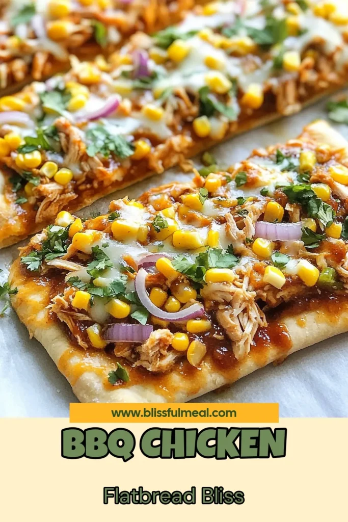 Discover the perfect quick weeknight dinner recipe with this BBQ chicken flatbread pizza! This easy flatbread pizza recipe features shredded chicken, tangy BBQ sauce, and melted mozzarella cheese, creating a delicious homemade BBQ pizza that everyone will love. Just 25 minutes to prepare, this meal is ideal for busy nights. Save this delicious BBQ chicken flatbread pizza recipe for your next family dinner! #BBQChickenPizza #FlatbreadPizza #QuickDinner #HomemadePizza