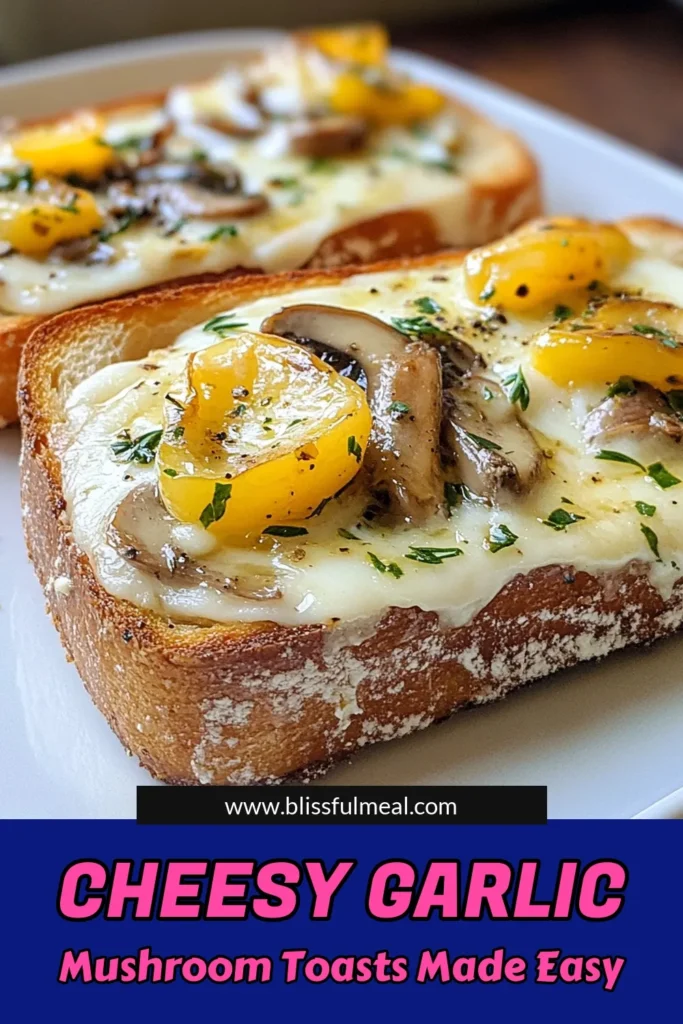 Delight your taste buds with this easy cheesy toast recipe featuring cheesy mushroom toast topped with creamy mozzarella. Perfect as a garlic mushroom appetizer, this baked mushroom garlic bread is a crowd-pleaser at any gathering. In just 30 minutes, enjoy a savory treat that's sure to impress. Try it today and elevate your appetizer game! Save and share to bring cheesy goodness into your kitchen! #CheesyMushroomToast #GarlicMushroomAppetizer #CreamyMozzarellaToast #EasyCheesyToastRecipe