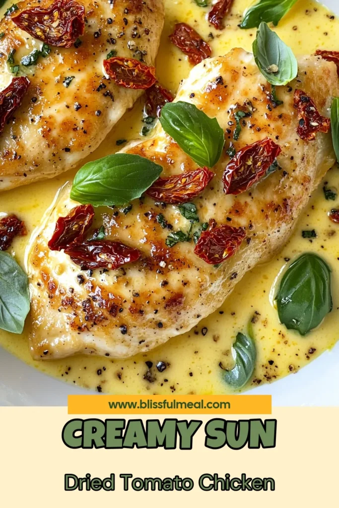 Looking for a delicious meal idea? Try this creamy sun dried tomato chicken! This easy chicken dinner recipe is perfect for busy weeknights, featuring juicy chicken breasts enveloped in a rich, creamy sauce with sun dried tomatoes. With a simple one skillet chicken recipe, you can whip up this creamy chicken pasta in no time! Save this sun dried tomato chicken recipe for your next family dinner. #ChickenRecipes #EasyDinner #ComfortFood #OneSkilletRecipes