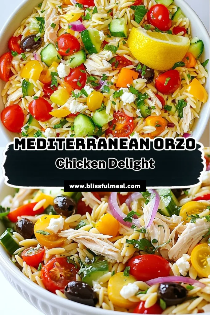 Discover a refreshing Mediterranean chicken salad with this delicious orzo salad recipe! Packed with vibrant veggies, tender chicken, and creamy feta cheese, this healthy Mediterranean recipe is perfect for summer salad ideas. Ready in just 30 minutes, it’s an ideal dish for picnics or light dinners. Click to save and try this flavorful orzo salad today! #MediterraneanChickenSalad #OrzoSaladRecipe #HealthyMediterraneanRecipes #SummerSaladIdeas